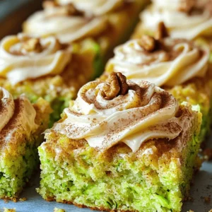 For the zucchini cake, gather these items: - 2 cups grated zucchini (squeezed dry) - 1 ½ cups all-purpose flour - 1 cup granulated sugar - ½ cup brown sugar, packed - ½ cup vegetable oil - 3 large eggs - 1 teaspoon vanilla extract - 1 teaspoon baking soda - 1 teaspoon baking powder - 1 teaspoon ground cinnamon - ½ teaspoon salt - ½ cup chopped walnuts or pecans (optional) These ingredients come together to create a moist and flavorful cake. The zucchini adds moisture and a subtle sweetness that you won’t even notice. For the frosting, you will need: - 8 oz cream cheese, softened - ½ cup unsalted butter, softened - 3 cups powdered sugar - 1 teaspoon vanilla extract - 1 teaspoon ground cinnamon - 2 tablespoons milk (if needed for consistency) This frosting is rich and creamy. The cinnamon gives it a warm flavor that pairs perfectly with the cake. You can personalize your cake with optional add-ins: - ½ cup chopped walnuts or pecans - ½ cup raisins or chocolate chips These add-ins can add texture and extra flavor. You can mix and match based on what you like. They can make your cake unique and even more delightful. For the full recipe, check out the details provided earlier. Enjoy baking! Start by preheating your oven to 350°F (175°C). Grease and flour a 9x13 inch baking dish. This helps the cake not stick. Next, take 2 cups of grated zucchini and squeeze it dry. This step is key. If there's too much water, the cake may turn soggy. In a large bowl, mix the dry zucchini, 1 cup of granulated sugar, ½ cup of brown sugar, ½ cup of vegetable oil, 3 eggs, and 1 teaspoon of vanilla extract. Whisk until everything is well combined. In a separate bowl, sift together 1 ½ cups of flour, 1 teaspoon of baking soda, 1 teaspoon of baking powder, 1 teaspoon of ground cinnamon, and ½ teaspoon of salt. Now, gently fold the dry mix into the wet zucchini mix. Do this until just combined. It's okay to have a few lumps; don't overmix! If you want, fold in ½ cup of chopped walnuts or pecans for a nice crunch. Now, pour the batter into your prepared baking dish. Use a spatula to smooth the top. Bake it in the preheated oven for about 30-35 minutes. To check if it's done, insert a toothpick into the center. If it comes out clean, the cake is ready. Once baked, take it out and let it cool completely in the pan. This cooling time is important for the frosting later. While your cake cools, it's time to make the frosting. In a large bowl, beat 8 oz of softened cream cheese and ½ cup of softened unsalted butter together. Mix until creamy and fluffy. Gradually add 3 cups of powdered sugar. Keep beating until smooth. Then, add 1 teaspoon of vanilla extract and 1 teaspoon of ground cinnamon. If the frosting is too thick, you can add 1-2 tablespoons of milk for a better spread. Once the cake is completely cool, spread the frosting generously over the top with a spatula. You can create swirls for a nice look or sprinkle some extra cinnamon powder on top. Slice it into squares, and enjoy! Zucchini holds a lot of water. Too much moisture can make your cake soggy. To squeeze zucchini, first wash and grate it. Then, place the grated zucchini in a clean kitchen towel or cheesecloth. Twist the cloth to wring out the water. This method is simple and effective. Aim to remove as much liquid as you can for the best results. Baking is a science. Follow these practices for success: - Measure accurately: Use dry measuring cups for flour and sugar. Use liquid measuring cups for oil and eggs. - Oven temperature: Always preheat your oven. An accurate temperature helps the cake rise properly. - Use the right pan: A 9x13 inch pan works best for this recipe. Avoid glass pans, as they can bake unevenly. - Check for doneness: Insert a toothpick into the center. If it comes out clean, your cake is done. Getting the frosting just right is key. Follow these tips: - Softening: Make sure your cream cheese and butter are soft. This helps create a smooth texture. - Gradual mixing: Add powdered sugar slowly. This prevents clumps and helps achieve a creamy consistency. - Adjust thickness: If your frosting is too thick, add a little milk. Mix until you get the desired spreadable texture. - Decorate: Use a spatula to create swirls. A sprinkle of cinnamon on top adds a nice touch. For the full recipe, follow the steps outlined above and enjoy this delicious treat! {{image_2}} You can make this zucchini cake healthier with a few easy swaps. Instead of using all-purpose flour, try whole wheat flour. It adds more fiber and nutrients. You can also replace some or all of the sugar with a natural sweetener like honey or maple syrup. Applesauce is a great substitute for oil. It keeps the cake moist and cuts down on calories. These changes can help you enjoy a guilt-free treat. The cinnamon cream cheese frosting shines, but you can switch it up! Add a splash of orange zest for a bright twist. A touch of cocoa powder can turn it into a chocolatey delight. If you love nuts, mix in finely chopped pecans or walnuts for a crunchy texture. You can also try different spices like nutmeg or ginger for a unique flavor. These variations let you customize the frosting to match your taste. If you need a nut-free version, simply skip the walnuts or pecans. You can replace them with sunflower seeds. They add crunch without nuts. For those who want a different texture, try adding shredded coconut. It brings a fun chewiness to the cake. These options keep your zucchini cake safe for everyone while still being delicious. Enjoy experimenting with these alternatives! Store leftover zucchini cake in an airtight container. Keep it at room temperature for up to three days. If you want it to last longer, place it in the fridge. This will keep it fresh for about a week. Make sure to cover the frosting to prevent it from drying out. You can freeze zucchini cake for later enjoyment. First, let the cake cool completely. Then, wrap it tightly in plastic wrap. After that, place the wrapped cake in a freezer-safe bag or container. This helps protect it from freezer burn. It can stay in the freezer for up to three months. When you’re ready to eat it, thaw it in the fridge overnight. To reheat your zucchini cake, preheat your oven to 350°F (175°C). Remove the cake from the fridge and let it sit for about 15 minutes. This helps it come to room temperature. Place the cake in the oven for about 10-15 minutes. This warms it up without drying it out. If you prefer, you can microwave a slice for about 20-30 seconds. Just be careful not to overheat it, or the cake may become dry. For the best flavor, enjoy it warm with a dollop of fresh frosting. For the full recipe, check the earlier sections. Yes, you can use frozen zucchini. Just make sure to thaw it first. Squeeze out the extra water. This step helps keep the cake from becoming too wet. Frozen zucchini works well if fresh isn’t available. Check the cake with a toothpick. Insert it into the center of the cake. If it comes out clean, the cake is done. It should be golden brown on top. You can also lightly press the surface. If it springs back, it’s ready to come out. You can use unsweetened applesauce as an egg substitute. Use ¼ cup of applesauce for each egg. This keeps the cake moist and adds sweetness. Another option is to use a flax egg. Mix 1 tablespoon of ground flaxseed with 2.5 tablespoons of water. Let it sit for a few minutes before using it in the batter. These swaps work well for this cake. For the full recipe, check out the Zucchini Cake Delight with Creamy Cinnamon Swirl. This article covered how to make a delicious zucchini cake with cinnamon cream cheese frosting. You learned the key ingredients, step-by-step instructions, and helpful tips for success. Remember, you can adjust the recipe to fit your needs. Try different flavors or make it healthier. When stored properly, this cake can last and still taste great. Enjoy baking and sharing this tasty treat!