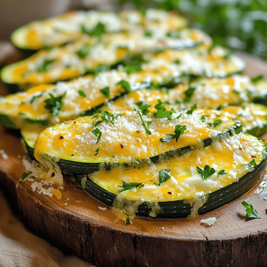 - 2 large zucchinis - 1 cup shredded mozzarella cheese - 1/2 cup grated Parmesan cheese - 2 tablespoons olive oil - 4 cloves garlic, minced Zucchini is the star of our dish. It has a mild taste and a nice crunch. The mozzarella cheese melts beautifully, adding creaminess. Parmesan gives a sharp flavor that pairs well with the garlic. Olive oil brings richness and helps cook the zucchini evenly. Garlic adds a strong aroma and taste. - 1 teaspoon dried oregano - 1 teaspoon garlic powder - Salt and pepper to taste - Fresh parsley, chopped (for garnish) Dried oregano gives a hint of earthiness. Garlic powder boosts the garlic flavor. Salt and pepper are essential for balance. Fresh parsley adds a bright touch and color. It makes the dish look fresh and inviting. A serving has about 200 calories. You get 10 grams of fat, 8 grams of carbs, and 10 grams of protein. This dish fits many diets. It is low in carbs, which is great for keto eaters. You can switch the cheese for vegan options if needed. Always check for allergies when cooking. The Full Recipe offers more details on servings and preparation. First, grab two large zucchinis. Wash them well under cold water. Next, slice the zucchinis lengthwise into 1/2-inch thick steaks. This helps the zucchini cook evenly. Now, preheat your oven to 400°F (200°C). Preheating is key for perfect cooking. It makes the zucchini tender and gives it a nice color. In a small bowl, mix together 2 tablespoons of olive oil, 4 minced garlic cloves, 1 teaspoon of dried oregano, and 1 teaspoon of garlic powder. Add salt and pepper to taste. This mix will give the zucchini a great flavor. Brush this mixture generously over both sides of your zucchini steaks. Make sure each side gets an even coat so every bite is tasty. Now, place the zucchini steaks on a baking sheet lined with parchment paper. Bake them in the preheated oven for about 15 minutes. This step softens the zucchini. After 15 minutes, take them out and sprinkle 1 cup of shredded mozzarella and 1/2 cup of grated Parmesan cheese evenly on top. Return the baking sheet to the oven and bake for another 10-12 minutes. Watch for the cheese to melt and bubble. Once done, let them cool slightly. Garnish with freshly chopped parsley for a pop of color. Enjoy your cheesy garlic zucchini steaks! For the full recipe, check out the details above. To avoid soggy zucchinis, start with fresh ones. Look for firm, smooth zucchinis. When slicing, keep the thickness to about 1/2 inch. This helps them cook evenly. Bake them at 400°F (200°C). This temperature makes them tender without turning mushy. To ensure an even cheese melt, use a mix of mozzarella and Parmesan. Place the cheese on right after baking the zucchini. This timing helps the cheese melt beautifully. If you want a bolder flavor, try adding cheddar or Gouda. Each cheese brings its own taste and texture. Pair the cheesy garlic zucchini steaks with a light salad. A simple green salad adds freshness and crunch. For plating, use a colorful platter. Drizzle some olive oil and sprinkle fresh parsley on top. This adds a lovely touch to your dish. You can also serve with crusty bread for a complete meal. For the full recipe, check out the instructions provided earlier. {{image_2}} You can easily change the taste of cheesy garlic zucchini steaks. Adding spices like paprika or red pepper flakes gives a nice kick. If you love heat, try a pinch of cayenne pepper for a spicy touch. For cheese, mix mozzarella with cheddar or feta. Each cheese brings a unique flavor. Cheddar gives a sharp taste, while feta adds a salty twist. If you want a vegan version, use plant-based cheese instead of mozzarella. Look for brands that melt well. You can also swap olive oil with avocado oil for a different flavor. For gluten-free options, ensure the coating is gluten-free. Many brands offer gluten-free breadcrumbs if you want a crunchy topping. This way, everyone can enjoy this dish. Make your zucchini steaks even better by adding seasonal veggies. Try bell peppers or cherry tomatoes. These add color and flavor. Fresh herbs can boost taste too. Use basil in summer or sage in fall. Adding these ingredients makes the dish fresh and exciting. You can find many options based on what is in season. For the full recipe, check the earlier section. To keep your cheesy garlic zucchini steaks fresh, you need to store them right. First, let the leftovers cool down. Then, place them in an airtight container. Make sure to put a layer of parchment paper between the layers if you stack them. This step helps keep the cheese intact. Store the container in the fridge. Your zucchini steaks will stay good for up to three days. To maintain texture and flavor, reheat them gently. Avoid high heat, as this can make them soggy. Instead, use a low temperature to warm them up. If you want to keep zucchini steaks for longer, freezing is a great option. Start by letting the cooked steaks cool completely. Then, wrap each steak in plastic wrap. Place them into a freezer-safe bag or container. Be sure to remove as much air as possible. This helps prevent freezer burn. Your zucchini steaks can last for up to three months in the freezer. When you're ready to enjoy them, take out the steaks and let them thaw in the fridge overnight. This method ensures they will not lose too much moisture. To reheat your zucchini steaks and keep them crispy, the oven is your best option. Preheat your oven to 350°F (175°C). Place the steaks on a baking sheet and heat for about 10-15 minutes. This method helps revive their original texture and flavor. If you’re short on time, you can use a microwave. However, this method may make the zucchini a bit soggy. Heat them in short bursts of 30 seconds. Check frequently to avoid overheating. For the best experience, I recommend the oven method. It brings back the cheese’s melt and the zucchini's crunch. Enjoy your leftovers! You can find the full recipe for cheesy garlic zucchini steaks to make them fresh again. To tell if your zucchini steaks are cooked, check these signs: - They should feel soft when pierced with a fork. - The edges will slightly brown and curl. - The cheese should be melted and bubbly on top. Once you see these signs, your cheesy garlic zucchini steaks are ready to enjoy! Yes, you can! Here are some fun ideas: - Eggplant slices work great. - Bell peppers can add a nice crunch. - Mushrooms give a rich flavor. Feel free to mix and match your favorite veggies in this recipe. These zucchini steaks pair well with: - A fresh garden salad for crunch. - Grilled chicken or fish for protein. - A glass of white wine to enhance the meal. You can also serve them with rice or quinoa for a filling dish. For the full recipe, check out the earlier section! In this post, we explored making cheesy garlic zucchini steaks. We covered essential ingredients, like zucchini, mozzarella, and parmesan. You learned step-by-step instructions and helpful tips for perfect results. Flavor variations and dietary options fit everyone's needs. In conclusion, cheesy garlic zucchini steaks are simple and full of flavor. They make a tasty, healthy dish for any meal. Enjoy experimenting with your own twists!