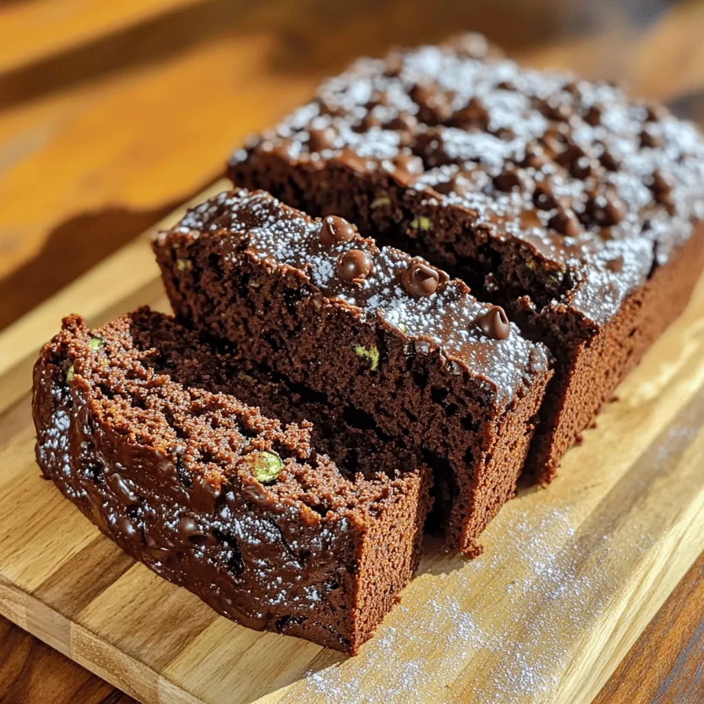 To make rich chocolate zucchini bread, gather these key ingredients: - 1 ½ cups grated zucchini (about 1 medium zucchini) - 1 cup all-purpose flour - ½ cup unsweetened cocoa powder - 1 teaspoon baking soda - ½ teaspoon baking powder - ¼ teaspoon salt - ½ cup granulated sugar - ½ cup brown sugar, packed - ½ cup vegetable oil (or melted coconut oil) - 2 large eggs - 1 teaspoon vanilla extract - ½ cup semi-sweet chocolate chips - ¼ cup chopped walnuts (optional) Choosing the right ingredients can make a big difference. Here’s how to pick the best: - Zucchini: Use fresh, firm zucchini. Look for ones without spots or soft spots. - Flour: Use all-purpose flour for a balanced texture. Make sure it's fresh. - Cocoa powder: Opt for high-quality unsweetened cocoa. This will enhance the chocolate flavor. - Sugars: A mix of granulated and brown sugar adds depth. The brown sugar adds moisture. - Oil: Use vegetable or melted coconut oil. This keeps the bread moist. - Chocolate chips: Choose semi-sweet chips for the right sweetness. Dark chocolate works too! You can make this bread even better with fun add-ins: - Nuts: Add chopped walnuts for crunch. They give great texture. - Spices: A pinch of cinnamon or nutmeg can add warmth. - Fruits: Dried cherries or cranberries can bring a pleasant tartness. - Zest: A bit of orange or lemon zest gives a fresh twist. Feel free to mix and match these add-ins! They can elevate your rich chocolate zucchini bread to new heights. For the full recipe, including preparation methods, check out the complete guide. Start by preheating your oven to 350°F (175°C). This ensures even baking. Next, grab a 9x5-inch loaf pan. Grease and flour it, or line it with parchment paper. This helps with easy removal later. Now, take one medium zucchini and grate it until you have 1 ½ cups. Leave it aside; this will add moisture. In a medium bowl, mix the grated zucchini, granulated sugar, brown sugar, vegetable oil, eggs, and vanilla extract. Stir until it’s all combined. In a large bowl, whisk together the all-purpose flour, cocoa powder, baking soda, baking powder, and salt. Now, slowly add the wet mixture to the dry mixture. Stir gently until just combined. Be careful not to overmix! Finally, fold in semi-sweet chocolate chips and walnuts if you like. Pour the batter into your prepared pan and spread it out evenly. Place it in the oven and bake for 50-60 minutes. To check if it’s done, insert a toothpick into the center. It should come out clean. When baked, let it cool in the pan for about 10 minutes. After that, move it to a wire rack to cool completely. Enjoy your delicious treat! For the full recipe, refer back to the earlier section. To keep your chocolate zucchini bread moist, use fresh zucchini. Shred it just before mixing. The moisture from the zucchini is key. Don't squeeze it dry; you want that liquid. Adding vegetable oil or melted coconut oil also helps. These fats keep the bread tender. If you notice the batter feels thick, add a splash of milk. This small tweak can make a big difference. Bake your bread at 350°F (175°C). Use a toothpick to check for doneness. Insert it into the center; if it comes out clean, it’s done. If it’s wet, give it a few more minutes. Every oven is different, so watch closely. Consider rotating the pan halfway through baking for even cooking. This simple step can help you avoid undercooked spots. Want to boost flavor? Add a teaspoon of cinnamon for warmth. You can also use nutmeg for a hint of spice. Swap half the sugar for honey or maple syrup for a unique taste. For extra richness, try adding a splash of coffee or espresso. This deepens the chocolate flavor without being overpowering. You can also mix in nuts or dried fruit for added texture. Don't forget the semi-sweet chocolate chips; they add a lovely burst of sweetness. For the full recipe, make sure to check the details above. {{image_2}} You can swap some ingredients for healthier options. Use whole wheat flour instead of all-purpose flour. This change adds fiber to your bread. You can also replace sugar with applesauce. This keeps your bread sweet but cuts down on calories. If you want to lower the fat, use unsweetened applesauce instead of oil. This keeps the bread moist while making it lighter. Adding different flavors can make your zucchini bread even better. Try mixing in some spices like cinnamon or nutmeg for warmth. You can also add a bit of orange zest for a fresh taste. If you love nuts, try swapping walnuts for pecans. You can even add dried fruits like raisins or cranberries for a chewy bite. The key is to find what you like most! If you need to adjust for dietary needs, there are easy swaps. For a gluten-free option, use a gluten-free flour blend. This way, you can still enjoy the bread without gluten. If you want to make it vegan, replace eggs with flax eggs. Mix one tablespoon of ground flaxseed with three tablespoons of water. Let it sit for about five minutes until it thickens. This will help bind the bread just like eggs. Always remember, cooking is about finding what works for you! Check the Full Recipe for specific instructions and ideas. To keep your rich chocolate zucchini bread fresh, store it in an airtight container. You can place it on the counter for about three days. If you want to keep it longer, move it to the fridge. This helps maintain its moisture and flavor. If you use walnuts, the bread lasts a little less time. The nuts can go stale faster. Freezing is a great option if you want to save some for later. Wrap the cooled bread tightly in plastic wrap. Then, place it in a freezer bag. This method keeps it fresh for up to three months. When you want to enjoy it, just pull it out and let it thaw in the fridge overnight. To reheat, slice the bread and place it in a toaster or microwave. If using the microwave, heat for about 10-15 seconds. For a crispier texture, use an oven set at 350°F (175°C). Warm it for about 5-10 minutes. Enjoy it warm, perhaps with a bit of butter or whipped cream on top. Yes, you can use frozen zucchini for this recipe. Just make sure to thaw it first. After thawing, drain any excess water. This step keeps your bread from becoming too wet. Frozen zucchini works well and saves time if fresh zucchini is not available. To make this recipe vegan, you can replace the eggs. Use 1/4 cup of unsweetened applesauce for each egg. You can also swap the vegetable oil with melted coconut oil or a plant-based oil. Make sure to check your chocolate chips. Some brands offer vegan options. This way, you can enjoy rich chocolate zucchini bread without any animal products. Yes, you can substitute cocoa powder, but the taste will change. Carob powder is a good alternative. It has a sweeter flavor and is caffeine-free. You could also try using dark chocolate instead. Just melt it and mix it in. This will give your bread a rich chocolate flavor. For the best results, stick to unsweetened options to keep the balance of sweetness right. For the full recipe, check out the complete guide to creating this moist treat! In this blog post, we covered the key ingredients and steps for baking. I shared quality tips for selecting the best ingredients and highlighted optional add-ins for extra flavor. You learned effective mixing techniques and important baking times. I also gave you tips on moisture and how to enhance flavors. Variations for healthier options and dietary needs were discussed. Lastly, I outlined the best ways to store and reheat your baked goods. Remember, baking is both a science and an art, so enjoy the process!