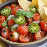 - 4 ripe tomatoes, halved - 1 large onion, quartered - 2 cloves of garlic, unpeeled - 2 jalapeño peppers, halved and deseeded - 1/4 cup fresh cilantro, finely chopped - 2 tablespoons lime juice - 1 tablespoon olive oil - Salt to taste To make fire roasted salsa, fresh ingredients are key. Choose ripe tomatoes for the best taste. They should feel firm but slightly soft when you press them. A large onion adds sweetness and depth. Garlic gives the salsa a rich flavor. Jalapeños bring heat, but you can adjust them based on your taste. I love to use fresh cilantro for a bright note. Lime juice adds zest and balances the flavors. Olive oil gives the salsa a lovely richness, and salt enhances every bite. - Choosing ripe tomatoes: Look for tomatoes that are vibrant and slightly soft. Avoid any with bruises. - The best onions for salsa: Yellow onions work well, but sweet onions add a unique touch. - Fresh vs. dried cilantro: Always choose fresh cilantro. It has a stronger flavor. - Selecting jalapeños: Pick jalapeños that are bright green and firm. Avoid any that feel soft or shriveled. When you pick ripe tomatoes, your salsa shines. The right onion adds depth. Fresh cilantro makes your dish pop. Always choose firm jalapeños for good heat and flavor. - Other herbs and spices: Try adding oregano or cumin for extra flavor. - Alternative chili peppers: Use serranos for more heat or bell peppers for a milder taste. - Adding fruit for sweetness: Mango or pineapple can bring a sweet twist to your salsa. Feel free to experiment with these add-ins. They can elevate your fire roasted salsa to new levels! For the full recipe, check the link above. First, you need to prepare your ingredients. - Halving tomatoes and onions: Start by halving the ripe tomatoes. Cut the large onion into quarters. This will help them roast evenly. - Deseeding jalapeños: Take the jalapeños and slice them in half. Remove the seeds for a milder salsa. If you like heat, leave some seeds in. - Peeling garlic: Keep the garlic cloves whole and unpeeled. They will roast better this way. Next, we’ll roast our veggies. - Using a grill vs. a skillet: You can use a grill or a cast-iron skillet. I prefer the grill for a smoky flavor. If you use a skillet, preheat it well. - Importance of high heat: High heat is key! It helps to char the skins and adds depth. Aim for a temperature that makes the veggies sizzle. Now comes the fun part—blending! - Tips for achieving smooth or chunky salsa: Place all the roasted veggies in a blender. For a smooth salsa, blend longer. For a chunkier salsa, pulse gently. - Adjusting seasoning after blending: Always taste your salsa after blending. You might want to add more salt or lime juice. Adjust to your liking. This method brings out the best flavors in your fire-roasted salsa. Check out the Full Recipe for more details! To make your fire-roasted salsa shine, consider adding extra lime juice. This brightens the taste and adds freshness. You can also mix in different herbs like oregano or basil. These herbs bring a unique twist to the flavor. You can change the texture of your salsa by blending it less for a chunkier style. A quick pulse gives you a rustic feel. If you prefer it smoother, blend longer until creamy. Remember, blending time changes how your salsa feels, so find what you like best. Fire-roasted salsa pairs well with crispy tortilla chips, making it a great snack. You can also use it as a topping for tacos or grilled meats. It adds a fresh, zesty touch to any meal. Try spooning it over eggs or mixing it into salads for a flavor boost. For the full recipe, check out the details above. {{image_2}} You can easily change the heat in your fire-roasted salsa. Start with jalapeños. If you like it hot, leave the seeds in. For a milder taste, remove the seeds and membranes. This simple change makes a big difference. You can also mix in other peppers for fun flavors. Try poblano for a smoky taste or serrano for more heat. Each pepper adds its own twist. Experiment to find your favorite mix. Add fruits to make your salsa sweet and fresh. Mango or pineapple adds a nice zing. Just chop them up and mix them in. This gives your salsa a tropical feel. Roasted corn is another great addition. It adds sweetness and a nice crunch. You can grill the corn on the cob and then cut off the kernels. Mix it in for a delightful twist. Fire-roasted salsa can reflect many cultures. For a Mexican twist, add cumin and lime. This enhances the flavors and gives it a traditional taste. If you want Southwestern flavors, add black beans and corn. This makes the salsa heartier and great for parties. Each culture brings its own flair, so feel free to get creative! For the best storage, use glass jars or airtight containers. These keep the salsa fresh and tasty. Fire-roasted salsa lasts about 5 to 7 days in the fridge. Always check for freshness before using. To freeze your salsa, pour it into a freezer-safe bag or container. Leave some space for expansion as it freezes. You can freeze it for up to 3 months. When ready to use, thaw it overnight in the fridge. Stir well before serving to mix the flavors. Check for signs of spoilage before using salsa. Look for changes in color or smell. If it smells sour or looks watery, it’s best to throw it out. Always prioritize your health and safety. Making fire-roasted salsa takes about 30 minutes. You spend 10 minutes prepping the ingredients. Roasting takes about 10-12 minutes. Blending the salsa adds a few more minutes. This quick process gives you fresh, tasty salsa in no time! Yes, you can make fire-roasted salsa ahead of time. Make it a day or two in advance. Store it in an airtight container in the fridge. The flavors will blend and taste even better after a day. Just remember to stir it well before serving. If you can't find fire-roasted salsa, look for similar products. Many stores sell roasted tomato salsa. You can also find salsa with smoked peppers. These options give you a similar smoky flavor. You can even make a quick version at home by roasting fresh ingredients as described in the Full Recipe. Fire-roasted salsa can be canned, but do so with care. Use proper canning methods to ensure safety. Make sure to adjust acidity by adding lime juice or vinegar. This helps prevent spoilage. Always follow guidelines for canning to keep your salsa fresh and safe. Fire-roasted salsa is a fun and tasty treat. We covered key ingredients, like fresh tomatoes and jalapeños, that make it shine. Selecting quality produce boosts flavor. I shared easy steps for prep and blending, plus tips for texture. Add-in options let you customize. Store wisely to keep it fresh. While this salsa is simple, your choices can make it unique. Try exciting variations or creative pairings to enjoy it even more. Making this salsa is worth every step!