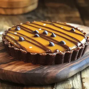 - 1 ½ cups all-purpose flour - ½ cup unsweetened cocoa powder - ½ cup powdered sugar - ¾ cup cold unsalted butter, cubed - 1 large egg yolk - 2 tablespoons cold water - 1 cup chocolate chips (semisweet or dark) - 1 cup granulated sugar - ½ cup heavy cream - 1 teaspoon sea salt - 2 tablespoons unsalted butter (to finish the caramel) Gathering your ingredients is the first step to making this tart. Each item plays a key role in creating the rich flavors and textures. The all-purpose flour forms the base, while cocoa powder adds depth. Powdered sugar sweetens the crust, making it melt-in-your-mouth delicious. Cold unsalted butter is crucial. It helps keep the crust tender. You’ll need an egg yolk to bind everything, along with cold water to bring the dough together. Chocolate chips add that beloved chocolatey goodness. Granulated sugar is essential for the caramel, bringing sweetness that balances with the sea salt. Heavy cream gives the caramel its smooth texture. Lastly, a touch of unsalted butter finishes the caramel perfectly. Make sure to have everything ready before you start. This way, you’ll have a seamless cooking experience, and the tart will come out divine. For the full recipe, check the details above. - Combine the flour, cocoa powder, powdered sugar, and cold butter in a food processor. - Pulse until the mixture looks like coarse crumbs. - Next, add the egg yolk and cold water. Pulse until the dough forms. - Shape the dough into a flat disc. Wrap it in plastic wrap and chill for at least 30 minutes. - Preheat your oven to 350°F (175°C). - Roll out the chilled dough on a floured surface. Fit the dough into a tart pan. - Trim the edges and poke the bottom with a fork. Bake for 15-20 minutes until firm. Let it cool completely. - In a saucepan over medium heat, melt the granulated sugar. Stir constantly until it turns a deep amber color, about 8-10 minutes. - Carefully pour in the heavy cream. It will bubble up, so be cautious. Stir until smooth. - Remove from heat and add sea salt and unsalted butter. Mix until well combined. - Sprinkle chocolate chips evenly over the cooled tart crust. - Pour the salted caramel over the chocolate chips, covering them completely. - Chill the tart for at least 2 hours until the caramel sets. You can find the full recipe for this delicious treat in the section above. Enjoy every bite! To make a great tart, use cold ingredients. Cold butter and water keep the dough flaky. When mixing, avoid overworking the dough. This helps keep it tender. Watch the sugar carefully as it melts. You want a deep amber color. This shows it’s ready. When adding cream, do it slowly. The mixture will bubble up, so be cautious. Stir until smooth. This ensures your caramel is rich and creamy. For a fun twist, add a dollop of whipped cream on top. Fresh berries also add color and flavor. Pair this tart with coffee or a glass of dessert wine. These drinks enhance the sweet and salty taste of the tart. Enjoy every bite! {{image_2}} You can change the flavors of your tart in fun ways. Use different types of chocolate chips. Dark chocolate adds a rich taste. Milk chocolate gives a sweeter bite. White chocolate brings a creamy flavor. You can mix and match them for more fun. Adding nuts can also enhance your tart. Chopped pecans or walnuts add crunch and flavor. Sprinkle them on top before adding caramel. This gives a nice texture and taste contrast. You can also add toppings like sea salt or caramel drizzle for extra flair. If you need a gluten-free option, replace all-purpose flour with almond flour or a gluten-free blend. These options keep the crust tasty and crumbly. You may need to adjust the liquid in the recipe based on the flour type. For vegan options, use coconut cream instead of heavy cream. This keeps the caramel rich and creamy. Swap butter with coconut oil or vegan butter for the crust. These changes make your tart plant-based while still being delicious. Check out the Full Recipe for more details on how to make your Chocolate Chip Salted Caramel Tart. To keep your tart fresh, refrigerate it in an airtight container. It will stay good for up to five days. If you want to keep it longer, freezing is a great option. Make sure it is well-wrapped to prevent freezer burn. To freeze slices or the whole tart, wrap it tightly in plastic wrap, then place it in a freezer bag. This keeps the air out and helps preserve the flavor. When you're ready to enjoy it, simply remove it from the freezer. Let it thaw in the fridge for several hours or overnight. This way, you keep the creamy texture of the caramel and the tart crust. For quicker defrosting, you can leave it at room temperature for about an hour. Enjoy your Chocolate Chip Salted Caramel Tart anytime! For the full recipe, check out the earlier sections. To make this tart vegan, swap the egg yolk for flaxseed meal. Mix 1 tablespoon of flaxseed meal with 2.5 tablespoons of water. Let it sit until it thickens. For the crust, use vegan butter instead of cold unsalted butter. For the caramel, replace heavy cream with coconut cream. This option keeps the rich flavor while making it plant-based. Yes, you can use a graham cracker crust or an almond flour crust. Both options bring a different texture and flavor. If you prefer a nutty taste, use almond flour. Just ensure it holds together well by adding a bit of melted coconut oil to bind it. Watch the sugar closely. Stir it until it turns a deep amber color. This usually takes about 8-10 minutes. If you see smoke or a burnt smell, it’s too late. The right color means it’s ready for cream. Always pour the cream in slowly to avoid splatter. Coconut cream is a great substitute for heavy cream. It gives a rich taste and creamy texture. You can also use cashew cream for a nutty flavor. To make cashew cream, blend soaked cashews with water until smooth. This creamy mix works well in the caramel. Yes, chilling is important. It helps set the caramel and makes slicing easier. Chill the tart for at least 2 hours. This time allows the flavors to meld together. If you serve it warm, the caramel may be too runny. Proper chilling enhances the experience. This blog post provided a detailed guide for making a delicious Chocolate Chip Salted Caramel Tart. You learned about the required ingredients, step-by-step instructions, and tips for perfecting the tart. We discussed variations for different diets and how to store it for later. With this simple guide, you can impress your family and friends. Enjoy the sweet process of creating this treat! Your next dessert adventure awaits.