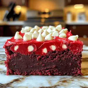 To make these fudgy red velvet brownies, gather these main ingredients: - 1 cup (2 sticks) unsalted butter, melted - 1 1/2 cups granulated sugar - 1/2 cup brown sugar, packed - 4 large eggs - 1 tablespoon vanilla extract - 1 tablespoon red food coloring - 1 1/4 cups all-purpose flour - 1/2 cup unsweetened cocoa powder - 1 teaspoon baking powder - 1/2 teaspoon baking soda - 1/2 teaspoon salt - 1 cup semi-sweet chocolate chips These ingredients work together to create a rich and moist brownie. The red food coloring adds that classic red velvet look. The melted butter makes the brownies soft and rich. You will also need these ingredients for the cream cheese frosting: - 1/2 cup cream cheese, softened - 1 cup powdered sugar - 1 tablespoon milk - Optional: white chocolate chips for garnish The cream cheese frosting is smooth and creamy. It adds a tangy sweetness to the brownies, making each bite delightful. You can sprinkle white chocolate chips on top for extra flair. For the full recipe, check out [Full Recipe]. 1. First, preheat your oven to 350°F (175°C). This step is key for even baking. 2. Next, grease and line a 9x13 inch baking pan with parchment paper. Leave some paper hanging over the edges for easy removal later. 1. In a large bowl, combine the melted butter, granulated sugar, and brown sugar. Whisk them together until smooth. 2. Add four eggs, one at a time, mixing well after each addition. Then, stir in the vanilla extract and red food coloring. Mix until everything is bright and well blended. 1. In a separate bowl, sift together the all-purpose flour and cocoa powder. This helps to avoid lumps for a smooth batter. 2. Add baking powder, baking soda, and salt to this mix. These ingredients help the brownies rise and add flavor. 1. Gradually mix the dry ingredients into the wet ingredients. Stir gently until just combined. Do not over-mix, or the brownies will be tough. 2. Now, fold in the semi-sweet chocolate chips. These will melt slightly, giving your brownies a rich texture. 1. Pour the brownie batter into the prepared pan. Spread it evenly using a spatula. 2. Bake in the preheated oven for 25-30 minutes. To check for doneness, insert a toothpick in the center. It should come out with a few moist crumbs. 1. While the brownies bake, prepare the cream cheese frosting. In a mixing bowl, beat the softened cream cheese until smooth. 2. Gradually mix in the powdered sugar and milk. Beat until the frosting is creamy and well combined. 1. Once the brownies cool for at least 10 minutes, spread the frosting evenly on top. 2. For an extra treat, sprinkle white chocolate chips on top. This adds sweetness and looks great. For the complete recipe, check the Full Recipe page. Enjoy this delightful treat! To get that rich, fudgy texture, you must underbake the brownies slightly. Bake them for 25-30 minutes, but check at the 25-minute mark. Insert a toothpick, and if it comes out with a few moist crumbs, they are ready. Overbaking will lead to dry brownies. Even mixing is also key. After adding the dry ingredients, mix gently until just combined. This helps keep the brownies dense and fudgy. You can enhance the flavor by adding nuts or different types of chocolate. Chopped walnuts or pecans add a nice crunch. You can also use dark chocolate chips for a richer taste. Adjusting sweetness is simple too. If you prefer sweeter brownies, increase the sugar slightly. For a more intense cocoa flavor, add an extra tablespoon of cocoa powder. When making the cream cheese frosting, aim for a smooth consistency. Start by beating the cream cheese until it’s fluffy. Gradually add powdered sugar and milk. This mix should be creamy and easy to spread. You can get creative with frosting designs. Use a piping bag for swirls or simple patterns. Add white chocolate chips on top for a fun visual touch. Check the Full Recipe for more details on the frosting process. {{image_2}} You can make red velvet swirl brownies by adding cream cheese to the batter. Swirl the cream cheese mixture into the brownie mix before baking. This adds flavor and a beautiful look. You can also adjust the colors by using more or less red food coloring. For decorations, consider adding sprinkles or a drizzle of white chocolate on top. If you want a gluten-free version, simply swap the all-purpose flour for a gluten-free blend. There are many great mixes available that work well in brownies. Be sure to choose a blend that includes xanthan gum for the best texture. This way, you can still enjoy fudgy brownies without gluten. For a vegan version, replace the eggs with flaxseed or applesauce. To make flaxseed eggs, mix one tablespoon of ground flaxseed with three tablespoons of water. Let it sit for a few minutes to thicken. For the butter and cream cheese, use plant-based alternatives. This keeps the brownies moist and delicious while being completely vegan. Store your brownies in an airtight container. This keeps them fresh. You can also place them in the fridge. They will last up to one week this way. If you want them to stay soft, let them cool completely before storing. Avoid stacking them, as this can cause them to stick together. To freeze brownies, cut them into squares first. Wrap each square tightly in plastic wrap. Then place them in a freezer bag. They can last up to three months in the freezer. When you want to eat them, take out a square and let it thaw at room temperature. For best texture, don’t microwave them to thaw. To enjoy your brownies warm, preheat your oven to 350°F (175°C). Place the brownies on a baking sheet and warm them for about 10 minutes. This helps keep them fudgy. You can also use a microwave. Heat for about 10-15 seconds. Check to ensure they do not dry out. Enjoy them with a scoop of ice cream for a tasty treat! Fudgy brownies have a rich, soft texture. Key ingredients that create this texture include butter, sugar, and eggs. The melted butter adds moisture, while the sugars help with that chewy bite. The eggs bind everything together, making it dense. The recipe also calls for cocoa powder, which adds depth. To keep them fudgy, avoid overbaking. Just bake until a toothpick shows moist crumbs. Yes, you can make these brownies ahead. They stay fresh for about 3 to 4 days at room temperature. Store them in an airtight container to keep them soft. If you want to keep them longer, freeze them. Wrap the cooled brownies tightly in plastic wrap, then put them in a freezer bag. They can last up to three months this way. If you want a red velvet look without food coloring, you have options. Beet juice is a great natural choice. It gives a nice color and adds some sweetness. Another option is pomegranate juice, which also works well. Just remember, these alternatives may change the flavor a bit. To check for doneness, use a toothpick. Insert it into the center of the brownies. If it comes out with a few moist crumbs, they’re ready. If it’s wet with batter, they need more time. Always avoid a clean toothpick, as this means they are overbaked. The edges should look set, while the center remains slightly soft. Absolutely! Adding nuts can give your brownies a nice crunch. Walnuts or pecans work well. You can also mix in chocolate chips for extra chocolatey goodness. If you want a fun twist, try adding peanut butter or caramel swirls. Just remember to keep the balance, so the brownies don’t become too heavy. For the full recipe, check out the detailed steps. You learned how to make delicious brownies from scratch. We covered key ingredients, step-by-step instructions, and helpful tips. With variations for everyone, like gluten-free and vegan, everyone can enjoy these treats. Pay attention to baking times for that perfect fudgy texture. Store them properly for freshness, and don’t forget to try different frosting designs. Enjoy your baking journey, and impress friends and family with these yummy brownies!
