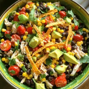 - 2 cups cooked chicken breast, shredded - 1 can (15 oz) black beans, rinsed and drained - 1 cup corn kernels (fresh or frozen) - 1 cup cherry tomatoes, halved - 1 red bell pepper, diced - 1/2 red onion, finely chopped - 1 avocado, diced - 1/4 cup cilantro, chopped - Juice of 2 limes - 3 tablespoons olive oil - 1 teaspoon cumin - 1 teaspoon chili powder - Salt and pepper to taste - Tortilla strips for garnish Fresh ingredients make this salad pop with flavor. Start with cooked chicken breast. Shredded chicken adds protein and heartiness. Black beans bring fiber and a nice texture. Corn adds a touch of sweetness. Cherry tomatoes offer juiciness and color. Red bell pepper gives crunch and a mild taste. Red onion adds a zesty bite. Avocado adds creaminess and richness. Cilantro brings a fresh herb taste. Fresh lime juice adds brightness to the dish. You will need a few pantry staples to tie everything together. Olive oil serves as the base for the dressing. Cumin and chili powder add warmth and depth. Salt and pepper season the salad perfectly. These simple ingredients enhance the salad's vibrant flavors. If you want a crunchy finish, don’t forget the tortilla strips. They bring great texture to every bite. This Zesty Southwest Chicken Salad is a fun and colorful meal. The balance of fresh and pantry ingredients makes it a go-to dish. You can find the full recipe above to enjoy this delightful salad. Start by gathering all your ingredients. You need cooked chicken, beans, corn, tomatoes, pepper, onion, avocado, and cilantro. Make sure everything is fresh. This salad takes about 15 minutes to prep. It’s quick and easy. In a large mixing bowl, add the shredded chicken. Next, pour in the rinsed black beans. Then, add the corn kernels, halved cherry tomatoes, diced red bell pepper, finely chopped red onion, diced avocado, and chopped cilantro. This mix brings vibrant colors and flavors. Use a large spoon to gently toss everything together. Make sure it’s well mixed, but be careful not to mash the avocado. In a small bowl, squeeze the juice from two limes. Next, add three tablespoons of olive oil. Then, mix in one teaspoon of cumin and one teaspoon of chili powder. Finish with a pinch of salt and pepper. Use a whisk to blend everything well. The dressing should be smooth and fragrant. Pour it over your salad mix. Gently toss again until everything is nicely coated. Let it sit for about 10 minutes. This time helps the flavors blend beautifully. For the final touch, add tortilla strips on top for crunch. Enjoy this fresh and zesty salad! To shred chicken fast, use two forks. Hold one fork in each hand. Grab a piece of chicken with one fork and pull with the other. This method works well for warm or cold chicken. You can also use a stand mixer with a paddle attachment. Place the chicken in the bowl and mix on low. It shreds in seconds! To boost taste, add more lime juice and spices. Fresh herbs like cilantro give a bright flavor. You can also try adding jalapeños for heat. If you want sweetness, consider mango or pineapple. These fruits pair well with the spices too. Experiment to find your favorite balance. Serve the salad in a large bowl or platter. This makes it look appealing. Add tortilla strips right before serving for crunch. You can also slice extra avocado on top. A sprinkle of extra cilantro gives a nice touch. A colorful salad attracts the eye and makes it more fun to eat. For the full recipe, check the section above. {{image_2}} To make a vegetarian version, swap the chicken for grilled tofu. Tofu adds great texture and absorbs flavors well. You can also use chickpeas for a hearty choice. Either option keeps the salad filling and tasty. If you want more protein, consider adding shrimp or blackened fish. Both options add a nice twist and pair well with the salad's flavors. You can also sprinkle some feta cheese for a creamy touch. To adjust spice levels, add jalapeños for heat. You can mix in diced fresh peppers or a dash of hot sauce. If you prefer less heat, omit chili powder. The key is to find your perfect balance of spice! For the full recipe, check out the Zesty Southwest Chicken Salad. After making Zesty Southwest Chicken Salad, you might have some leftovers. To keep the salad fresh, store it in an airtight container. This helps keep moisture out and flavors in. Place it in the fridge within two hours of making it. The salad will keep well for up to three days. If the salad has avocado, it might brown faster. To reduce browning, add lime juice to the avocado before storing. When it comes to reheating, you don't need to heat this salad. It's best served cold. If you prefer a warm dish, try warming the chicken separately. You can do this in a pan or microwave. Add the warmed chicken back to the salad right before serving. Freezing is not recommended for this salad. The veggies and avocado do not freeze well. They lose texture and taste once thawed. You can freeze the shredded chicken if you want. Store it in a separate bag or container. When you're ready to use it, defrost it in the fridge overnight. Then, mix it back into the salad fresh from the market. Enjoy the fresh flavors! You can use canned chickpeas for a quick swap. They add protein and flavor. Tofu is another great choice. It soaks up the dressing well. Grilled shrimp or turkey also works nicely. These options keep the salad tasty and fresh. Yes, you can make this salad ahead. Prepare it a few hours before serving. Just add the dressing right before you eat. This keeps the salad crisp. If you make it too early, the veggies may get soggy. This salad stays fresh for about 2 days in the fridge. Store it in a sealed container. Keep the dressing separate if possible. This helps maintain the crunchiness of the veggies. Zesty Southwest Chicken Salad is a tasty blend of fresh and pantry ingredients. We covered preparation, mixing, and whisking for the perfect dressing. Helpful tips showed you how to shred chicken and enhance flavors. We explored fun variations and smart storage options. This salad is easy to customize and great for any meal. Dive in and enjoy this simple, fresh dish! You won’t be disappointed with your efforts.