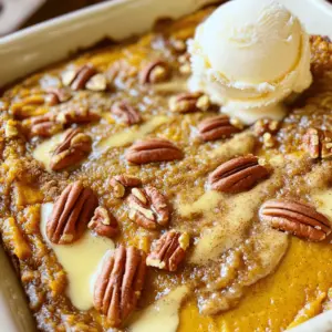 To make a delicious pumpkin pecan cobbler, you need a few key ingredients. Here’s what you will use: - 1 cup pumpkin puree - 1 cup light brown sugar - 1/2 cup granulated sugar - 1/4 cup unsalted butter, melted - 2 large eggs - 1 teaspoon vanilla extract - 1 teaspoon ground cinnamon - 1/2 teaspoon ground nutmeg - 1/2 teaspoon salt - 1 cup all-purpose flour - 1 teaspoon baking powder - 1 cup chopped pecans, toasted - 1 cup milk These ingredients work together to create a warm and comforting treat. The pumpkin gives it a smooth texture, while the pecans add a nice crunch. Getting the measurements right is key for this recipe. If you want to make a few changes, here are some ideas: - Use maple syrup instead of brown sugar for a different sweetness. - Swap the all-purpose flour for a gluten-free blend if you need. - You can use almond milk instead of regular milk for a dairy-free option. These swaps can help you tailor the cobbler to your taste and dietary needs. Fresh ingredients really make this dish shine. Using fresh pumpkin puree enhances the flavor and gives the cobbler a rich taste. Fresh spices, like cinnamon and nutmeg, can elevate the aroma and taste. When you use high-quality, fresh items, your cobbler will taste more vibrant and delicious. For the best results, always check the freshness of your ingredients. This care will show in your final dish. For the full recipe, check out the details mentioned earlier. First, you need to preheat your oven to 350°F (175°C). This step is key. It helps the cobbler cook evenly. Next, grab a 9x13-inch baking dish. Grease it with butter or non-stick spray. This will prevent sticking and make serving easy. In a large bowl, add 1 cup of pumpkin puree. Then, mix in 1 cup of light brown sugar and 1/2 cup of granulated sugar. Pour in 1/4 cup of melted unsalted butter. Whisk all these ingredients together until smooth. This mixture creates a sweet, creamy base. Next, crack in 2 large eggs and add 1 teaspoon of vanilla extract. Whisk again until everything is well blended. In another bowl, combine 1 teaspoon of ground cinnamon, 1/2 teaspoon of ground nutmeg, and 1/2 teaspoon of salt. Add 1 cup of all-purpose flour and 1 teaspoon of baking powder. Mix these dry ingredients well. Gradually add the dry mix to the wet mixture. Stir gently until just combined. Avoid over-mixing to keep the texture light. Now, pour in 1 cup of milk and fold it in until smooth. Lastly, add 1 cup of toasted pecans, saving some for the top. Pour the batter into your prepared baking dish. Spread it evenly and sprinkle the reserved pecans on top. Bake in the oven for 35-40 minutes. Check if the cobbler is done by inserting a toothpick in the center. It should come out clean. Once baked, let it cool for about 10 minutes. This cooling time helps the flavors settle. Enjoy your warm and comforting treat! For the full recipe, refer to the complete guide. To get a soft, moist cobbler, don’t over-mix the batter. Mix until the flour just blends in. This keeps your cobbler light and fluffy. You also want to bake it just right. Keep an eye on it after 30 minutes. A toothpick should come out clean when it’s ready. Let it cool for about 10 minutes to set before slicing. I love to serve this cobbler warm. It pairs so well with vanilla ice cream. The cold ice cream melts just right on top. You can also add a dollop of whipped cream. For an extra touch, sprinkle some cinnamon on top. This gives a nice look and flavor boost. Want to take your cobbler up a notch? Try adding a pinch of ginger for warmth. A dash of maple syrup can add depth too. If you love chocolate, mix in some chocolate chips. You can also swap out the pecans for walnuts if you like. Each choice gives a new twist to this classic recipe. Check out the Full Recipe for more ideas. {{image_2}} To make gluten-free pumpkin pecan cobbler, swap regular flour for a gluten-free blend. Look for a blend that works well in baking. This change keeps your cobbler soft and tasty. You might also want to add a bit of xanthan gum to help with texture. This will keep it from being too crumbly. If you want a vegan version, you can replace eggs with flaxseed meal. Mix 1 tablespoon of flaxseed with 2.5 tablespoons of water. Let it sit for five minutes until it thickens. For the milk, use almond or oat milk instead of dairy. Replace butter with coconut oil or vegan butter for a rich flavor. You can get creative with seasonal add-ins. Try adding fresh cranberries for a tart twist. Chopped apples or pears can add sweetness and texture. You can even mix in chocolate chips for a fun surprise. These variations keep your pumpkin pecan cobbler fresh and exciting. For the full recipe, check the details above. To keep your leftover pumpkin pecan cobbler fresh, let it cool completely. Once cool, cover it tightly with plastic wrap or foil. You can also store it in an airtight container. It lasts about three to four days in the fridge. Keeping it sealed helps maintain its soft texture. If you want to save your cobbler for later, freezing works great. First, let the cobbler cool completely. Then, slice it into individual portions. Wrap each slice in plastic wrap, then place them in a freezer-safe bag or container. This way, it can last up to three months in the freezer. Make sure to label it with the date so you know when to use it. When you're ready to enjoy your cobbler again, reheating it properly is key. For the best results, preheat your oven to 350°F (175°C). Place the cobbler in an oven-safe dish and cover it with foil. Heat it for about 15-20 minutes. This method helps keep the top crunchy while warming the inside. If you’re in a hurry, you can use the microwave. Just heat slices for 30 seconds at a time until warmed through, but keep in mind that the texture might not be as good as when baked. Enjoy your warm pumpkin pecan cobbler with a scoop of ice cream or whipped cream! For the complete recipe, check the Full Recipe section. Serve your Pumpkin Pecan Cobbler warm. A scoop of vanilla ice cream on top adds creaminess. You can also add a dollop of whipped cream. A sprinkle of cinnamon makes it look fancy. Enjoy it with a warm drink for a cozy treat. Yes, you can prepare the cobbler a day before. Just bake it and let it cool. Cover it tightly and store it in the fridge. Reheat it in the oven at 350°F for about 10-15 minutes. This keeps the flavors fresh and delicious. If you cannot find pumpkin puree, use sweet potato puree. You can also try butternut squash puree. Both options give a similar taste and texture. Just make sure they are smooth and creamy. Check the cobbler at 35 minutes by inserting a toothpick. If it comes out clean, it's done. The edges should be slightly firm, and the center should not jiggle. Let it cool for ten minutes before serving. For the full recipe, check the cooking details above. Pumpkin pecan cobbler is a delightful dish that combines rich flavors and textures. We explored key ingredients, measurements, and the importance of using fresh items. You learned the steps to prep, mix, and bake this tasty treat. Tips on serving and enhancing it make your experience even better. Variations allow for gluten-free and vegan options, ensuring everyone can enjoy it. Finally, proper storage and reheating ensure each slice remains delicious. Embrace this recipe for cozy gatherings or sweet moments at home!