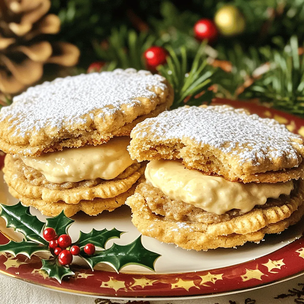 For these delightful pies, gather these main ingredients: - 1 ½ cups rolled oats - 1 cup whole wheat flour - 1 teaspoon baking soda - 1 teaspoon ground ginger - 1 teaspoon ground cinnamon - ¼ teaspoon ground nutmeg - ¼ teaspoon salt - ½ cup unsalted butter, softened - ½ cup brown sugar, packed - ½ cup granulated sugar - 1 large egg - 1 teaspoon vanilla extract - ½ cup molasses These ingredients form the base of your cookies. The oats give a hearty texture, while the spices create that warm, festive flavor. To make the creamy filling, you will need: - 1 cup powdered sugar - ½ cup cream cheese, softened - 2 tablespoons unsalted butter, softened - 1 teaspoon vanilla extract This filling adds sweetness and richness to each bite. Cream cheese gives a lovely tang that balances the spice. If you have dietary needs, here are some easy swaps: - Use gluten-free flour instead of whole wheat flour. - Substitute coconut oil for butter to make it dairy-free. - Use maple syrup instead of molasses for a lighter flavor. These substitutions ensure everyone can enjoy the pies without missing out on flavor! Feel free to check the Full Recipe for more details on the baking process. Start by preheating your oven to 350°F (175°C). This heat will help cook the pies evenly. While the oven warms up, line two baking sheets with parchment paper. This step prevents sticking and makes cleanup easy. In a large bowl, combine the dry ingredients. Add 1 ½ cups of rolled oats, 1 cup of whole wheat flour, 1 teaspoon of baking soda, and spices: 1 teaspoon of ground ginger, 1 teaspoon of ground cinnamon, ¼ teaspoon of ground nutmeg, and ¼ teaspoon of salt. Whisk these together well. This blend gives the cookies their rich flavor. In a separate mixing bowl, beat together ½ cup of softened unsalted butter, ½ cup of brown sugar, and ½ cup of granulated sugar. Mix until light and fluffy, which should take about 3 minutes. Next, add 1 large egg, ½ cup of molasses, and 1 teaspoon of vanilla extract. Beat this mixture until it is well combined. Gradually add the dry mixture to the wet mixture. Stir until just combined, being careful not to over-mix. Using a cookie scoop or two tablespoons, drop balls of dough onto your prepared baking sheets. Space them about 2 inches apart. Bake in your preheated oven for 10-12 minutes. Look for slight golden edges and set centers. After baking, let the cookies cool on the sheets for 5 minutes. Then, transfer the cookies to a wire rack to cool completely. To make the cream filling, beat together 1 cup of powdered sugar, ½ cup of softened cream cheese, and 2 tablespoons of softened unsalted butter in a medium bowl. Add 1 teaspoon of vanilla extract and mix until smooth and creamy. Once your cookies are cool, spread a generous layer of this cream filling on one cookie's flat side. Sandwich it with another cookie. For the best taste, chill the assembled pies for at least 30 minutes before serving. Enjoy your delicious treats! For the complete recipe, check out the [Full Recipe]. To bake the best oatmeal cookies, focus on a few key points: - Use Fresh Ingredients: Always check your baking soda and spices for freshness. Old ingredients can affect the taste and rise. - Do Not Over-Mix: When combining wet and dry ingredients, mix gently. Over-mixing makes cookies tough. - Chill the Dough: If your kitchen is warm, chill the dough for 15-30 minutes. This helps the cookies hold shape while baking. - Check for Doneness: Cookies should be golden on the edges but soft in the center. They will firm up while cooling. The cream filling should be smooth and spreadable. Here are my tips: - Room Temperature Ingredients: Use cream cheese and butter at room temperature. This helps them mix well and become creamy. - Gradual Mixing: Start mixing on low speed, then increase as the ingredients blend. This prevents a powdered sugar cloud! - Adjust Consistency: If too thick, add a splash of milk. If too thin, add more powdered sugar. Aim for a spreadable texture. Presentation can make your cookies extra special. Here are some ideas: - Festive Plating: Use a colorful plate or platter that matches the season. This makes your cookies pop! - Add Sprinkles: For a fun touch, sprinkle powdered sugar or festive sprinkles on top. - Garnish: Place a few sprigs of holly or pine around the cookies. It adds a lovely holiday vibe. For the complete recipe, check out the full recipe section. {{image_2}} You can switch up the cream filling to keep things exciting. For a chocolate twist, add cocoa powder to the cream cheese mixture. You might also try peppermint extract for a cool, festive flavor. If you want a fruity touch, mix in some lemon zest or orange zest. Each of these flavors will add a fun twist to your gingerbread oatmeal cream pies. Making these pies gluten-free is easy. Just swap out the whole wheat flour for a gluten-free blend. Look for a mix that works well in cookies. Oats can be tricky, so make sure you use gluten-free rolled oats. This way, everyone can enjoy these treats without worry. Step up the spice game by adding more holiday flavors. Consider cloves, allspice, or cardamom to the dough. Just a pinch can bring warmth and depth. You can also play with nutmeg, increasing its amount for a stronger flavor. These spices bring the holiday spirit right into your kitchen. To keep your gingerbread oatmeal cream pies fresh, store them in an airtight container. This prevents moisture loss and keeps them soft. Place a piece of parchment paper between layers to avoid sticking. Store them at room temperature for easy access. If you want to keep them longer, use the fridge. The cool air helps maintain their texture and flavor. When stored properly, these pies last about five days at room temperature. In the fridge, they can last up to a week. Always check for any signs of spoilage, like a change in smell or texture. If they start to harden, they may still taste good but will not be as delightful to eat. Yes, you can freeze gingerbread oatmeal cream pies! For the best results, freeze them before you add the cream filling. Wrap each pie in plastic wrap and place them in a freezer-safe bag. They can stay frozen for up to three months. When you are ready to enjoy them, thaw them in the fridge overnight. Then, add the cream filling and enjoy! For the full recipe, check out the earlier section. To make gingerbread oatmeal cream pies, follow these steps: 1. Preheat your oven to 350°F (175°C). 2. Mix dry ingredients: Combine oats, flour, baking soda, ginger, cinnamon, nutmeg, and salt. 3. Cream butter and sugars: Beat softened butter, brown sugar, and granulated sugar until fluffy. 4. Add egg and molasses: Mix in the egg, molasses, and vanilla. 5. Combine mixtures: Gradually add dry ingredients to the wet mix until just combined. 6. Drop dough balls: Use a scoop to place dough onto prepared sheets. 7. Bake for 10-12 minutes until edges are golden. 8. Cool on a wire rack. 9. Make cream filling: Beat powdered sugar, cream cheese, unsalted butter, and vanilla until smooth. 10. Assemble by spreading cream on one cookie and topping with another. You can find the full recipe above. Yes, you can use quick oats. They will change the texture. Quick oats make softer cookies. Rolled oats give a chewier bite. If you use quick oats, reduce baking time slightly. To keep your pies together, follow these tips: - Chill the dough: Let the dough rest in the fridge for 30 minutes. - Do not over-mix: Combine ingredients until just mixed. - Bake fully: Ensure cookies are set but not overcooked. - Cool completely: Let cookies cool before filling. Absolutely! These gingerbread oatmeal cream pies make great gifts. They look festive and taste amazing. Package them in decorative boxes or tins. Add a personal note for a special touch. Yes, you can make the cream filling ahead of time. Store it in an airtight container in the fridge. Bring it to room temperature before using. This helps it spread easily. Gingerbread oatmeal cream pies are a fun treat that's easy to make. We covered ingredients, from the main flavors to dietary swaps, and I shared step-by-step baking tips. You learned how to store these sweets and some neat variations to try. Remember, the key is practice and finding what you love. With these simple steps, you can create delicious cookies that impress friends and family alike. Enjoy your baking journey and keep experimenting!