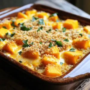 - 1 medium butternut squash, peeled and cubed - 1 cup quinoa, rinsed - 2 cups vegetable broth - 1 medium onion, diced - 2 cloves garlic, minced - 1 teaspoon ground cinnamon - 1/2 teaspoon nutmeg - 1 cup shredded cheddar cheese (or your choice of cheese) - 1/2 cup breadcrumbs (preferably whole wheat) - 2 tablespoons olive oil - Salt and pepper to taste - Fresh parsley, chopped (for garnish) To make the perfect easy butternut squash casserole, gather all these ingredients first. Each item plays a key role in the flavor and texture of the dish. The butternut squash gives a sweet, nutty taste, while the quinoa adds a nice crunch. Using vegetable broth instead of water helps boost the flavor. The onion and garlic bring warmth and depth. Spices like cinnamon and nutmeg round out the taste, making this dish cozy and inviting. Cheese adds creaminess, and breadcrumbs create a crunchy topping. Don’t skip the parsley; it adds color and freshness. This mix of ingredients creates a tasty, healthy meal perfect for any occasion. For the full recipe with step-by-step instructions, check out the Cozy Butternut Squash Casserole section. 1. Preheat your oven to 375°F (190°C). This step warms the oven for even cooking. 2. In a large skillet, heat 2 tablespoons of olive oil over medium heat. Add 1 medium diced onion. Cook until it becomes soft and clear, about 5-7 minutes. 3. Stir in 2 cloves of minced garlic, 1 teaspoon of ground cinnamon, 1/2 teaspoon of nutmeg, and salt and pepper to taste. Let this cook for another 2 minutes to mix the flavors. 1. In a large bowl, combine 1 medium butternut squash, peeled and cubed, with 1 cup of rinsed quinoa and 2 cups of vegetable broth. Add the sautéed onion and garlic mixture. Mix well. 2. Transfer this mixture into a 9x13 inch baking dish. Spread it evenly across the dish. 3. Sprinkle 1 cup of shredded cheese over the top of the casserole. Then, add 1/2 cup of breadcrumbs to create a nice crunchy topping. 1. Cover the dish with aluminum foil and place it in the preheated oven. Bake for 30 minutes. 2. After 30 minutes, carefully remove the foil. Bake for another 15-20 minutes. This helps the top get golden and crispy. 3. Once done, take it out and let it cool for a few minutes. You can garnish with fresh parsley before serving. Follow these steps for a warm and tasty butternut squash casserole, ready to impress your guests or family! For the full recipe, visit the recipe section. To ensure your butternut squash is tender, cut it into small, even cubes. This helps it cook evenly. Roast the squash for a few minutes before adding it to the casserole. This step enhances its natural sweetness. For creamy quinoa, rinse it well before cooking. This removes excess starch. Cook quinoa in vegetable broth instead of water. This adds great flavor to your dish. Adding herbs can really boost the taste. Try fresh thyme or rosemary for a lovely aroma. You can also sprinkle some chili flakes for a little heat. Each herb brings its unique flair to the casserole. Cheese can change the whole dish. Use sharp cheddar for a strong flavor. Mozzarella can give a nice stretch. Or try feta for a tangy twist. Each type of cheese adds a new layer of taste. Garnishing your dish can make it pop. Use fresh parsley for a bright green touch. You can also drizzle a little olive oil on top. This adds shine and flavor. For serving, place the casserole in the center of the table. Pair it with a fresh salad or crusty bread. This adds balance and makes for a delightful meal. For the complete recipe, see the Full Recipe section. {{image_2}} You can easily make this casserole vegan by skipping the cheese. Use a plant-based cheese or nutritional yeast instead to keep that cheesy flavor. For those who need gluten-free options, you can swap regular breadcrumbs for gluten-free bread crumbs or crushed nuts. This way, everyone can enjoy this tasty dish. If you don’t have quinoa, rice or pasta works well too. Just cook them as per the package instructions before adding them to the mix. You can also play around with different vegetables. Try adding spinach, kale, or bell peppers for more color and flavor. These swaps keep the dish fresh and exciting every time you make it. This casserole shines with seasonal veggies. In fall, add roasted Brussels sprouts or carrots. In summer, mix in zucchini or tomatoes for a lighter touch. You can also adapt it for the holidays. Adding cranberry sauce or roasted chestnuts makes it festive. Each season brings new flavors to explore in this comforting dish. To store leftovers, wait for the casserole to cool. Then, place it in an airtight container. Make sure the lid seals tightly. You can keep it in the fridge for up to four days. This way, you can enjoy those tasty flavors again! For long-term storage, you can freeze the casserole. Use a freezer-safe container or wrap it tightly in plastic wrap. It can last up to three months in the freezer. When you are ready to eat, thaw it in the fridge overnight. Reheat in the oven at 350°F (175°C) until hot and bubbly. In the fridge, this casserole stays fresh for four days. If it starts to smell off or shows mold, it’s no longer safe. Always check for signs of spoilage before eating. Keeping leftovers stored properly ensures you enjoy every bite of your butternut squash casserole. For the full recipe, see above. Yes, you can use frozen butternut squash. Just thaw it first. This saves time and works well. Keep in mind that frozen squash may be softer. Adjust your baking time as needed. Check the top for a golden brown color. You can also poke the squash with a fork. If it feels tender, the casserole is ready. The cheese should be melted and bubbly. Yes, you can prepare it a day ahead. Assemble all the ingredients in your dish. Cover and store it in the fridge. Bake it just before serving. Serve it with a fresh green salad. Roasted veggies or steamed broccoli also work well. These sides add color and crunch. They complement the creamy texture of the casserole. To reheat, place the casserole in the oven. Set it to 350°F (175°C) and cover with foil. Heat for about 20 minutes. This keeps it moist and tasty. Yes, you can use a slow cooker. Combine all ingredients in the slow cooker. Cook on low for 4-5 hours or high for 2-3 hours. This method adds a different depth of flavor. This blog post offers a simple, tasty butternut squash casserole recipe. You learned about key ingredients, step-by-step cooking instructions, and helpful tips for the best flavor. Variations allow you to adapt this dish to fit any diet or season. Don’t forget storage tips to keep your leftovers fresh. I hope you feel inspired to create this dish at home. Enjoy the warmth and comfort it brings to your table. Happy cooking!