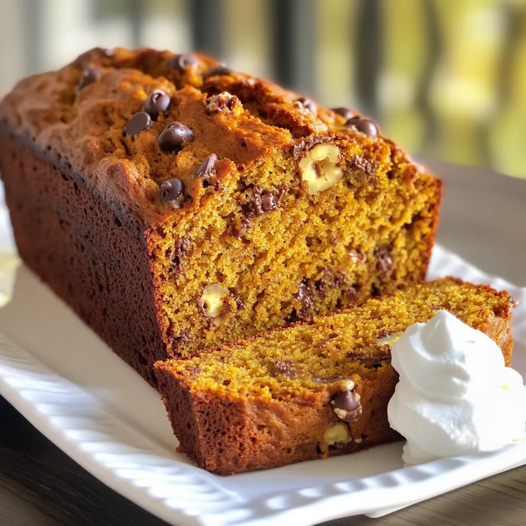 Here are the ingredients you will need for this tasty Pumpkin Spice Banana Bread: - 3 ripe bananas, mashed - 1 cup pumpkin puree - 1/2 cup melted coconut oil - 1/2 cup brown sugar - 1/2 cup granulated sugar - 2 large eggs - 1 teaspoon vanilla extract - 1 1/2 cups all-purpose flour - 1 teaspoon baking soda - 1/2 teaspoon salt - 1 teaspoon pumpkin pie spice - 1/2 teaspoon cinnamon - 1/2 cup chopped walnuts or pecans (optional) - 1/2 cup chocolate chips (optional) Using ripe bananas gives your bread a natural sweetness. The pumpkin puree adds moisture and a lovely flavor. Coconut oil keeps it rich and tender. Brown sugar brings depth, while granulated sugar adds sweetness. Eggs help bind the mix together, and vanilla extract enhances the taste. The flour forms the base, while baking soda helps it rise. Salt balances all the flavors. Pumpkin pie spice and cinnamon are key for that warm, cozy taste. Feel free to add nuts or chocolate chips for extra crunch or sweetness. With these ingredients, you will create a delightful treat that everyone will love! - Preheat your oven to 350°F (175°C). - Grease a 9x5 inch loaf pan or line it with parchment paper. - In a large bowl, mash the ripe bananas. - Add pumpkin puree to the bananas and mix until smooth. - Stir in melted coconut oil, brown sugar, and granulated sugar well. - Beat in two eggs, one at a time, mixing well. - Add the vanilla extract and stir to combine. - In another bowl, whisk together the flour, baking soda, salt, pumpkin pie spice, and cinnamon. - Slowly fold the dry mix into the wet mixture until just combined. - Do not overmix; a few lumps are okay. - If you like, fold in walnuts, pecans, or chocolate chips gently. - Pour the batter into the prepared loaf pan. - Bake for 55 to 65 minutes, checking with a toothpick for doneness. - A toothpick should come out clean when the bread is done. To get the best texture, avoid overmixing the batter. Overmixing can make the bread tough. Mix just until you see no dry flour. A few lumps are okay. The bananas should be very ripe. Look for bananas with brown spots. The riper they are, the sweeter your bread will be. Use fresh spices for the best taste. Pumpkin pie spice is key here. It gives your bread a warm, cozy flavor. Adding a bit of cinnamon boosts the spice mix. For serving, try adding a dollop of whipped cream. A drizzle of maple syrup also adds sweetness. These toppings make each slice feel special. When slicing, use a sharp knife for clean cuts. Serve the bread warm for the best taste. For garnish, sprinkle some chopped nuts on top. You can also add a light dusting of powdered sugar. These simple touches make your bread look nice and inviting. {{image_2}} You can easily make this recipe fit your diet. For a gluten-free version, swap all-purpose flour for a gluten-free blend. Many brands work well, so choose one that you like. For vegan options, replace the eggs with flax eggs. Mix one tablespoon of ground flaxseed with three tablespoons of water. Let it sit for five minutes before adding it to your batter. You can also use applesauce instead of eggs for moisture. Feel free to get creative with spices! You can add nutmeg or ginger for a warm kick. Try using cardamom for a unique twist. You can also mix in goodies like dried fruit or seeds. Adding about half a cup of raisins or sunflower seeds can boost flavor and texture. Change things up for the seasons! Adding cranberries gives a tart flavor, perfect for fall. You can also mix in diced apples for a sweet crunch. For a festive look, slice the bread and arrange it on a platter with fall leaves. Serve it with a sprinkle of powdered sugar for a pretty finish. This makes the bread a great treat for gatherings or holidays. To keep your pumpkin spice banana bread fresh, wrap it tightly in plastic wrap. You can also use a sealed plastic bag. Store it at room temperature for up to three days. Avoid putting it in the fridge, as this can make it dry out. If you want a bit of warmth, you can pop a slice in the microwave for a few seconds. For longer storage, you can freeze your banana bread. First, wrap it tightly in plastic wrap, then in aluminum foil. This prevents freezer burn. You can freeze the whole loaf or individual slices. To thaw, leave it in the fridge overnight. To reheat, place it in the microwave for about 15-20 seconds or in the oven at 350°F for about 10 minutes. At room temperature, your pumpkin spice banana bread lasts about three days. If you freeze it, it can last up to three months. Look for signs of spoilage like a sour smell or mold. If you see any, it's best to throw it away. Enjoy your delicious banana bread while it’s fresh! To keep your banana bread light, avoid overmixing the batter. Mix just until the dry ingredients blend with the wet ones. Also, use ripe bananas. They add moisture and sweetness. Yes, you can use fresh pumpkin. Just cook and puree the pumpkin first. Make sure it is smooth and not too watery. This will help your bread keep its texture. You can use unsalted butter or vegetable oil instead of coconut oil. Both options will work well. Butter will add a rich flavor, while vegetable oil keeps it light. Insert a toothpick into the center of the bread. If it comes out clean or with a few crumbs, the bread is done. If it has wet batter, bake for a few more minutes. Yes, you can! Just fill each muffin cup about two-thirds full. Bake for about 20 to 25 minutes. Check with a toothpick for doneness. Muffins are a fun twist on this recipe! This recipe for pumpkin spice banana bread combines great flavors and textures. You learned how to prep the oven, mix ingredients, and bake delicious bread. I shared tips to achieve perfect texture and enhance flavors. Variations allow you to customize your bread for any diet or season. Store leftovers properly to keep them fresh. Now, you can enjoy this tasty treat any time! Happy baking!