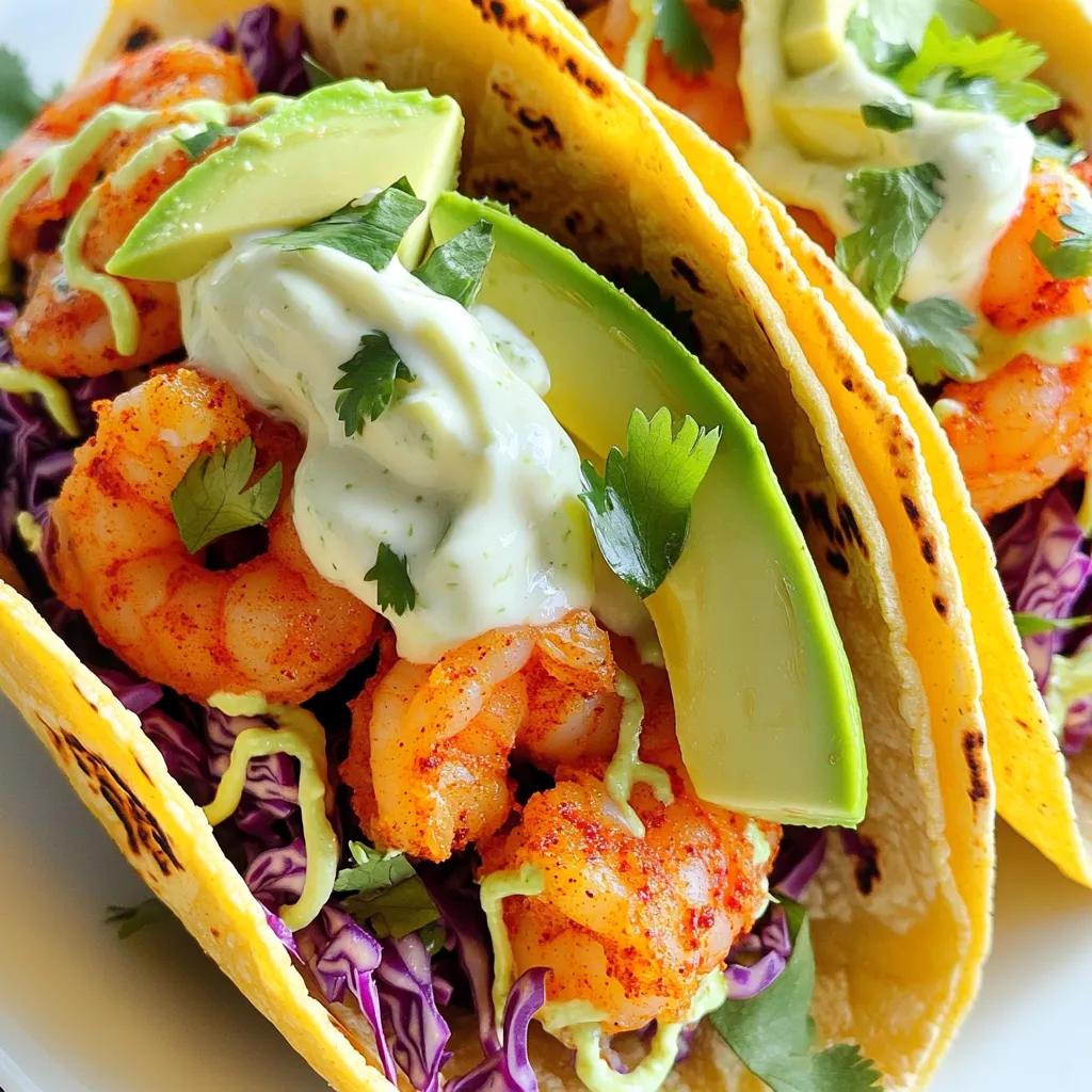 - 1 lb large shrimp, peeled and deveined - 1 tablespoon olive oil - 2 teaspoons smoked paprika - 1 teaspoon ground cumin - 1 teaspoon chili powder - 1/2 teaspoon garlic powder - 1/4 teaspoon cayenne pepper (adjust to taste) - Salt and pepper to taste - 8 small corn tortillas - 1 ripe avocado, sliced - 1 cup shredded cabbage (purple or green, or a mix) - Fresh cilantro leaves for garnish These ingredients create a balance of flavors. The shrimp brings a sweet taste, while the spices add heat. The avocado and cabbage provide coolness and crunch. - 1/2 cup sour cream - 1/4 cup mayonnaise - Zest and juice of 1 lime - Salt to taste The lime crema adds a creamy, tangy touch. The zest and juice brighten the flavor, making each bite pop. When buying fresh shrimp, look for these tips: - Smell: Fresh shrimp should smell like the ocean, not fishy. - Color: The shrimp should look moist and translucent. Avoid any that appear dull or dry. - Texture: Fresh shrimp should feel firm, not mushy. - Shell: The shells should be clean and shiny, without any dark spots. By following these tips, you ensure your shrimp are fresh and tasty. A good start makes a great meal! To start, rinse the shrimp under cold water. This helps remove any grit. Then, peel and devein them if needed. In a mixing bowl, add the shrimp. Drizzle one tablespoon of olive oil over them. This oil keeps the shrimp moist and tasty. In a small bowl, combine the spices. Use 2 teaspoons of smoked paprika, 1 teaspoon of ground cumin, and 1 teaspoon of chili powder. Add 1/2 teaspoon of garlic powder and 1/4 teaspoon of cayenne pepper. Sprinkle in some salt and pepper to taste. Mix it well. This spice mixture gives the shrimp a nice kick. Heat a large skillet over medium-high heat. Once hot, add the shrimp. Cook them for about 2-3 minutes on each side. They should turn pink and be fully cooked. Remove the shrimp from the heat. This quick cooking makes them tender and flavorful. While the shrimp cooks, you can prepare the lime crema. Enjoy the process and get ready for the tasty tacos! To cook shrimp well, start with fresh shrimp. Heat your skillet over medium-high heat. Add the shrimp in a single layer. Cook for about 2-3 minutes on each side. The shrimp should turn pink when done. Overcooking makes shrimp tough. Keep an eye on them! Warming tortillas makes them soft and easy to fold. You can warm them in a skillet or microwave. For the skillet, heat it dry over medium heat. Place the tortillas in for about 30 seconds on each side. In the microwave, cover them with a damp paper towel. Heat for 15-20 seconds. This keeps them moist and pliable. Want more heat? Add more cayenne pepper to the spice mix. Start with a little, then taste. You can also add hot sauce to the lime crema. If it’s too spicy, balance it with extra sour cream or mayonnaise. This way, you can make the tacos just right for you! {{image_2}} You can switch out shrimp for other proteins. Chicken, fish, or beef work well. Tofu is a great plant-based choice. Just remember to adjust cooking times. For chicken, grill or sauté until cooked through. For fish, use a firm type like cod. Cook it quickly to keep it flaky and tender. If you need alternatives for lime crema, try Greek yogurt instead of sour cream. It adds a nice tang. You can skip mayonnaise if you want fewer calories. Add more yogurt or a bit of olive oil. For lime flavor, use lemon juice or vinegar. Experiment until you find your favorite mix. Tacos are fun because you can add many toppings. Try diced tomatoes, pickled onions, or jalapeños for a kick. Feta or cotija cheese offers a salty bite. Fresh herbs like mint or basil can add a unique twist. You can also add a squeeze of lime for extra zest. The more toppings, the better the experience! To store leftover tacos, place them in an airtight container. Make sure to separate the shrimp from the tortillas. This keeps the tortillas fresh. You can store the shrimp and toppings in the same container. They will stay good in the fridge for up to two days. When ready to eat, reheat the shrimp in a skillet. Warm the tortillas quickly to bring back their softness. If you want to freeze the shrimp, cook them fully first. Let the shrimp cool completely. Place them in a freezer-safe bag. Remove as much air as possible before sealing. Label the bag with the date. You can freeze cooked shrimp for up to three months. When ready to use, thaw them in the fridge overnight. Reheat in a pan for best results. To store lime crema, keep it in a sealed container. It stays fresh in the fridge for about three days. If you notice any change in smell or color, it’s best to toss it. You can also freeze lime crema, but the texture may change. To use frozen crema, thaw it in the fridge and stir well before serving. Yes, you can prepare some parts ahead of time. Cook the shrimp and make the lime crema. Store them in the fridge. Keep the tortillas separate until serving. This keeps everything fresh and tasty. Assemble the tacos just before you eat for the best flavor. You can use Greek yogurt for a tangy taste. It’s thick and creamy. Another option is to use avocado or cashew cream for a dairy-free version. Both add a nice texture and flavor to your tacos. To add more heat, increase the cayenne pepper in the spice mix. You can also add sliced jalapeños or a dash of hot sauce to the lime crema. Experiment with different spices like crushed red pepper for a unique kick. Adjust to your taste for the perfect spice level! This article covered how to make spicy shrimp tacos from scratch. We looked at the key ingredients, from fresh shrimp to zesty lime crema. I shared step-by-step instructions for cooking the shrimp and keeping tortillas warm. You learned tips for perfecting your dish and even some tasty variations. Lastly, I provided storage info so your leftovers stay fresh. Enjoy creating these delicious tacos. You now have all the tools to impress your friends and family!