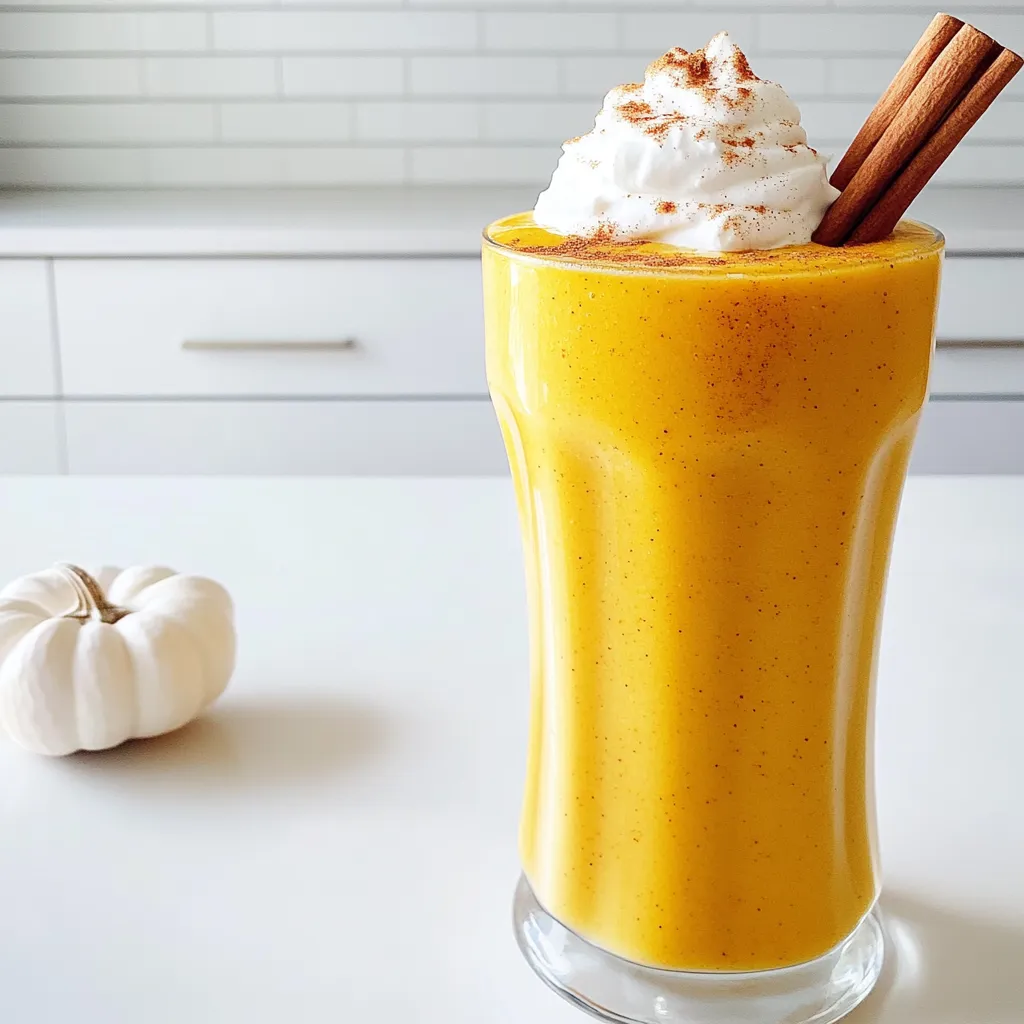 To make a cozy pumpkin pie protein smoothie, you'll need these key ingredients: - 1 cup pumpkin puree (canned or fresh) - 1 banana (frozen for creaminess) - 1 cup almond milk (or any milk of choice) - 1 scoop vanilla protein powder - 1 teaspoon pumpkin pie spice (or a mix of cinnamon, nutmeg, and ginger) - 1 tablespoon maple syrup (or honey) These ingredients blend to create a smooth and thick texture. The pumpkin adds a rich flavor and nutrition. The banana helps make the smoothie creamy. Almond milk gives it a light base, perfect for balancing flavors. If you want to boost the taste, consider these optional add-ins: - 1 tablespoon chia seeds (for thickness) - Ice cubes (for a thicker consistency) Adding chia seeds gives extra fiber and omega-3s. Ice cubes can make the smoothie icy and refreshing. You can also try a dash of vanilla extract for more depth. Let’s explore the benefits of the main ingredients: - Pumpkin puree: Packed with vitamins A and C. It’s also low in calories and high in fiber. - Banana: Provides potassium and natural sweetness. It helps with energy levels. - Almond milk: Low in calories and rich in vitamins D and E. It keeps the smoothie light. - Protein powder: A great way to add protein. It helps with muscle repair and keeps you full. - Pumpkin pie spice: Combines flavors and adds antioxidants. It makes the smoothie taste like fall. - Maple syrup: A natural sweetener with minerals and antioxidants. It adds a touch of sweetness without refined sugar. Choosing these ingredients makes your smoothie not just tasty but also healthy. Enjoy the warmth of flavors with each sip! Start by gathering your ingredients. You need pumpkin puree, a frozen banana, and almond milk. The frozen banana adds a nice creaminess. In your blender, combine the pumpkin puree, frozen banana, and almond milk. This mix gives a rich base for your smoothie. Next, add one scoop of vanilla protein powder. This boosts the protein and flavor. Sprinkle in one teaspoon of pumpkin pie spice. This spice blend adds warmth and depth. Drizzle in one tablespoon of maple syrup for sweetness. If you want it thicker, add one tablespoon of chia seeds. Blend on high speed until the mixture is smooth and creamy. If you prefer a thicker texture, toss in a few ice cubes. Blend again until you reach your desired consistency. For an extra creamy smoothie, try adding a dollop of whipped coconut cream on top. This adds a lovely texture and taste. You can also garnish with a sprinkle of cinnamon for added flavor. If you love cozy drinks, serve it with a cinnamon stick. This not only looks great, but it adds a nice aroma as you sip. To make your smoothie just right, taste it after blending. If it needs more sweetness, add a little maple syrup or honey. You can also sprinkle in some extra cinnamon for flavor. Remember, sweetness can vary by the banana's ripeness. A riper banana makes your smoothie sweeter. For a creamy texture, always use a frozen banana. This creates a thick and smooth base. If you want it thicker, add chia seeds or ice cubes. Blend on high until you achieve your desired consistency. If it feels too thick, add a splash more almond milk to loosen it up. Avoid using too much liquid; it can make your smoothie runny. Stick to one cup of milk. Another mistake is not blending long enough. Blend until fully smooth for the best taste. Lastly, don’t skip the spices! They add important flavor and warmth to your cozy pumpkin pie protein smoothie. {{image_2}} You can easily make this smoothie dairy-free. Switch almond milk for coconut milk or oat milk. Both options add a nice flavor. They keep the smoothie smooth and creamy. If you want a nut-free option, try rice milk. It works well too! Want to boost the nutrition? Add some superfoods! You can toss in a tablespoon of flaxseed for fiber. It's great for digestion. Another option is adding a scoop of spinach. It gives you vitamins without changing the taste much. You can also mix in some protein-rich hemp seeds. They add a nutty flavor and extra nutrients. Spices can elevate your smoothie. If you love heat, add a pinch of cayenne pepper. This gives a spicy kick! You can also try a dash of vanilla extract for sweetness. Another great option is to use cardamom. It adds a warm, fragrant note. Don't be afraid to experiment with flavors! To keep your cozy pumpkin pie protein smoothie fresh, store it in an airtight container. Glass jars work great for this. Make sure to fill it to the top to limit air exposure. This helps keep your smoothie tasty and prevents browning. You can store it in the fridge for up to 24 hours. After that, the flavor and texture may not be the same. If you have extra ingredients, refreeze them for later use. First, chop and portion the banana and pumpkin puree. Place them in freezer bags or containers. Squeeze out as much air as possible before sealing. Label the bags with the date. You can store these for up to three months. When you’re ready to make your smoothie again, just blend the frozen ingredients directly. Meal prep makes mornings easier. You can prepare smoothie packs in advance. Use your favorite ingredients and portion them into bags. Include your protein powder and spices too. Just grab a bag, add your milk, and blend! This saves time and helps with portion control. Each pack should make one serving, keeping your smoothie healthy and balanced. Yes, you can use fresh pumpkin. Start by cooking the pumpkin until soft. Then, blend it until smooth. This option gives you a fresh taste. It may need some extra blending time compared to canned pumpkin. To make this smoothie vegan, choose plant-based milk. Almond milk works great. Use maple syrup instead of honey for sweetness. Ensure your protein powder is vegan, as some have dairy. You can use Greek yogurt or silken tofu instead of protein powder. Both add creaminess and protein. You can also add nuts or seeds for a protein boost. Just blend them well for a smooth texture. Yes, this smoothie can work as a meal replacement. It has protein, healthy fats, and fiber. The banana and pumpkin provide energy too. If you want it more filling, add some oats or a nut butter. This article covered how to make a tasty pumpkin pie protein smoothie. We explored essential ingredients, optional add-ins, and the key nutritional benefits. You learned step-by-step instructions for blending and tips to adjust sweetness. We also shared variations with dairy-free options and ways to enhance nutrition. Finally, we discussed storage tips to keep your smoothie fresh. Incorporating these tips and tricks will help you enjoy a delicious and healthy treat. Keep experimenting and find your perfect blend!