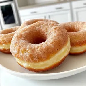 - 2 cups all-purpose flour - 3/4 cup granulated sugar - 1 tablespoon baking powder - 1/2 teaspoon salt - 2 teaspoons ground cinnamon (plus extra for coating) - 1/4 teaspoon nutmeg - 1/2 cup milk - 2 large eggs - 1/4 cup unsalted butter, melted - 1 teaspoon vanilla extract - 1 cup sugar (for coating) - Oil for frying To create the perfect cinnamon sugar donuts, gather these key ingredients. This list ensures your donuts are fluffy, sweet, and full of flavor. 1. All-purpose flour serves as the base, providing structure. 2. Granulated sugar adds sweetness and helps with browning. 3. Baking powder gives the donuts a light and airy texture. 4. Salt enhances the flavors. 5. Ground cinnamon adds that classic flavor we love. You’ll need extra for coating. 6. Nutmeg provides a warm, spicy note. 7. Milk keeps the dough moist. 8. Eggs bind everything together and add richness. 9. Unsalted butter brings a rich, buttery flavor. 10. Vanilla extract adds depth to the flavor. 11. Coating sugar combines with cinnamon for that sweet finish. 12. Oil for frying is crucial for that perfect golden crust. Once you have these ingredients, you’re ready to make donuts that taste just like those from a bakery. Each component plays a role in creating a delightful treat for any time of the day. Start by gathering your dry ingredients. In a large bowl, whisk together: - 2 cups all-purpose flour - 3/4 cup granulated sugar - 1 tablespoon baking powder - 1/2 teaspoon salt - 2 teaspoons ground cinnamon - 1/4 teaspoon nutmeg Make sure they mix well. This step is key to even flavor. Next, in a separate bowl, mix your wet ingredients: - 1/2 cup milk - 2 large eggs - 1/4 cup unsalted butter, melted - 1 teaspoon vanilla extract Whisk these until smooth. Now, pour the wet mix into the dry mix. Stir gently until just combined. Be careful not to over-mix. This keeps the donuts soft and tender. Chilling the dough is important. Cover your bowl with plastic wrap and refrigerate for at least 30 minutes. This helps the dough firm up. It makes shaping easier and gives a better texture. For shaping, sprinkle flour on your work surface. Roll out the dough to about 1/2 inch thick. Use a donut cutter or two round cookie cutters to cut out your donuts. Make sure to keep the shapes even for uniform cooking. Next, heat your oil in a deep frying pan over medium heat. Use a thermometer to check that the oil reaches about 350°F (175°C). When ready, carefully place a few donuts in the hot oil. Avoid overcrowding the pan. Fry each side until golden brown, about 2-3 minutes. Once done, remove them and let them drain on paper towels. This step helps to reduce excess oil. To make donuts like a bakery, accurate measurements matter. Use a kitchen scale for precision. This keeps your dough balanced. Don’t guess; it can change the taste and texture. When handling the dough, be gentle. Mix just until combined. Over-mixing makes donuts tough. Chill the dough for at least 30 minutes. This helps the dough firm up, making it easier to shape. You can add fun twists to your donuts. Try using cardamom or ginger for a unique flavor. Experiment with citrus zest for a fresh kick. While cinnamon sugar is classic, consider chocolate glaze or powdered sugar. These toppings add fun and variety. You can even fill donuts with jam or cream for a surprise. One common error is over-mixing the dough. This leads to dense, chewy donuts. Remember, mix until just combined. Another issue is frying at the wrong temperature. If the oil is too cold, donuts absorb too much oil. Too hot, and they burn outside but stay raw inside. Use a thermometer to keep the oil at 350°F (175°C). This ensures perfect frying every time. {{image_2}} To turn your cinnamon sugar donuts into glazed treats, mix 1 cup of powdered sugar with 2-3 tablespoons of milk. Stir until smooth. Dip the warm donuts in the glaze. Let the excess drip back into the bowl. For a thicker glaze, add more sugar. Make sure to glaze your donuts right after frying for the best results. I love chocolate, so I often make a chocolate-covered version. Melt 1 cup of chocolate chips in a bowl over hot water. Dip each donut halfway into the chocolate. Allow excess chocolate to drip off. This blend of chocolate and cinnamon makes a rich treat. You can even sprinkle some crushed nuts on top for added crunch. If you prefer a healthier option, try baking. Preheat your oven to 350°F (175°C). Use a donut pan for the best shape. After mixing your dough, fill each cavity about halfway. Bake for 10-12 minutes until golden. Since baking uses less oil, your donuts will be lighter but still delicious. Adjust baking time based on your oven for perfect results. To keep your cinnamon sugar donuts fresh, store them at room temperature. Place them in an airtight container. This will keep the donuts soft for a day or two. If you need to store them longer, consider refrigeration. However, this may change their texture. Freezing is a great option for longer storage. Wrap each donut in plastic wrap and place them in a freezer bag. They can last up to three months in the freezer. To refresh your donuts, you have a few options. The best way is to use an oven. Preheat the oven to 350°F (175°C). Place the donuts on a baking sheet for about 5 minutes. This keeps them soft and warm. You can also use a microwave. Heat on low in short bursts of 10 seconds. Be careful not to overheat them, or they may become tough. Cinnamon sugar donuts stay fresh for about 2 days at room temperature. In the fridge, they last about a week. Always check for signs of spoilage. If they smell off or feel hard, it’s time to toss them. A good donut should be soft, sweet, and delightful to eat. To avoid greasy donuts, follow these tips: - Use fresh oil for frying. - Heat the oil to 350°F (175°C). - Fry only a few donuts at a time. The oil temperature is key. Too low, and the donuts soak up oil. Too high, and they burn before cooking through. Check the temperature with a thermometer. Yes, you can prepare the dough in advance. After mixing, cover the bowl with plastic wrap. Chill the dough in the fridge for up to 24 hours. For storage, keep the dough tightly wrapped. This prevents it from drying out. When ready to use, simply roll and cut the donuts. Cinnamon sugar donuts pair well with many drinks. Try coffee or hot chocolate for a cozy treat. You can also serve them with dips. Chocolate sauce or vanilla glaze adds a fun twist. For a fruity touch, consider a berry compote. Making donuts from scratch is fun and rewarding. We covered ingredients, step-by-step preparation, and frying tips. I shared ways to enhance flavors and avoid common mistakes. You learned about delicious variations, storage practices, and reheating techniques. Each step helps you make tasty, fresh donuts. Now, it's your turn to try! With practice, you can create bakery-style treats at home. Enjoy the process and share your delicious results with friends and family.