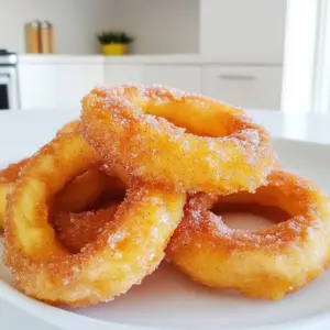 To make these tasty cinnamon sugar apple rings, gather the following: - 2 large apples (Honeycrisp or Granny Smith are great) - 1/2 cup all-purpose flour - 1 teaspoon baking powder - 1/4 teaspoon salt - 1 teaspoon ground cinnamon - 1/4 cup granulated sugar - 1/3 cup milk (almond or oat milk works too) - 1 large egg - 1/2 teaspoon vanilla extract - Cooking spray or oil for the air fryer If you need to make swaps, here are some ideas: - Use gluten-free flour instead of all-purpose flour. - Swap the egg for a flax egg (1 tablespoon flaxseed meal + 2.5 tablespoons water). - Choose dairy-free milk to keep it vegan. Choosing the right apples is key for great flavor. Here are my top tips: - Pick firm apples; they hold their shape when cooked. - Honeycrisp apples add sweetness and crunch. - Granny Smith apples give a nice tart flavor. - Avoid soft or overripe apples; they can turn mushy. First, wash and dry your apples. I like to use Honeycrisp or Granny Smith for their sweet and tart taste. Next, remove the core. You can use an apple corer or a knife. After that, slice the apples into 1/4-inch thick rings. This thickness ensures they cook evenly and get crispy. In a mixing bowl, combine the flour, baking powder, salt, and ground cinnamon. This gives the rings extra flavor. In another bowl, whisk the milk, egg, and vanilla extract until they blend well. Pour the wet mix into the dry mix. Stir until you have a smooth batter. It should be thick but easy to pour. Preheat your air fryer to 350°F (175°C). While it heats up, spray the basket with cooking spray or brush it with oil. Dip each apple ring into the batter, making sure they are fully coated. Shake off any extra batter before placing them in the air fryer. Lay them in a single layer, avoiding crowding. You may need to work in batches. Air fry the apple rings for 8-10 minutes. Flip them halfway through for even crispiness. While the apple rings cook, mix the granulated sugar and remaining ground cinnamon in a small bowl. Once the apple rings are golden brown and crisp, take them out of the air fryer. Toss the hot apple rings in the cinnamon sugar mixture until they are well coated. This step adds a sweet crunch that makes them a delightful treat. To make your apple rings crispy, follow a few key steps. First, slice your apples into 1/4-inch thick rings. Thinner slices cook faster and get crispier. Use a good amount of batter to coat each ring. This helps create a crunchy layer. Air fry at 350°F (175°C) for 8-10 minutes. Flip them halfway through for even cooking. You can also check for doneness by looking for a golden color. Preventing sticking is easy with a few tricks. Make sure to spray the air fryer basket with cooking spray before adding the apple rings. This will create a non-stick surface. Be sure not to overcrowd the basket. Leave space between each ring so hot air can flow freely. If they do stick, use a spatula to gently lift them. Air fryers can vary in size and power. If you have a smaller model, cook fewer apple rings at once. You may need to adjust the cooking time too. Some air fryers cook faster than others. Start by checking your apple rings a minute or two early. If they're not golden yet, close the basket and check every minute. This way, you can avoid overcooking. {{image_2}} You can easily change the flavor of your cinnamon sugar apple rings. Try adding a pinch of nutmeg for warmth. A dash of ginger gives a nice spice kick. You can also fold in some chopped nuts for crunch. If you like chocolate, sprinkle cocoa powder into the batter. This twist makes a unique treat! If you want a healthier version, swap out granulated sugar. Try using honey or maple syrup instead. These options add a natural sweetness. You can also use stevia or monk fruit sweetener for a low-calorie choice. Adjust the amounts based on your taste. Always remember to mix well to ensure everything blends. Apples are great, but you can try other fruits too! Pears work well and have a soft texture. Peaches bring a juicy flavor that pairs nicely with cinnamon. Bananas can also be used for a sweet twist. Just slice them thick and follow the same steps. Each fruit gives a new taste to this fun recipe! Once you finish your tasty apple rings, let them cool completely. Place them in an airtight container. Store them in the fridge for up to three days. This keeps them fresh and ready for snacking. To bring back the crunch, reheat the apple rings in the air fryer. Set the air fryer to 350°F (175°C). Heat them for about 3-5 minutes. This method keeps them crispy, just like fresh. If you want to save some for later, freezing works great. After cooling, lay the apple rings in a single layer on a baking sheet. Freeze them for about an hour. Once frozen, transfer them to a freezer bag. They can last up to three months in the freezer. When you're ready to enjoy, just reheat them in the air fryer as mentioned. Yes, you can use different types of flour. If you want a gluten-free option, try almond or coconut flour. Each flour gives a unique taste and texture. Just remember that the thickness of the batter may change. You may need to adjust the liquid you add. Experiment with what you have on hand! To make these apple rings without an air fryer, use a regular oven or a skillet. If using the oven, preheat it to 400°F (200°C). Place the battered apple rings on a baking sheet. Bake for 15-20 minutes, flipping halfway through. If using a skillet, heat oil over medium heat. Fry the apple rings for 2-3 minutes per side until golden brown. Cinnamon sugar apple rings pair well with many things. You can serve them with vanilla ice cream or whipped cream for a sweet treat. They also go great with yogurt for a light snack. Consider adding a drizzle of caramel sauce for extra flavor. Enjoy them as a dessert or a fun breakfast! To sum up, we explored how to make delicious air-fried apple rings. You learned about key ingredients, tips for selecting apples, and neat substitutions for diets. The step-by-step guide makes the process simple. We covered ways to ensure crispiness and avoid sticking in the air fryer. Variations give you room for creativity and fun. Finally, proper storage helps keep your treats fresh. Enjoy experimenting with this recipe and make it your own!