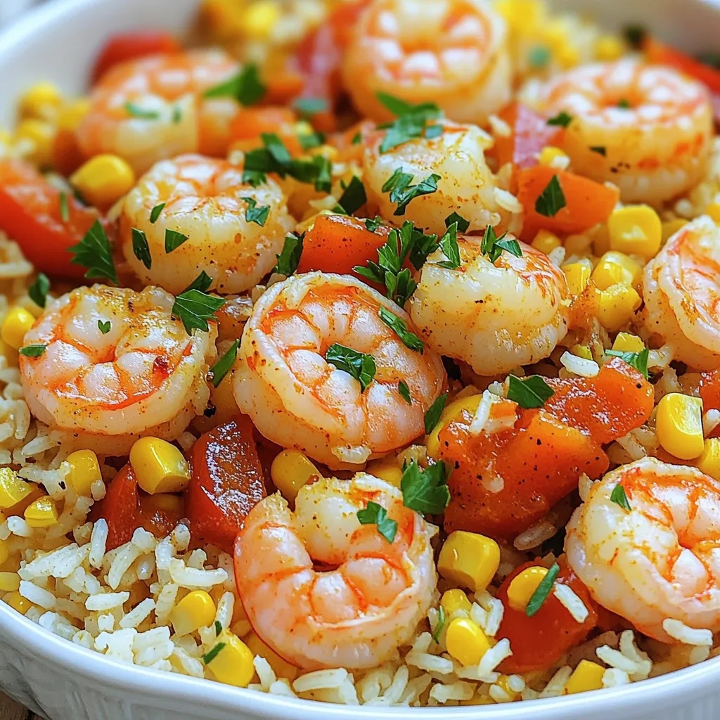 To make this tasty Cajun Shrimp Rice Skillet, you will need: - 1 pound large shrimp, peeled and deveined - 1 cup long-grain rice - 2 cups chicken broth - 1 medium onion, diced - 1 bell pepper (red or green), diced - 2 cloves garlic, minced - 2 tablespoons Cajun seasoning - 1 cup diced tomatoes (canned or fresh) - 1 cup frozen corn - 2 tablespoons olive oil - Salt and pepper to taste For a fresh touch, you can add: - Fresh parsley, chopped Here’s what you will need to cook this dish: - A large skillet - A mixing bowl - A wooden spoon or spatula - A measuring cup - A knife and cutting board Start by taking your shrimp and placing them in a mixing bowl. Add 1 tablespoon of Cajun seasoning. Toss the shrimp until they are well coated. Let them sit for a moment while you get the other ingredients ready. Grab a large skillet and heat 2 tablespoons of olive oil over medium heat. Add the diced onion and bell pepper. Sauté them for about 3-4 minutes. You want them to soften a bit. Next, stir in 2 minced garlic cloves and cook for another minute. You will smell that great garlic aroma! Now it's time to add the rice. Pour in 1 cup of long-grain rice and stir it into the oil and veggies. Let it cook for about 2 minutes. This light toasting gives the rice a nice flavor. Pour in 2 cups of chicken broth to the skillet. Then add 1 cup of diced tomatoes and 1 cup of frozen corn. Bring this mixture to a boil. Once boiling, reduce the heat to low. Cover the skillet and let it simmer for about 15 minutes. This will cook the rice and soak up all those flavors. After the rice is tender, gently fold in the marinated shrimp. Cover the skillet again and cook for another 5 minutes. The shrimp will turn pink and opaque. Be careful not to overcook them; they cook fast! Once the shrimp are cooked, take the skillet off the heat. Taste the dish and add more salt, pepper, or Cajun seasoning as you like. This is your chance to make it just right! Fluff the rice with a fork to mix everything up. Finally, sprinkle chopped fresh parsley on top for a pop of color. Serve this dish hot and enjoy the flavors of Cajun cooking! To cook shrimp just right, focus on timing. Shrimp cook fast. When they turn pink and opaque, they are done. Overcooking makes them tough. Use medium heat for even cooking. If you’re unsure, taste one! It should be tender and juicy. Cajun food can be spicy. Start with less seasoning if you’re not sure. You can always add more later. Taste as you cook. If it’s too spicy, add a bit of sugar or more rice to balance the heat. Remember, food should be fun, not painful! Fluffy rice is key to this dish. Rinse the rice before cooking. This removes extra starch. Use the right liquid ratio. For long-grain rice, the standard is 1 cup of rice to 2 cups of broth. Let it simmer gently. Don’t lift the lid too early; let it steam! Fluff with a fork after cooking for the best texture. {{image_2}} You can easily add more proteins to this dish. Chicken, sausage, or fish work great here. Just cut chicken into small pieces. Sauté it along with the veggies. If you’re using sausage, slice it and add it in the same step. For fish, add it after the rice cooks and let it simmer. Each protein adds its unique flavor to the skillet. To make a vegan version, replace shrimp with tofu or chickpeas. Tofu should be cubed and pressed to remove extra water. Sauté it until golden before adding the rice. For chickpeas, simply add them in with the tomatoes and corn. You can also add more veggies like zucchini or spinach. This keeps the dish hearty and tasty. Feel free to swap out the veggies based on what you have. Carrots, snap peas, or mushrooms can add nice flavors. Just remember to chop them small to cook evenly. You can also use frozen mixed veggies if you're short on time. This makes the dish quick and still very colorful. After making Cajun shrimp rice skillet, let it cool down. Store it in an airtight container. It will stay fresh in the fridge for up to three days. Make sure to label it with the date. This helps you keep track of how long it has been stored. If you want to save the skillet for later, freezing is a great option. Allow the dish to cool completely. Then, place it in a freezer-safe container. It can last for up to two months in the freezer. To avoid freezer burn, use plastic wrap or foil for extra protection. When you're ready to enjoy it again, take the container from the fridge or freezer. If frozen, let it thaw overnight in the fridge. To reheat, use a pan on medium heat. Add a splash of chicken broth or water to keep it moist. Stir often until it is heated through. You can also use a microwave. Heat it in short bursts, stirring in between to ensure even warming. Yes, you can use frozen shrimp. Just thaw them first. Place them in cold water for about 15 minutes. Pat them dry before adding to your dish. This keeps them from getting watery. You can add many vegetables. Try zucchini, carrots, or spinach. Each brings a new flavor and texture. Just remember to chop them small for even cooking. To add heat, increase the Cajun seasoning. You can also add red pepper flakes or chopped jalapeños. Start with a small amount, then taste and adjust as needed. Yes, but adjust the cooking time. Brown rice takes longer to cook. Use about 45 minutes instead of 15. Add extra broth to help it cook through. This dish lasts about 3 to 4 days in the fridge. Store it in an airtight container. Reheat in the microwave or on the stove until hot. This blog post covered the key steps to make a delicious shrimp dish. I shared important ingredients, cooking steps, and tips for the best results. You can easily add variations to suit your taste. Remember, proper storage keeps your dish fresh and tasty. I hope you feel ready to create this meal yourself, and enjoy experimenting with flavors. Your kitchen adventure starts now!