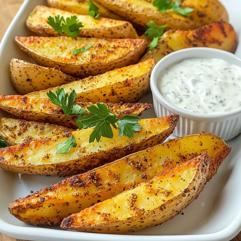 To make crispy Air Fryer Cajun Potato Wedges, gather these simple ingredients: - 4 medium russet potatoes, scrubbed and cut into wedges - 3 tablespoons olive oil - 2 teaspoons Cajun seasoning - 1 teaspoon garlic powder - 1/2 teaspoon onion powder - 1/2 teaspoon smoked paprika - 1/4 teaspoon cayenne pepper (adjust to taste) - Salt and pepper to taste - Fresh parsley, chopped (for garnish) These ingredients bring bold flavor and crisp texture to your dish. If you don’t have an ingredient, here are some easy swaps: - Use sweet potatoes instead of russet potatoes for a sweet twist. - Canola oil or avocado oil works well if you lack olive oil. - Make your own Cajun seasoning by mixing paprika, garlic powder, and a bit of cayenne. - Substitute smoked paprika with regular paprika for less smoke flavor. Using substitutes can still yield tasty wedges. Choosing the right potatoes is key for great wedges. Here are my tips: - Look for firm potatoes without soft spots or blemishes. - Russet potatoes are best for crispiness because of their starch content. - Choose medium-size potatoes for easy cutting and cooking. - Avoid pre-packaged potatoes; fresh ones taste better. Selecting quality potatoes makes a big difference in your dish. Start by soaking your potatoes. Take four medium russet potatoes and scrub them clean. Cut them into wedges. Place the wedges in a large bowl and cover them with cold water. Soak for at least 30 minutes. This step helps to remove excess starch. Removing starch makes your wedges crispier. After soaking, drain the water. Use paper towels to pat the wedges dry. Drying the wedges is key for that perfect crunch. Now, it’s time to add flavor. In the same bowl, you soaked the potatoes, add three tablespoons of olive oil. Then, sprinkle in two teaspoons of Cajun seasoning. Add one teaspoon of garlic powder, half a teaspoon of onion powder, and half a teaspoon of smoked paprika. For a kick, add a quarter teaspoon of cayenne pepper. Adjust the cayenne to your taste. Season with salt and pepper as well. Toss the wedges well so that every piece is coated evenly. This mix of spices will give your wedges a bold and tasty kick. Next, preheat your air fryer. Set it to 400°F (200°C) and let it heat for about five minutes. While it heats, arrange the seasoned wedges in the air fryer basket. Make sure to place them in a single layer. Avoid overcrowding the basket; this helps them cook evenly. You may need to cook in batches if your air fryer is small. Cook the wedges for 15 to 20 minutes. Flip them halfway through for even cooking. When they are golden brown and crispy, they are ready. Once cooked, take them out and let them cool slightly. Garnish with fresh chopped parsley for a pop of color before serving. To get those crispy edges, soak your potato wedges in cold water for 30 minutes. This helps remove starch. After soaking, dry them well with paper towels. The drier they are, the crispier they will get. Use olive oil to coat the wedges evenly. This not only adds flavor but helps with crispiness too. Make sure to preheat the air fryer to 400°F (200°C) for best results. Cook the wedges for 15 to 20 minutes. Flip them halfway through for even cooking. If you like them extra crispy, leave them in for a few more minutes. Keep an eye on them, as every air fryer cooks differently. You might need to adjust the cooking time based on your fryer and preference. To boost the flavor, try adding more spices. A pinch more cayenne pepper gives extra heat. You can also add a little lemon zest for a fresh twist. Mixing in some parmesan cheese can make them cheesy and delightful. Experiment with different seasonings to find your perfect blend. Fresh herbs like parsley add great color and taste when you serve them. {{image_2}} For a bold kick, add more cayenne pepper. You can also mix in crushed red pepper flakes. This amps up the heat and gives each bite a fiery taste. Pair these spicy wedges with cool ranch dressing to balance the flavor. Add fresh herbs to the mix for a fresh twist. Try mixing in chopped rosemary or thyme with the seasoning. You can also use dried herbs if you have those on hand. The herbs bring a new layer of flavor to the crispy potatoes. If you love cheese, this version is for you. After air frying, sprinkle shredded cheddar or Parmesan on the hot wedges. Let the cheese melt slightly before serving. This gives you a rich, creamy taste that pairs well with the Cajun spices. To keep your Cajun potato wedges fresh, let them cool down. Once cooled, place them in an airtight container. Store in the fridge for up to three days. Avoid stacking them to keep them crispy. You can also use parchment paper to separate layers. When you're ready to enjoy leftovers, preheat your air fryer to 350°F (175°C). Place the wedges in a single layer. Heat for about 5-7 minutes, flipping halfway through. This method helps restore their crispiness. You can also use an oven at the same temperature if you prefer. You can freeze these wedges for longer storage. First, let them cool completely. Then, spread them out on a baking sheet to freeze individually. Once frozen, transfer them to a freezer-safe bag. Store for up to three months. When you're ready to eat, cook from frozen in the air fryer at 400°F (200°C) for about 15-20 minutes. Yes, you can use other types of potatoes. Yukon Gold or sweet potatoes work well. Each type brings a different flavor and texture. Yukon Golds are creamy and flavorful, while sweet potatoes add a hint of sweetness. Just keep the size and cut similar to ensure even cooking. To make the wedges healthier, use less oil. You can reduce the olive oil to just one tablespoon. Try adding herbs like rosemary or thyme for flavor without added calories. You can also bake them instead of air frying. This cuts down on fat while still keeping them crispy. Cajun potato wedges pair well with many dishes. Serve them with grilled chicken, fish, or shrimp for a great meal. They also go well with a fresh salad or slaw for a nice crunch. For dipping, try ranch dressing, spicy aioli, or even ketchup for a classic touch. In this article, I shared how to make delicious Cajun potato wedges. We covered the key ingredients and shared helpful tips to choose the best potatoes. I guided you through the steps for preparing, coating, and air frying to achieve that perfect crunch. You learned about fun flavor variations and smart storage tips. Cajun potato wedges are easy and tasty. Try making them for your next meal! Enjoy experimenting in your kitchen.