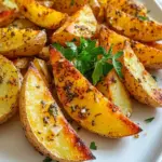 - 4 medium russet potatoes - 3 tablespoons olive oil - 4 cloves garlic, minced - 1 teaspoon dried oregano - 1 teaspoon dried thyme - 1 teaspoon smoked paprika - Salt and pepper to taste - Fresh parsley for garnish For this recipe, I use russet potatoes. They are starchy and get crispy. Start with four medium potatoes. Wash them well and cut them into wedges. Leaving the skin on adds flavor and texture. Next, grab three tablespoons of olive oil. This gives richness and helps the spices stick. You will need four cloves of garlic, minced. Fresh garlic adds a nice kick to the dish. Now, let's talk herbs. You need one teaspoon of dried oregano. This herb adds a lovely earthy taste. You also need one teaspoon of dried thyme. Thyme brings a hint of sweetness. For a touch of smokiness, add one teaspoon of smoked paprika. This spice gives the wedges a warm flavor. Finally, season with salt and pepper to your liking. Don't forget the fresh parsley! Chopped parsley is perfect for garnish. It adds color and freshness to the dish. Start by washing the russet potatoes. Clean them well under cold water to remove any dirt. After washing, cut each potato into wedges. Keep the skin on for a nice texture. Aim for even sizes to ensure they cook well. Grab a large mixing bowl. In this bowl, combine three tablespoons of olive oil with four minced garlic cloves. Add one teaspoon of dried oregano, one teaspoon of dried thyme, and one teaspoon of smoked paprika. Toss in some salt and pepper to taste. Mix all the ingredients well until you have a fragrant herb oil. Now, add the potato wedges to the bowl. Toss them in the herb oil mixture until they are fully coated. Preheat your air fryer to 400°F (200°C) for about five minutes. Place the wedges in a single layer in the air fryer basket. Make sure not to overcrowd them for even cooking. Air fry for 15-20 minutes, shaking the basket halfway through. This helps achieve a golden brown and crispy outside while keeping the inside tender. After cooking, remove the wedges and sprinkle fresh chopped parsley on top for garnish. Enjoy your tasty garlic herb potato wedges! To get those perfect crispy potato wedges, start by cutting them evenly. This helps them cook at the same rate. Soak the wedges in cold water for 30 minutes before cooking. This step removes excess starch, making them crispier. Pat them dry with a towel after soaking. Coat the wedges well with olive oil and seasonings. This ensures a nice crunch. Lastly, avoid overcrowding the air fryer basket. Leave space between wedges for hot air to circulate. Russet potatoes work best for this recipe. They have a high starch content, which gives a fluffy inside. Look for firm potatoes without any spots or soft areas. Make sure to wash them thoroughly to remove dirt. Leaving the skin on adds extra texture and flavor. If you want a different taste, try Yukon Gold potatoes. They give a creamier texture but may not be as crispy. Feel free to tweak the herb mix to suit your taste. If you like it spicy, add some cayenne pepper or chili powder. For a zesty kick, squeeze fresh lemon juice over the wedges before serving. Use fresh herbs instead of dried ones for a burst of flavor. Fresh rosemary or basil can create a new taste experience. Taste the herb oil before tossing the wedges. Adjust salt and pepper as needed to suit your palate. {{image_2}} To turn up the heat, add some spice! You can mix in cayenne pepper or chili powder. Start with a pinch and taste as you go. This will give your wedges a nice kick. The spicy garlic herb mix pairs well with the crispy texture. Feel free to adjust the heat level to match your taste. These spicy wedges make a great snack or side dish. If you love cheese, this one's for you! After air frying, sprinkle shredded cheese on the hot wedges. Cheddar or parmesan work well. Let it melt for a few minutes. This adds a rich, creamy layer to the crispy potatoes. The cheese blends perfectly with the garlic and herbs. It creates a delightful flavor that you won’t forget. For a fresh twist, use different herbs. You can swap out oregano and thyme for rosemary or basil. Fresh herbs enhance the flavor even more. Just chop them finely and mix them in the herb oil. This variation gives your wedges a unique taste. Each herb brings its own charm to the dish. Enjoy experimenting with your favorite flavors! After you make your Air Fryer garlic herb potato wedges, let them cool. Place them in an airtight container. They can stay fresh in the fridge for 3 to 5 days. Make sure to keep the wedges in a single layer if possible. This helps them stay crispy longer. When you're ready to enjoy leftovers, reheat them in the air fryer. Preheat the air fryer to 350°F (175°C) for 3 minutes. Place the potato wedges in the basket in a single layer. Heat them for about 5 to 7 minutes. This method keeps them crispy and tasty. You can also use a regular oven at the same temperature for about 10 to 12 minutes. If you want to save some for later, you can freeze the wedges. First, let them cool completely. Arrange them on a baking sheet in a single layer. Freeze for about 1 hour. Once frozen, transfer them to a freezer bag. They will stay good for up to 3 months. Just remember to cook them straight from the freezer. Air fry at 400°F (200°C) for about 20 to 25 minutes for best results. Air Fryer Garlic Herb Potato Wedges taste best fresh. However, you can store leftovers. Keep them in an airtight container. They last about 2-3 days in the fridge. Reheat them in the air fryer for a crisp texture. Yes, you can use other potatoes. Yukon Gold or sweet potatoes work well too. Each type gives a unique taste and texture. Just remember to cut them into wedges for even cooking. Adjust cooking time if needed. These potato wedges pair nicely with many dishes. They go great with grilled chicken or burgers. Serve them as a side with sandwiches or dips like ketchup or ranch. They also work well in a salad for extra crunch. Enjoy experimenting with your favorite flavors! In this post, we covered making delicious air fryer garlic herb potato wedges. We explored key ingredients, step-by-step instructions, and tips for perfect texture. Don't forget the fun variations to keep things exciting. Storing leftovers properly will help you enjoy these tasty wedges later. With easy reheating and freezing options, you won’t waste any food. Now you're ready to make these crispy treats! I hope you try this recipe soon. Enjoy cooking and sharing these potato wedges with friends and family!