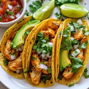 To make these tasty street-style chicken tacos, you need simple, fresh ingredients: - 2 chicken breasts, diced - 1 tablespoon olive oil - 1 teaspoon cumin - 1 teaspoon smoked paprika - 1 teaspoon garlic powder - 1/2 teaspoon salt - 1/2 teaspoon black pepper - 1/2 cup diced onion - 1/2 cup chopped fresh cilantro - 1 jalapeño, finely chopped (optional for heat) - 8 small corn tortillas Adding a few extra ingredients can boost the flavor: - Extra spices like chili powder or oregano - Fresh lime juice for a zesty kick - A pinch of cayenne for heat Toppings and sides make your tacos even better: - 1 cup shredded lettuce - 1 avocado, sliced - Salsa of choice for topping - Lime wedges for squeezing over tacos {{ingredient_image_1}} To prepare the chicken, start by dicing the two chicken breasts into small pieces. This helps them cook evenly. Next, take a medium bowl and add the diced chicken. Pour in one tablespoon of olive oil. Then, sprinkle in one teaspoon each of cumin, smoked paprika, and garlic powder. Add half a teaspoon of salt and black pepper as well. Mix everything well. Coating the chicken with spices makes it flavorful. Heat a skillet over medium-high heat. Once hot, add the seasoned chicken from the bowl. Cook for about 7-10 minutes. Stir occasionally to ensure even cooking. The chicken should be cooked through and have a slight char. After that, add half a cup of diced onion and the jalapeño if you like heat. Stir for another 2 minutes until the onions become soft and clear. Now it's time to assemble the tacos! First, warm the corn tortillas in a dry skillet for about 30 seconds on each side. You can also use a damp cloth and microwave them for 20-30 seconds. Once warm, place a portion of the chicken mixture on each tortilla. Top with shredded lettuce, avocado slices, and chopped cilantro. Finally, serve the tacos with lime wedges and your favorite salsa on the side. Enjoy your tasty creation! To get that true street food taste, use fresh ingredients. Fresh cilantro adds a bright note. Use fresh lime juice for zing. The spices are key too. Cumin and smoked paprika give warmth and depth. Mix these spices well with the chicken. Let the chicken marinate for at least 15 minutes for deeper flavor. One common mistake is overcooking the chicken. This makes it dry. Cook chicken until golden brown and juicy. Don't skip the onion and jalapeño. They add great flavor and texture. Lastly, avoid cold tortillas. Warm tortillas make a big difference in taste and texture. To warm your tortillas, use a dry skillet. Heat each tortilla for about 30 seconds. Flip and repeat. This makes them soft and easy to fold. You can also wrap them in a damp cloth and microwave. Just 20-30 seconds works wonders. Keep them warm in a towel while you finish cooking the chicken. Pro Tips Marinate for Flavor: For even more flavor, marinate the chicken in the spice mixture for at least 30 minutes before cooking. This allows the spices to penetrate the meat better. Use Fresh Ingredients: Fresh cilantro and lime juice will elevate the taste of your tacos significantly. Always opt for fresh produce when possible. Keep Tortillas Warm: To keep your tortillas warm while assembling, wrap them in a clean kitchen towel. This will prevent them from drying out and becoming brittle. Customize Your Toppings: Feel free to customize your toppings based on preference! Add cheese, sour cream, or other veggies for a unique twist on classic chicken tacos. {{image_2}} You can try different proteins for your tacos. Ground beef or pork works great. Shredded chicken also adds a nice touch. If you want something unique, try using shrimp or fish. These options bring different flavors to your meal. Each protein can use the same spices as the chicken. Just adjust your cooking time based on the meat you choose. You can easily make vegetarian or vegan tacos. Use black beans, lentils, or chickpeas for protein. Dice up some bell peppers or zucchini for extra crunch. You can also roast vegetables like sweet potatoes or corn. These add flavor and nutrition. For a vegan option, skip the cheese and sour cream. Instead, use avocado or a cashew cream for a creamy touch. Get creative with your toppings to make your tacos special. Instead of just lettuce, add shredded cabbage for crunch. You can use pickled onions or radishes for a tangy bite. Try different salsas like mango or pineapple for sweetness. A yogurt sauce can also add a nice twist. Experiment with different herbs like mint or dill for fresh flavors. Each topping can change the whole taco experience! After enjoying your street style chicken tacos, you may have some leftovers. To store them, place the chicken and toppings in separate airtight containers. This keeps everything fresh. Store the chicken in the fridge for up to three days. Keep the tortillas wrapped in foil or plastic wrap to avoid drying out. When you're ready to eat your leftovers, reheating is easy. For the chicken, heat a skillet over medium heat. Add the chicken and stir until warm. This keeps the chicken juicy. For the tortillas, warm them in the skillet for about 30 seconds on each side. This makes them soft and ready to fold. If you want to make street style chicken tacos ahead of time, freezing is a great option. Cook the chicken as directed and let it cool. Place the chicken in a freezer-safe bag. Remove air to prevent freezer burn. You can freeze the chicken for up to three months. When you're ready to eat, thaw it in the fridge overnight. Reheat as mentioned before. Enjoy your tasty meal any day! I recommend using boneless, skinless chicken breasts. They cook quickly and stay juicy. You can also use thighs for more flavor. Both options work well in tacos. Just make sure to cut the chicken into small, even pieces. This helps the spices coat the meat evenly. Yes, you can prepare the chicken in advance. Cook it and store it in a container. Keep it in the fridge for up to three days. When ready to serve, just warm the chicken in a skillet. You can also reheat it in the microwave if needed. For these tacos, a fresh pico de gallo is a great choice. It's bright and refreshing. You can also try a spicy salsa verde. This adds a nice kick. If you love heat, go for a mango salsa for sweetness. Each option enhances the flavors of the chicken perfectly. We explored how to make delicious street-style chicken tacos. First, we covered the key ingredients, cooking steps, and helpful tips. Then, we looked at tasty variations and storage methods. For your next taco night, use these ideas to impress family and friends. Remember, less is often more. Stick to fresh flavors and enjoy the process. With practice, you’ll master the art of street tacos. Happy cooking!