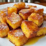 - 1 can of refrigerated cinnamon roll dough (8 rolls) - 2 large eggs - 1/2 cup milk - 1 teaspoon vanilla extract - 1 teaspoon ground cinnamon - 1 tablespoon maple syrup - 1 tablespoon butter (for greasing) - Optional: Powdered sugar for dusting To make Cinnamon Roll French Toast Bites, you need simple ingredients. The key is the cinnamon roll dough. It gives you that warm, sweet flavor. Eggs and milk create a rich custard. Vanilla and cinnamon add depth, while maple syrup brings sweetness. Butter helps with greasing. - Baking dish - Whisk - Mixing bowl - Knife or pizza cutter You will need a few kitchen tools. A baking dish holds your bites while they bake. A whisk mixes your eggs and milk smoothly. A mixing bowl is where all the magic begins. A knife or pizza cutter helps you cut the cinnamon rolls easily. These tools make the process fun and easy! {{ingredient_image_1}} - Preheat the oven to 375°F (190°C). - Open the can of cinnamon roll dough. Separate the rolls and cut each into four pieces. This gives you bite-sized chunks. - In a large bowl, whisk together 2 large eggs, 1/2 cup milk, 1 teaspoon vanilla extract, 1 teaspoon ground cinnamon, and 1 tablespoon maple syrup. Mix well until everything is combined. - Add the cinnamon roll pieces to this egg mixture. Gently toss to coat each piece evenly. Ensure every bite gets that sweet, spiced flavor. - Grease a baking dish with 1 tablespoon of butter. Then, transfer the coated cinnamon roll pieces into the dish. Spread them out so they bake evenly. - Bake in the preheated oven for about 15-20 minutes. Check for doneness by looking for a golden brown color. The bites should be cooked through and puffy. To get the best flavor, coat the cinnamon roll bites evenly. After cutting the dough, toss the pieces gently in the egg mixture. This ensures each bite has a sweet, rich taste. Oven times can vary. Start checking your bites around 15 minutes. Look for a golden brown color on top. If they need more time, check every few minutes until done. These bites are great with toppings. Try maple syrup for a sweet touch. You can also add whipped cream for extra creaminess. A dusting of powdered sugar makes them look fancy. Pair these bites with your favorite drinks. Coffee always works well with sweet dishes. You can also serve them with milk for a classic combination. Want to switch it up? Try making chocolate chip cinnamon roll bites. Just add chocolate chips to the egg mixture. They melt into gooey goodness. If you like less sweetness, cut back on the maple syrup. You can also swap it for a sugar substitute. This way, you can enjoy these bites while meeting your taste. Pro Tips Use fresh ingredients: Make sure your eggs and milk are fresh for the best flavor and texture in your French toast bites. Watch the baking time: Keep an eye on the bites as they bake; every oven is different, and you want them to be golden brown without burning. Experiment with toppings: Feel free to get creative with toppings like chopped nuts, chocolate chips, or fresh fruits to enhance the flavor. Make it ahead: You can prepare the cinnamon roll pieces and egg mixture a few hours in advance; just combine and bake when you're ready to serve. {{image_2}} To store leftover cinnamon roll bites, let them cool first. Place the bites in an airtight container. This helps keep them fresh. You can also use a resealable plastic bag. Make sure to squeeze out any air. This method keeps them from becoming soggy. If you want to freeze the bites, wait until they cool. Arrange them in a single layer on a baking sheet. Pop them in the freezer for about an hour. This step prevents them from sticking together. Once frozen, transfer the bites to an airtight container or freezer bag. Make sure to label it with the date. To reheat frozen bites, take them out of the freezer and let them thaw in the fridge overnight. You can warm them in the oven at 350°F for about 10 minutes. This method keeps them soft and tasty. Cinnamon roll bites last about three days in the fridge. If you freeze them, they can last up to three months. Be sure to check for any signs of freezer burn before using them. These simple steps keep your bites fresh and delicious! Cinnamon Roll French Toast Bites are a tasty treat. Each serving has about 300 calories. Here's how the calories break down: - Carbohydrates: 40g - Proteins: 8g - Fats: 12g This treat gives you energy from carbs and a bit of protein. The fats come from eggs and the cinnamon roll dough. You can make this dish lighter if you want. Here are some simple swaps: - Use whole wheat cinnamon roll dough for more fiber. - Replace whole milk with almond or oat milk to cut calories and fats. - Try reducing maple syrup by half for less sugar. These changes keep the yum factor while making it a bit healthier. Enjoy your bites guilt-free! Yes, you can prepare these bites ahead of time. Start by mixing the egg mixture and cutting the cinnamon rolls. You can combine these in a baking dish and cover it with plastic wrap. Store it in the fridge for up to 24 hours. When you are ready to bake, just remove it from the fridge and bake as usual. This saves time in the morning and allows you to enjoy warm bites right away. If you need a milk substitute, there are great options. Almond milk works well and has a nice flavor. You can also use oat milk for a creamier texture. Soy milk is another good choice that adds protein. Just make sure the substitute is unsweetened to keep the taste balanced. You’ll still get delicious bites with these alternatives. To check if your bites are done, look for a golden brown color on top. The edges should be firm, and a toothpick inserted in the center should come out clean. Baking takes about 15-20 minutes, but ovens vary. Keep an eye on them to avoid over-baking. Once they are golden and set, they are ready to enjoy! In this post, we explored how to make tasty Cinnamon Roll French Toast Bites. We covered all the required ingredients, kitchen tools, and made it easy with step-by-step instructions. I shared tips to perfect your bites and ideas for storage and serving. Remember, you can adjust the sweetness or try fun variations like chocolate chip. These bites are simple and delicious. Enjoy making them for breakfast or brunch with loved ones!