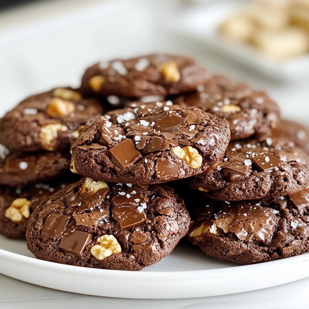 To make your brownie cookies, gather these key ingredients: - 1 cup all-purpose flour - 1/2 cup unsweetened cocoa powder - 1/2 teaspoon baking powder - 1/4 teaspoon salt - 1/2 cup unsalted butter, melted - 1 cup granulated sugar - 1/2 cup brown sugar, packed - 2 large eggs - 1 teaspoon vanilla extract - 1/2 cup semi-sweet chocolate chips These ingredients work together to create that rich, fudgy flavor you love. You can add fun twists to your brownie cookies. Consider using: - 1/2 cup walnuts or pecans, chopped - Sea salt for a savory touch Nuts add crunch, while sea salt balances the sweetness. Feel free to experiment! If you need alternatives, here are some options: - Use coconut oil instead of butter for a dairy-free option. - Swap all-purpose flour with almond flour for a gluten-free choice. - Replace granulated sugar with coconut sugar for a lower glycemic option. These swaps can change the taste and texture, so choose based on what you want! {{ingredient_image_1}} First, gather all your ingredients. You need: - 1 cup all-purpose flour - 1/2 cup unsweetened cocoa powder - 1/2 teaspoon baking powder - 1/4 teaspoon salt - 1/2 cup unsalted butter, melted - 1 cup granulated sugar - 1/2 cup brown sugar, packed - 2 large eggs - 1 teaspoon vanilla extract - 1/2 cup semi-sweet chocolate chips - 1/2 cup walnuts or pecans, chopped (optional) Make sure everything is measured out. This step saves time and helps you stay organized. Start by preheating your oven to 350°F (175°C). Line a baking sheet with parchment paper. Next, in a medium bowl, whisk the flour, cocoa powder, baking powder, and salt. Set this bowl aside. In a large bowl, mix the melted butter, granulated sugar, and brown sugar until smooth. Add the eggs one at a time. Mix well after each egg. Then, stir in the vanilla extract. Gradually add the dry mixture to the wet mixture. Stir gently until just combined. You want to avoid overmixing. Finally, fold in the chocolate chips and nuts if you like. Scoop tablespoons of cookie dough onto the prepared baking sheet. Space them about 2 inches apart. Bake the cookies for 10-12 minutes. The edges should be set, but the centers will be soft. After baking, let the cookies cool on the sheet for about 5 minutes. Then, transfer them to a wire rack to cool completely. Enjoy the smell of fresh cookies as they cool! To get the best texture, mix your dough just right. Overmixing can make cookies tough. Aim for a smooth, thick dough with a few lumps. The melted butter helps keep them soft and chewy. Bake them until the edges are set, but the center feels soft. This makes them fudgy and nice. Want to boost flavor? Add a pinch of sea salt on top before baking. It makes the chocolate taste richer. You can also try adding a teaspoon of instant coffee to the mix. This adds depth without a coffee flavor. If you love nuts, chop some walnuts or pecans. They add a nice crunch. Baking time is key to great cookies. Start with 10 minutes, but check for doneness. If you like softer cookies, take them out sooner. For firmer cookies, let them bake a minute or two longer. Each oven is a bit different, so keep an eye on them! Pro Tips Use Room Temperature Eggs: For a smoother batter, use eggs that are at room temperature. This helps them blend more easily with the other ingredients. Don’t Overbake: To achieve the perfect chewy texture, keep an eye on your cookies and remove them from the oven when the edges are set but the centers remain soft. Chill the Dough: If you have time, chill the cookie dough for about 30 minutes before baking. This enhances the flavor and helps maintain the cookie’s shape. Experiment with Mix-ins: Feel free to customize your cookies with different mix-ins like white chocolate chips, dried fruit, or even a hint of espresso powder for added depth of flavor. {{image_2}} If you want nut-free brownie cookies, just skip the nuts. Use all chocolate chips instead. You can still enjoy rich flavors without worries. If you like, add a bit more chocolate for extra taste. This keeps the cookies soft and chewy. To make gluten-free brownie cookies, swap the all-purpose flour for a gluten-free blend. Many brands work well. Be sure to check the blend has xanthan gum. This helps the cookies hold together. Follow the same steps, and you’ll have tasty treats for everyone. Adding flavors makes brownie cookies even better. For mint, add 1 teaspoon of mint extract. It gives a fresh twist. For a coffee kick, mix in 1 tablespoon of instant espresso powder. This adds a rich depth. You can experiment with other flavors, like orange zest or almond extract. The choice is yours! To keep your brownie cookies fresh, place them in an airtight container. This keeps them soft and chewy. You can store them at room temperature for up to a week. If you want them to last longer, consider refrigerating them. Just make sure they are in a sealed bag or container. Freezing brownie cookies is easy. First, let them cool completely. Next, place them on a baking sheet and freeze for one hour. After that, transfer the cookies to a freezer bag. They can stay in the freezer for up to three months. When you're ready to enjoy them, just thaw at room temperature. To reheat brownie cookies, use an oven or microwave. For the oven, preheat it to 350°F (175°C). Place the cookies on a baking sheet for about 5 minutes. If using a microwave, warm them for about 10-15 seconds. This helps restore their soft texture and delicious taste. Enjoy your warm brownie cookies! Yes, you can! Feel free to swap semi-sweet chocolate chips for dark or milk chocolate. Each type gives a unique taste. Dark chocolate makes the cookies richer, while milk chocolate adds a sweeter touch. You can even mix chocolates for fun flavors. Brownie cookies stay fresh for about one week at room temperature. Store them in an airtight container to keep them soft. If you want them to last longer, you can freeze them. They stay good in the freezer for up to three months. Absolutely! You can make the dough ahead and chill it in the fridge for up to 48 hours. This helps the flavors blend and makes the cookies even better. Just scoop and bake when you’re ready for a sweet treat! Check the edges of the cookies. They should be set and slightly firm. The centers will look soft and a bit shiny. If the edges are firm, but the center jiggles, that’s a good sign! Bake them for 10-12 minutes for the best results. Brownie cookies are simple yet delightful. You learned key ingredients, mixing steps, and baking tips. You can even make nut-free or gluten-free versions. Storing them is easy, so they'll stay fresh. Enjoy experimenting with flavors and variations. These cookies are a fun treat for everyone. Remember to keep it interactive, and let your taste guide you. Happy baking!