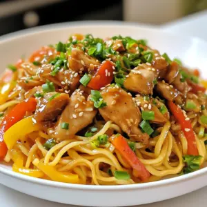 - 300g egg noodles - 2 chicken breasts, thinly sliced - 6 cloves garlic, minced - 1 tablespoon ginger, grated - 3 tablespoons soy sauce - 2 tablespoons honey - 1 tablespoon oyster sauce (optional) - 1 tablespoon sesame oil - 1 bell pepper, sliced - 1 carrot, julienned - 2 green onions, chopped - Sesame seeds for garnish - Salt and pepper to taste For this dish, each ingredient plays a key role. The egg noodles give a nice base. They soak up all the flavors. I love using chicken breasts for their lean protein. The garlic and ginger add a punch of flavor that wakes up your taste buds. The sauce is where the magic happens. Soy sauce brings saltiness. Honey adds sweetness, making the dish sticky and tasty. If you choose to add oyster sauce, it deepens that umami flavor. Fresh veggies not only add crunch but also color. Bell peppers add sweetness, while carrots bring a nice bite. Topping with green onions and sesame seeds gives a fresh look and extra texture. When you gather these ingredients, you set the stage for a rich and flavorful meal. Each element enhances the dish, making every bite enjoyable. {{ingredient_image_1}} 1. Cook the egg noodles according to package instructions. This usually takes about 4-6 minutes. 2. Drain the noodles in a colander and set them aside. Make sure they are not sticky. 3. In a small bowl, mix soy sauce, honey, oyster sauce, and a pinch of black pepper. This blend brings sweetness and saltiness to the dish. Set the sauce aside for now. 4. Heat sesame oil in a large pan over medium-high heat. Add the sliced chicken and cook for about 5-7 minutes. Stir until the chicken is browned and cooked through. 5. Remove the chicken from the pan and set it aside on a plate. 6. In the same pan, add minced garlic and grated ginger. Sauté them for about one minute until fragrant. The aroma fills the kitchen! 7. Next, add the sliced bell pepper and julienned carrot. Cook for about 3-4 minutes. You want the veggies tender yet crisp for the best bite. 8. Return the cooked chicken to the pan. Pour the sauce over the chicken and veggies, stirring well. Let it simmer for 2-3 minutes so the flavors blend. 9. Toss in the cooked noodles, mixing everything together. Adjust seasoning with salt and pepper if needed. Now, you have a rich and flavorful meal ready to serve! - Use fresh ingredients for the best flavor. Fresh garlic and ginger are key. - Don’t overcook the noodles to maintain texture. Aim for a slight bite, or al dente. - Adjust sweetness by adding more or less honey. Taste as you go for balance. - Oyster sauce adds depth but can be omitted. If you want a lighter dish, skip it. - Use chopped green onions and sesame seeds for presentation. They add color and crunch. - Consider additional toppings like cilantro for freshness. It brightens the dish and enhances flavor. Pro Tips Optimal Noodle Cooking: Make sure to cook the egg noodles al dente to prevent them from becoming too soft when mixed with the sauce. Flavor Boost: For an extra depth of flavor, marinate the chicken in the soy sauce and honey mixture for 15-30 minutes before cooking. Vegetable Crunch: Stir-fry the vegetables just until tender-crisp; this helps retain their vibrant color and nutrients. Garnish for Appeal: Don’t skip the green onions and sesame seeds; they add a fresh flavor and an appealing texture to the dish. {{image_2}} You can switch up the main protein in this dish. If you want a different taste, try shrimp instead of chicken. Shrimp cooks fast and adds a nice flavor. Tofu is a great option for a plant-based meal. It soaks up the sauce well. For beef lovers, thinly sliced beef works too. Just keep an eye on the cooking time to avoid overcooking. Adding more veggies can boost nutrition and flavor. Bok choy is a crunchy green that cooks quickly. Snap peas add a sweet crunch and bright color. Broccoli is another great choice; it holds up well in the stir-fry. You can mix and match any of these veggies to make your meal colorful and healthy. If you need a gluten-free option, use gluten-free noodles instead of egg noodles. They work just as well and taste great. For those watching sodium, replace soy sauce with a low-sodium version. This small change keeps the dish tasty while making it healthier. You can still enjoy the rich, sticky flavor in every bite! To keep your sticky garlic chicken noodles fresh, refrigerate them in an airtight container. They stay good for up to 3 days. This makes it easy to enjoy delicious leftovers. When you are ready to eat your leftovers, reheat them in a pan. Use low heat and add a splash of water or broth. This keeps the noodles moist and tasty. Stir gently until everything is warm. If you want to save your sticky garlic chicken noodles for later, freeze them in portions. Use airtight containers or freezer bags. They can last up to 2 months in the freezer. When you are ready to eat, just thaw them in the fridge overnight before reheating. Sticky Garlic Chicken Noodles is a quick, flavorful dish. It features tender chicken and chewy noodles in a sweet and savory sticky garlic sauce. This meal combines the rich taste of garlic with the sweetness of honey and a hint of soy sauce. You will love how these flavors blend together. You can whip up Sticky Garlic Chicken Noodles in just 30 minutes. The prep time is around 15 minutes. This means you can enjoy a delicious meal without spending hours in the kitchen. Perfect for busy weeknights! Yes, you can prepare the chicken, noodles, and sauce ahead of time. Just keep them separate in the fridge. Combine everything right before you serve for the best texture. This way, your meal stays fresh and tasty. Sticky Garlic Chicken Noodles combine tasty chicken, egg noodles, and fresh veggies with a sweet sauce. You learned to cook this dish step by step, from prepping the ingredients to storing leftovers. Remember, using fresh ingredients makes a big difference in flavor. Whether you stick to chicken or try shrimp or tofu, you can enjoy a delicious meal. Enjoy cooking, and share this recipe with family and friends!