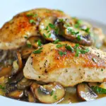 - 4 boneless skinless chicken breasts - 2 cups cremini mushrooms, sliced - 1 large onion, finely chopped - 4 cloves garlic, minced - 1 cup low-sodium chicken broth - 1 cup heavy cream - 2 tablespoons olive oil - 1 teaspoon dried thyme - 1 teaspoon dried rosemary - Salt and pepper to taste - Fresh parsley, chopped - Optional garnishes like rosemary sprigs The main ingredients for One-Pan Mushroom Chicken give the dish its heart and flavor. The chicken breasts provide a lean protein source. Cremini mushrooms add a rich, earthy taste. Onions and garlic bring sweetness and depth to the dish. For the additional ingredients, chicken broth creates a savory base. Heavy cream adds a luscious finish. Olive oil helps in searing the chicken, while thyme and rosemary offer lovely herbal notes. Don’t forget salt and pepper to boost the flavors. Finally, garnishing with fresh parsley brightens the dish. You can add a sprig of rosemary for a nice touch. Each ingredient plays a key role in making this meal enjoyable and delicious. {{ingredient_image_1}} Seasoning the chicken Start by seasoning the chicken breasts with salt and pepper. This simple step adds flavor and helps the meat taste great. Make sure to cover both sides evenly. Searing the chicken Next, heat olive oil in a large skillet over medium-high heat. Once the oil is hot, place the seasoned chicken in the pan. Sear the chicken for about 5-6 minutes on each side. You want a nice golden-brown color. Remove the chicken from the skillet and set it aside for later. Sautéing onion and garlic In the same skillet, add the finely chopped onion. Sauté it for about 3-4 minutes until it becomes translucent. Then, add the minced garlic and cook for another minute. This will fill your kitchen with a lovely aroma. Adding mushrooms and broth Now, stir in the sliced cremini mushrooms. Cook them for about 5-7 minutes until they are tender and browned. Once the mushrooms are ready, pour in the low-sodium chicken broth. Be sure to scrape the bottom of the pan to remove any brown bits. This adds extra flavor. Bring the mixture to a gentle simmer. Combining cream and herbs Reduce the heat to low. Slowly stir in the heavy cream along with the dried thyme and rosemary. This rich sauce will bring everything together. Return the seared chicken to the skillet and cover it with the sauce. Simmering the chicken Cover the skillet and let the chicken simmer for 10-15 minutes. Ensure the chicken reaches an internal temperature of 165°F. This step makes the chicken juicy and flavorful. Taste the sauce and adjust seasoning with salt and pepper if needed. Let it rest for a few minutes before serving. To ensure your chicken cooks through, use a meat thermometer. The chicken should reach 165°F. This step keeps it juicy and safe to eat. Let it rest for a few minutes after cooking. This helps the juices stay in the meat. Adjust your seasoning to suit your taste. Start with salt and pepper. After simmering, taste the sauce. You can add more salt, pepper, or herbs like thyme or rosemary for extra flavor. Serve your mushroom chicken over creamy mashed potatoes or fluffy rice. This makes a great base for the sauce. Garnish the dish with fresh parsley for a bright touch. A sprig of rosemary on the side adds elegance. Use a nice plate to make the meal more inviting. A colorful plate can enhance the look. Arrange the chicken and sauce neatly for a beautiful display. One common mistake is overcooking the chicken. This can make it dry and tough. Keep an eye on the cooking time and check the temperature. Another mistake is not scraping the pan. The browned bits add great flavor to your sauce. Make sure to scrape the skillet after adding the broth. This step captures all those tasty flavors for a richer sauce. Pro Tips Choose Fresh Ingredients: Opt for fresh mushrooms and herbs for the best flavor profile in your dish. Perfectly Sear the Chicken: Ensure your skillet is hot enough to achieve a golden-brown crust on the chicken, locking in moisture. Adjust the Sauce Consistency: If the sauce is too thick, add a splash more chicken broth or cream to reach your desired consistency. Rest the Chicken: Allow the chicken to rest for a few minutes before slicing to retain its juices and improve tenderness. {{image_2}} You can change the mushrooms in this dish. Try shiitake, button, or portobello for new tastes. Each type adds its flavor. Cremini mushrooms are great, but don't be afraid to explore. For heavy cream, you have options. Use coconut milk for a dairy-free swap. You can also try a mix of milk and flour. This mix gives a creamy feel without the cream. Herbs can boost the flavor a lot. Add fresh thyme or basil for a new twist. You can also try oregano or tarragon. Just a little can change the taste. Adding vegetables is another fun idea. Spinach, bell peppers, or zucchini work great. They add color and nutrients. Just sauté them with the onions for a tasty mix. If you need gluten-free options, use a gluten-free broth. This change keeps the dish safe for everyone. Check labels to be sure it’s safe. For dairy-free needs, use coconut cream instead of heavy cream. This keeps the creamy texture without dairy. You can also skip the cream altogether for a lighter dish. Just add more broth to keep it moist. To keep your One-Pan Mushroom Chicken fresh, store it in the refrigerator. Place the chicken in an airtight container. This method keeps it safe and tasty. You can store it for up to three days. If you want to keep it longer, freezing is a great option. Use a freezer-safe container or a heavy-duty freezer bag. Make sure to remove as much air as possible. This dish can last up to three months in the freezer. When you're ready to eat, just thaw it in the fridge overnight. When you reheat your chicken, do it gently. The best method is to use a skillet. Heat it over medium-low. Add a splash of chicken broth to keep it moist. If you're in a hurry, you can also use the microwave. Place the chicken in a microwave-safe dish. Cover it with a lid or a damp paper towel. Heat in short bursts of 30 seconds, checking the temperature until it’s warm but not overcooked. Your One-Pan Mushroom Chicken lasts about three days in the fridge. After that, it may lose its flavor and texture. Look for signs of spoilage before eating. If it smells off or shows any mold, it’s best to throw it away. Also, if the chicken feels slimy, that’s a red flag. Keeping these tips in mind will help you enjoy this dish at its best. To keep chicken tender, start by using boneless, skinless breasts. Searing them helps lock in moisture. Cook them just until done, about 5-6 minutes on each side. Using a meat thermometer is key; aim for 165°F. Letting the chicken rest after cooking also helps. This way, the juices stay inside, making each bite juicy and tender. Yes, you can use other meats! Boneless thighs work well, adding more flavor. Pork tenderloin is another great option, too. Just adjust the cooking time as needed. Ensure the meat reaches the same safe temperature, 165°F. Feel free to explore and make this dish your own! To check if the chicken is fully cooked, use a meat thermometer. Insert it into the thickest part of the breast. It should read 165°F. If you don’t have a thermometer, cut into the chicken. It should be white and no pink should show. Cooking it just right ensures a safe and delicious meal. Yes, you can make this dish ahead of time! Cook it fully and let it cool. Store it in an airtight container in the fridge for up to three days. When ready to eat, reheat it gently on the stove. Add a splash of chicken broth to keep it moist. Enjoy your meal without the last-minute rush! This dish combines simple ingredients like chicken, mushrooms, and cream to create a tasty meal. Following the step-by-step guide, you can easily prepare and enjoy it. Remember to avoid common mistakes like overcooking the chicken. Feel free to modify the recipe with your favorite herbs or vegetables. With proper storage, leftovers can provide tasty meals later. I hope this recipe inspires you to cook confidently and explore new flavors in your kitchen. Happy cooking!
