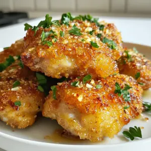 - 4 boneless, skinless chicken thighs - 1/2 cup grated Parmesan cheese - 1/4 cup almond flour - 4 cloves garlic, minced - 1/4 cup unsalted butter, melted - 1 teaspoon dried oregano - 1 teaspoon paprika - Salt and pepper to taste - Fresh parsley, chopped (for garnish) Each serving of Keto Garlic Parmesan Chicken has about 350 calories. It has 23 grams of fat and 30 grams of protein. You also get 4 grams of carbs per serving. This dish fits well into a keto diet, allowing you to enjoy flavor without the carbs. - Chicken Thighs: You can use chicken breasts for a leaner option. - Almond Flour: If you want, swap it with coconut flour. It will change the taste a bit. - Parmesan Cheese: Grated Pecorino Romano works well if you want a stronger flavor. - Unsalted Butter: Use olive oil or ghee if you prefer a dairy-free choice. - Garlic: If you don’t have fresh garlic, garlic powder can work, but use less. {{ingredient_image_1}} First, gather your chicken thighs. I prefer boneless and skinless thighs for this dish. They cook evenly and stay juicy. Rinse the chicken under cold water and pat it dry with paper towels. This step helps the coating stick better. Set the chicken aside, so it is ready for coating. In a mixing bowl, combine the grated Parmesan cheese, almond flour, minced garlic, dried oregano, paprika, salt, and pepper. Stir them together until they blend well. This mixture is key to getting that crunchy, tasty coating. It gives the chicken a lovely flavor. Next, melt the unsalted butter in a small bowl. Dip each chicken thigh into the melted butter. Make sure each piece is well-coated. After that, roll the butter-coated chicken in the Parmesan-almond mixture. Press lightly as you coat to ensure it sticks well. Now, it's time to bake! Preheat your oven to 375°F (190°C). Line a baking sheet with parchment paper. Place the coated chicken thighs on the sheet. Drizzle any leftover melted butter over the chicken. This adds extra flavor and helps crisp up the coating. Bake the chicken for 25 to 30 minutes. It’s done when the outside is golden and crispy. Use a meat thermometer to check. The chicken should reach at least 165°F (74°C) inside. Once baked, let it rest for a few minutes. Garnish with fresh parsley before serving. Enjoy your tasty Keto Garlic Parmesan Chicken! To achieve a crispy coating, use both Parmesan cheese and almond flour. The cheese gives a rich flavor, while the almond flour adds crunch. After mixing these, make sure to press the coating onto the chicken. This way, the coating sticks well. For juicy chicken, start with boneless, skinless thighs. They stay moist during cooking. Always coat the chicken in melted butter first. This step is key. It helps the coating stick and keeps the meat juicy. Bake the chicken at 375°F for 25-30 minutes. Check the internal temperature. It should reach at least 165°F for safety. Garnish your Keto Garlic Parmesan Chicken with fresh parsley. It adds color and a fresh taste. Serve the chicken right out of the oven for the best flavor. Pair it with a side salad or steamed veggies. This makes for a balanced meal. Enjoy the crispy bites and the rich, savory taste with every bite! Pro Tips Choose the Right Chicken: Opt for thighs instead of breasts for juicier and more flavorful results. Coating Technique: Press the coating onto the chicken firmly to ensure it adheres well during baking. Butter Benefits: Drizzling remaining melted butter on top before baking enhances the flavor and ensures a crispy texture. Resting Time: Let the chicken rest for a few minutes after baking to allow juices to redistribute for maximum tenderness. {{image_2}} You can add spinach to your Keto Garlic Parmesan Chicken. Spinach gives a fresh taste and boosts nutrition. Start by sautéing 2 cups of fresh spinach in a pan until it wilts. This takes about 2-3 minutes. After you coat the chicken, place the wilted spinach on top of each piece. Then, bake as usual. The spinach adds color and flavor. Plus, it makes the dish more filling. If you want to switch up the cheese, try using mozzarella or cheddar. Mozzarella melts great and gives a nice stretch. Cheddar adds a sharp flavor. You can mix two cheeses together for a rich taste. Just remember to keep the amount the same as Parmesan. This keeps the texture right. Experimenting with cheese can change the whole dish! For a spicy kick, add red pepper flakes to the coating mix. Start with 1 teaspoon and adjust to your taste. You can also marinate the chicken in a spicy sauce before coating it. Try hot sauce or sriracha for a zesty flavor. This version is perfect if you love heat. The mix of garlic, cheese, and spice will make each bite exciting! To keep your Keto Garlic Parmesan Chicken fresh, let it cool first. Once cooled, place the chicken in an airtight container. You can store it in the fridge for up to three days. Make sure to cover it well. This helps keep the chicken moist and tasty. When it's time to eat the leftovers, you can reheat the chicken easily. Preheat your oven to 350°F (175°C). Place the chicken on a baking sheet. Cover it with foil to keep it moist. Heat for about 15-20 minutes, or until it's warmed through. You can also use the microwave, but the oven keeps the coating crispy. If you want to save some for later, freezing works great. Wrap each piece of chicken tightly in plastic wrap. Then, place them in a freezer bag. Squeeze out as much air as possible. You can freeze the chicken for up to three months. When you're ready to eat it, thaw it in the fridge overnight before reheating. Yes, you can use chicken breasts. Chicken breasts are leaner than thighs. They will still taste great with this recipe. Just remember, they may cook faster than thighs. Check the internal temperature to ensure they reach 165°F (74°C). Yes, this recipe is gluten-free. Almond flour replaces regular flour. Almond flour keeps your meal tasty and keto-friendly. Just make sure to avoid any gluten in your other ingredients. To make this dish dairy-free, swap the butter and cheese. You can use coconut oil in place of butter. For cheese, try a dairy-free cheese alternative. These swaps will still give you a great flavor without the dairy. This article covered all you need for Keto Garlic Parmesan Chicken. We listed ingredients, their nutrition, and substitutes. You learned how to prep, coat, and bake the chicken perfectly. I shared tips for a crispy coating and juicy meat. Variations let you try new flavors, and storage info helps keep leftovers fresh. Cooking can be fun and rewarding. Enjoy making this dish your own!