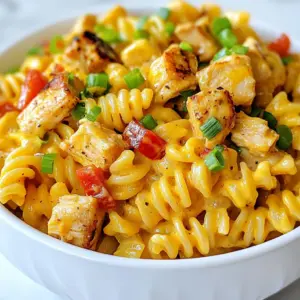 To make Cheesy Cajun Garlic Chicken Rotini, you will need: - 8 oz rotini pasta - 2 tablespoons olive oil - 1 lb chicken breast, diced - 3 cloves garlic, minced - 1 tablespoon Cajun seasoning - 1 cup heavy cream - 1 cup shredded cheddar cheese - 1/2 cup grated Parmesan cheese - Salt and pepper to taste - 2 green onions, chopped (for garnish) - 1 red bell pepper, diced You can swap some ingredients based on what you have: - Pasta: Use penne or fusilli instead of rotini. - Chicken: Substitute with shrimp or firm tofu for a different protein. - Heavy cream: Use half-and-half or coconut cream for a lighter sauce. - Cheese: Try pepper jack for a spicy kick or mozzarella for a milder taste. - Cajun seasoning: Mix paprika, cayenne, and garlic powder if you lack Cajun spice. To prepare this dish, gather these tools: - A large pot for boiling pasta - A large skillet for cooking chicken and sauce - A mixing spoon for stirring - A measuring cup for liquids - A knife and cutting board for chopping vegetables - A colander for draining pasta With these ingredients and tools, you'll be ready to create a delicious and hearty meal. Enjoy the cooking process as much as the final dish! {{ingredient_image_1}} To start, grab a large pot and fill it with water. Add a good amount of salt to the water. This adds flavor to the pasta. Bring the water to a boil. Once boiling, add 8 oz of rotini pasta. Cook it according to the package instructions until it is al dente. This usually takes about 8-10 minutes. When done, drain the pasta and set it aside. Next, take a large skillet and place it on medium heat. Pour in 2 tablespoons of olive oil and let it heat. Once hot, add 1 lb of diced chicken breast. Season it with salt, pepper, and 1 tablespoon of Cajun seasoning. Cook the chicken for about 6-8 minutes. You want it to turn golden brown and be fully cooked. After the chicken is cooked, it’s time to add more flavor. Toss in 3 cloves of minced garlic and 1 diced red bell pepper. Sauté this mixture for about 2-3 minutes. You want the garlic to smell good and the pepper to soften a bit. Now it's time to create a creamy sauce. Pour in 1 cup of heavy cream into the skillet. Stir well, making sure to scrape the bottom of the skillet. This helps combine all the tasty bits left from cooking the chicken. Bring this mixture to a simmer, then lower the heat. Next, add 1 cup of shredded cheddar cheese and 1/2 cup of grated Parmesan cheese to the sauce. Stir until the cheeses melt and the sauce is nice and smooth. If you need to, taste and adjust the seasoning. Finally, add the drained rotini to the skillet. Toss everything together until the pasta is coated in that cheesy sauce. This step is key to a delicious meal! To make the sauce smooth, stir well after adding the heavy cream. Scrape the skillet's bottom to mix all flavors. Let it simmer gently. This helps the flavors blend perfectly. Add cheeses slowly for a creamy texture. If it seems too thick, add a splash of pasta water. Cajun seasoning is key for flavor. Adjust the amount based on your spice level. Taste as you cook. You can add extra salt or pepper if needed. Fresh garlic brings a strong taste, so use the right amount. For a touch of sweetness, add a pinch of sugar. Use medium heat for cooking chicken to avoid burning. Stir often to ensure even cooking. When sautéing garlic and peppers, don’t let them brown too much. This keeps the flavors bright. Toss the pasta quickly with the sauce to coat it evenly. Serve hot for the best experience. Pro Tips Cook Pasta Al Dente: Make sure to cook the rotini just until al dente to prevent it from becoming mushy when mixed with the creamy sauce. Adjust the Heat: If you prefer a spicier dish, feel free to add more Cajun seasoning or a dash of hot sauce while cooking the chicken. Use Fresh Ingredients: Fresh garlic, bell peppers, and green onions not only enhance the flavor but also add vibrant colors to your dish. Leftover Storage: This dish can be stored in an airtight container in the refrigerator for up to 3 days. Reheat gently on the stovetop with a splash of cream to revive the sauce. {{image_2}} You can boost the flavor and nutrition of your cheesy Cajun garlic chicken rotini by adding vegetables. Some great options are: - Spinach: Toss in fresh spinach during the last minute of cooking. It wilts down quickly and adds color. - Zucchini: Dice zucchini and sauté it with the chicken for extra crunch. - Mushrooms: Sliced mushrooms add an earthy tone. Cook them until they are tender. - Broccoli: Steam broccoli florets and mix them in for a pop of green and a healthy touch. These veggies not only enhance the dish but also make it more colorful and fun. If you want to switch up the protein in this recipe, you have options. Here are a few that work well: - Shrimp: Use peeled shrimp instead of chicken. Cook them until they are pink and tender. - Sausage: Andouille or smoked sausage gives a smoky flavor. Slice and cook it until golden. - Tofu: For a vegetarian option, use firm tofu. Press, cube, and sauté it until crispy. These alternatives can give your dish a new twist and cater to different diets. You can adjust the heat level to fit your taste. If you want a spicier dish, here are some ideas: - Add more Cajun seasoning: Increase the amount to boost the spice. - Include crushed red pepper flakes: Sprinkle them in while cooking for extra heat. - Hot sauce: Drizzle your favorite hot sauce on top before serving. If you prefer a milder version, simply use less Cajun seasoning and avoid the hot sauce. You can still enjoy the rich flavors without the heat. To keep your Cheesy Cajun Garlic Chicken Rotini fresh, cool it first. Place leftovers in an airtight container. Use glass or plastic containers with tight-fitting lids. Store in the fridge for up to three days. Label your containers with the date. This way, you’ll always know when to eat them. When reheating, add a splash of milk or cream. This helps the sauce stay creamy. You can use a microwave or a skillet. If using the microwave, heat in short bursts. Stir in between to avoid hot spots. For the skillet, heat over low heat. Stir until warmed through. This keeps the dish tasty and safe. If you want to freeze your rotini, let it cool completely. Place it in freezer-safe bags or containers. Remove as much air as possible to prevent freezer burn. Label the bags with the date and contents. You can freeze it for up to three months. To thaw, place it in the fridge overnight. Reheat it easily after thawing. Yes, you can use different pasta shapes. Penne, fusilli, or bowtie work great. Choose a shape you like. Just keep the cooking time similar to rotini. Adjust the sauce as needed for the pasta you choose. To make this dish dairy-free, swap heavy cream for coconut cream. Use dairy-free cheese instead of cheddar and Parmesan. Nutritional yeast can give a cheesy flavor too. Check labels to ensure all ingredients are dairy-free. You can prepare this meal ahead of time. Cook the pasta and chicken, then store them separately. Mix them with sauce just before serving. This helps keep the pasta from getting soggy. You can reheat it on the stove or in the microwave. This article covered how to create a tasty dish. We explored essential ingredients, substitutions, and tools you need. I shared step-by-step instructions for cooking pasta, chicken, and sauce. You learned tips for perfect seasoning and techniques. Variations let you customize with veggies or proteins. Storage tips help keep leftovers fresh. In the end, enjoy experimenting with flavors and techniques. You can make this dish yours! Happy cooking!