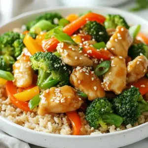 - 1 lb boneless, skinless chicken breast, cut into bite-sized pieces - 2 tablespoons sesame oil - 3 tablespoons low-sodium soy sauce - 2 tablespoons honey or maple syrup - 3 cloves garlic, minced - 1 tablespoon ginger, grated - 1 cup broccoli florets - 1 bell pepper, sliced (any color) - 1 carrot, julienned - 2 green onions, sliced - 2 tablespoons sesame seeds - Cooked brown rice or quinoa (for serving) These ingredients come together to create a tasty and healthy dish. Chicken breast gives you lean protein. The sesame oil adds a rich flavor and healthy fats. Low-sodium soy sauce keeps the salt down while still boosting taste. Honey or maple syrup gives a hint of sweetness. Garlic and ginger both add bold flavors and health benefits. Broccoli, bell pepper, and carrot ensure you get your veggies in. Finally, sesame seeds and green onions give a nice crunch and fresh taste. You can swap some ingredients for a lighter twist: - Use skinless turkey breast instead of chicken for fewer calories. - Replace sesame oil with olive oil for a different flavor profile. - Try coconut aminos in place of soy sauce for a soy-free option. - Use agave syrup instead of honey for a plant-based sweetener. - Add spinach or snap peas for more greens and color. These swaps can keep the dish healthy while offering new tastes. - Chicken breast: High in protein, low in fat. Great for muscle health. - Sesame oil: Contains healthy fats and antioxidants. Good for heart health. - Low-sodium soy sauce: Offers flavor with less sodium, helping manage blood pressure. - Honey or maple syrup: Natural sugars that provide energy. - Garlic: Known for boosting the immune system and lowering cholesterol. - Ginger: Aids digestion and has anti-inflammatory properties. - Broccoli: Packed with vitamins C and K, plus fiber for digestion. - Bell pepper: Rich in vitamin A and antioxidants, good for skin health. - Carrot: High in beta-carotene, which is great for vision. - Green onions: Low in calories and provide vitamin K and folate. - Sesame seeds: Full of calcium and healthy fats, great for bone health. - Brown rice or quinoa: Whole grains that offer fiber and help keep you full. Each ingredient adds its own health benefits, making this dish both tasty and nutritious. {{ingredient_image_1}} To start, grab a bowl and whisk together the sesame oil, soy sauce, honey, minced garlic, and grated ginger. This mix creates a tasty marinade. The sesame oil adds rich flavor, while the soy sauce brings saltiness. Honey or maple syrup gives a hint of sweetness. This mix is key to a great sesame chicken. Now, take your chicken pieces and place them in the marinade. Make sure each piece is well-coated. This step is important for flavor. Let the chicken marinate for at least 20 minutes. If you have time, refrigerate it for up to 2 hours. The longer it sits, the better the taste. You have two great options for cooking: a skillet or a wok. If you use a skillet, heat a bit more sesame oil over medium-high heat. Add the marinated chicken in a single layer. If you choose a wok, it will give you more space and heat evenly. Both methods work well, so pick what you have. After cooking the chicken for about 6-8 minutes, it's time to add veggies. Toss in the broccoli, bell pepper, and carrot. Stir-fry them for another 5-7 minutes. You want your vegetables to be tender but still crisp. In the last minute, sprinkle sesame seeds and sliced green onions on top. Toss everything together for a delicious finish. Serve your sesame chicken over brown rice or quinoa for a healthy meal. Enjoy! To get juicy chicken, start with fresh, high-quality meat. Cut the chicken into bite-sized pieces for even cooking. Marinating the chicken for at least 20 minutes helps lock in moisture. Use sesame oil in the marinade for a rich flavor. When cooking, don’t overcrowd the pan. This allows the chicken to brown nicely without steaming. Stir occasionally to ensure even cooking. Aim for a golden brown color on all sides. To boost flavor without adding calories, use fresh herbs and spices. Try adding chopped cilantro or basil for freshness. A splash of rice vinegar can add zing without extra fat. Lemon juice or lime juice also brightens the dish. If you want heat, add crushed red pepper flakes. These changes keep the taste exciting, while staying healthy. Remember, small tweaks can make a big difference in flavor. Meal prep makes weeknight cooking a breeze. Start by marinating the chicken in advance. You can even marinate it the night before. Cut and store vegetables like bell peppers and broccoli ahead of time. Keep them in airtight containers in the fridge. When ready to cook, everything is prepped and ready to go. Cook a larger batch of this sesame chicken. Store leftovers for lunch or dinner the next day. This saves time and keeps you on track with healthy eating. Pro Tips Marinate Longer for Flavor: For an even deeper flavor, marinate the chicken for a couple of hours or overnight in the fridge. This allows the spices and sauces to penetrate the meat better. Use Fresh Vegetables: Fresh vegetables not only enhance the taste but also the nutritional value of the dish. Choose vibrant and crisp veggies for the best texture. Adjust Sweetness to Taste: Depending on your preference, you can adjust the amount of honey or maple syrup in the marinade. Start with a little and add more if needed. Serve with a Side: This dish pairs wonderfully with steamed or sautéed greens, such as bok choy or spinach, for an extra nutrient boost and color on the plate. {{image_2}} You can switch chicken for turkey or tofu. Turkey has a similar taste and is lean. It is a great choice for a healthy meal. Tofu offers a plant-based option. It absorbs flavors well, making it tasty. Just cut the tofu into cubes and press it to remove water. Then marinate it just like chicken. Feel free to swap the vegetables based on what you have. Seasonal veggies add freshness and flavor. Try snap peas, zucchini, or mushrooms. You can even use asparagus in spring! Just remember to cut them into similar sizes for even cooking. Fresh herbs, like basil or cilantro, can also brighten the dish. You can change the sauce to create new flavors. For a spicy kick, add chili paste or sriracha. Want a sweeter touch? Use orange juice instead of honey. You can also try teriyaki sauce for a different taste. Each sauce brings its own unique twist to your healthy sesame chicken. Store any leftover healthy sesame chicken in an airtight container. Make sure it cools down first. Place it in the fridge. It will stay fresh for up to four days. You can freeze this dish for easy meals later. Use freezer-safe containers or bags. Make sure to leave some space at the top for expansion. The chicken can last up to three months in the freezer. When you're ready to eat, reheat your chicken on the stove. Use low to medium heat. Stir it often to heat evenly. You can also use the microwave. Heat in short bursts for one to two minutes. Check if it’s warm throughout before serving. Enjoy your tasty meal! No, this recipe is not gluten-free because it uses soy sauce. Most soy sauces contain gluten. To make it gluten-free, use tamari sauce instead. Tamari is a great substitute and tastes similar. Always check the label to ensure it is gluten-free. Yes, you can make this sesame chicken in advance. Simply marinate the chicken and store it in the fridge. You can keep it for up to two hours. If you want to prepare it longer ahead of time, cook the chicken and store it in the fridge. Reheat it when you are ready to eat. You can serve this dish with cooked brown rice or quinoa. Both are healthy options that add fiber. Steamed vegetables like green beans or snap peas also pair well. For a fresh touch, add a simple salad on the side. To make this dish spicier, add crushed red pepper flakes to the marinade. You can also use sriracha or chili paste. Start with a small amount and taste as you go. Adjust the heat to match your preference. Enjoy the extra kick! This blog covered how to make Healthy Sesame Chicken from scratch. We explored key ingredients, step-by-step cooking, and tips for a perfect dish. You learned about delicious variations and smart ways to store leftovers. Healthy meals can be easy and fun to create. Experiment with flavors and ingredients to suit your taste. Enjoy cooking and savor the benefits of a healthier dish!