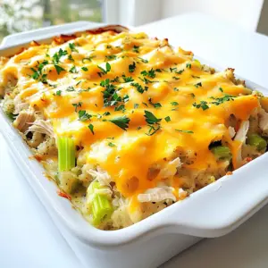 To make Dolly's Chicken and Stuffing Casserole, gather these ingredients: - 2 cups cooked chicken, shredded - 1 cup celery, diced - 1 cup onion, finely chopped - 1 teaspoon garlic powder - 1 can (10.5 oz) cream of chicken soup - 1 cup chicken broth - 2 cups stuffing mix - 1 teaspoon dried thyme - 1 teaspoon salt - ½ teaspoon black pepper - 1 cup shredded cheddar cheese - 2 tablespoons fresh parsley, chopped (for garnish) If you need to swap out some ingredients, here are some ideas: - Chicken: Use turkey for a different flavor. - Celery: Leeks can work well if you want a sweeter taste. - Onion: Scallions add a mild onion flavor. - Cream of Chicken Soup: Substitute with cream of mushroom soup for a richer taste. - Chicken Broth: Vegetable broth is a great option for a lighter broth. - Stuffing Mix: Homemade stuffing adds freshness and flavor. - Cheese: Try mozzarella or pepper jack for a twist. - Thyme: Oregano or rosemary can bring a new taste to the dish. Dolly's Chicken and Stuffing Casserole serves six. Each serving has: - Calories: 380 - Protein: 25g - Carbohydrates: 30g - Fat: 18g - Fiber: 2g - Sodium: 650mg This dish packs great flavor while being a comfort food that fills you up. 1. Start by preheating your oven to 350°F (175°C). This sets the stage for a great bake. 2. In a large bowl, combine 2 cups of shredded chicken, 1 cup of diced celery, and 1 cup of finely chopped onion. Mix these well. 3. Add 1 teaspoon of garlic powder, 1 can of cream of chicken soup, and 1 cup of chicken broth to the bowl. Stir until everything blends nicely. 4. Now, fold in 2 cups of stuffing mix, 1 teaspoon of dried thyme, 1 teaspoon of salt, and ½ teaspoon of black pepper. Make sure all pieces are coated well. 5. Pour this chicken and stuffing mixture into a greased 9x13-inch baking dish. Spread it out evenly across the dish. 6. Sprinkle 1 cup of shredded cheddar cheese on top of your mixture. This cheese will add flavor and a nice crust. 7. Cover the dish with aluminum foil and place it in the oven. Bake for 30 minutes. 8. After 30 minutes, carefully remove the foil. Bake for another 15 to 20 minutes. Watch for the cheese to become bubbly and golden brown. 9. Once it’s done, carefully take the dish out of the oven. Let it cool for about 5 minutes. This helps set the layers. 10. Before serving, garnish with 2 tablespoons of chopped fresh parsley for a pop of color. - Always make sure your chicken is fully cooked before shredding. This helps with flavor. - Use fresh ingredients when possible. Fresh celery and onion add great taste. - Letting the casserole cool for a few minutes before serving helps keep it together when you scoop it. - Feel free to adjust the seasoning. If you love herbs, add more thyme or even rosemary. - Keep an eye on the cheese as it bakes. You want it golden but not burnt. By following these steps, you will create a comforting dish that is sure to please! A few mistakes can ruin your casserole. First, do not skip the garlic powder. It adds great flavor. Second, make sure to mix well. This helps all the ingredients blend together. Lastly, don’t overcook. Keep an eye on the cheese to avoid burning. You can make this dish ahead of time. Prepare everything as the recipe shows. Then, cover it with foil and freeze it. When you’re ready to bake, just thaw it overnight in the fridge. Bake as you normally would for a warm meal. Dolly’s Chicken and Stuffing Casserole goes well with many sides. Try serving it with green beans or a fresh salad. You can also add some cranberry sauce for a sweet touch. For drinks, lemonade or iced tea pairs nicely. {{image_2}} You can change things up in Dolly’s Chicken and Stuffing Casserole. For a twist, use rotisserie chicken. It adds a nice flavor. You could also swap chicken broth for vegetable broth. This gives a different taste and keeps it light. If you want more crunch, add sliced mushrooms or bell peppers. These add a fresh bite to each forkful. To make a vegetarian version, simply replace chicken with cooked lentils or chickpeas. They provide protein and texture. Use vegetable broth and a vegan cream of soup. You can find these at most stores. For a vegan stuffing, look for brands that don't use animal products. A mix of wild rice and veggies can work well, too. This way, everyone can enjoy the dish without meat! If you're aiming for gluten-free, swap regular stuffing mix for gluten-free bread crumbs or a gluten-free stuffing mix. Make sure the cream of chicken soup is gluten-free, too. You can easily find options at the store. For a homemade touch, blend cooked cauliflower with herbs and spices. This will give you a creamy base, all while keeping it gluten-free. These changes let you enjoy the casserole while sticking to your dietary needs. To store leftovers, let the casserole cool completely. Then, transfer it to an airtight container. You can also keep it in the baking dish. Just cover it tightly with plastic wrap or foil. This helps keep it fresh. Store it in the fridge for up to three days. When you are ready to eat, preheat your oven to 350°F (175°C). Bake the casserole in the oven for about 20 minutes. If you want, you can microwave individual portions. Heat them for about 2-3 minutes. Check that it's hot throughout before eating. To keep your casserole fresh, always store it in an airtight container. This prevents the casserole from drying out. Make sure to consume leftovers within three days for the best taste. If you plan to keep it longer, consider freezing it. Wrap it well in plastic wrap and then foil before freezing. It can last up to three months in the freezer. The best type of chicken for this casserole is cooked chicken. You can use rotisserie chicken, leftover chicken, or poached chicken. Rotisserie chicken adds great flavor and saves time. Make sure to shred the chicken into bite-sized pieces for even mixing. Yes, you can use homemade stuffing. Fresh stuffing adds a personal touch and unique flavor. Just make sure your homemade stuffing is moist but not too soggy. Adjust the seasonings to match the flavors in the casserole, like thyme or garlic. This casserole lasts about 3 to 4 days in the fridge. Store it in an airtight container to keep it fresh. If you want to keep it longer, consider freezing it. Just make sure to thaw and reheat it properly before serving. This blog post covered essential tips for making a delicious casserole. We discussed ingredients, preparation steps, and baking tips for success. I shared common mistakes to avoid and helpful storage information. You learned about variations to suit different tastes, including vegetarian and gluten-free options. With these insights, you can cook a tasty casserole that fits your needs. Don't forget to try different ingredients and enjoy the process. Happy cooking!