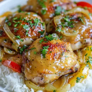 - 4 bone-in, skin-on chicken thighs - 1 teaspoon salt - 1/2 teaspoon black pepper - 1 teaspoon garlic powder - 1 teaspoon onion powder - 1 large onion, sliced - 2 cloves garlic, minced - 1 bell pepper, sliced (any color) - 2 cups low-sodium chicken broth - 1 cup heavy cream - 1 tablespoon Worcestershire sauce (optional) - 1 teaspoon smoked paprika - Fresh parsley for garnish When I make Southern Smothered Chicken, I always start with the chicken. The thighs bring great flavor and tenderness. I use bone-in and skin-on for the best results. Next, I season them well. I mix salt, black pepper, garlic powder, and onion powder. This combination gives a nice balance of flavor. Now let's talk about the veggies. I love using a large onion, sliced thick. The onion adds sweetness as it cooks down. I also use two cloves of minced garlic for that rich aroma. A bell pepper adds color and crunch. You can choose any color you like, but I lean towards green or red. Now for the gravy, which makes everything special. I use low-sodium chicken broth to control the saltiness. I add heavy cream for a rich, creamy texture. If you want a little kick, Worcestershire sauce is a great option. I finish it off with smoked paprika for a deep flavor. Finally, fresh parsley makes a lovely garnish. It adds color and a hint of freshness. This dish is all about layers of flavor and comfort. Each ingredient plays a role in creating the amazing taste that makes Southern Smothered Chicken a family favorite. {{ingredient_image_1}} - Season the Chicken First, I mix salt, black pepper, garlic powder, and onion powder in a small bowl. This blend gives the chicken great flavor. I rub this mix all over the chicken thighs. I make sure to get some under the skin for extra taste. - Brown the Chicken Next, I heat vegetable oil in a large skillet over medium-high heat. Once the oil is hot, I add the seasoned chicken thighs skin-side down. I let them cook for about 5 to 7 minutes until the skin is golden brown. Then, I flip the chicken and cook for another 5 minutes. After browning, I remove the chicken from the skillet and set it aside. - Sauté the Vegetables In the same skillet, I add the sliced onion, minced garlic, and bell pepper. I sauté these for about 5 minutes. I want the onions to be soft and translucent. This step builds a nice base for the gravy. - Pour in Chicken Broth After the vegetables are ready, I pour in the low-sodium chicken broth. I use a spatula to scrape any browned bits from the bottom. This adds great flavor to the gravy. - Stir in Heavy Cream and Seasonings Next, I stir in the heavy cream, Worcestershire sauce (if I choose to use it), and smoked paprika. I bring this mixture to a gentle simmer. The cream makes the gravy rich and smooth. - Return the Chicken to the Skillet I carefully place the browned chicken thighs back into the skillet, skin-side up. This helps keep the skin crispy. - Cover and Simmer I cover the skillet and let it simmer on low heat for about 25 to 30 minutes. This time allows the chicken to cook through and become tender. - Adjust Seasoning and Thickness Once the chicken is cooked, I taste the gravy. I adjust the seasoning if needed. If I want a thicker gravy, I let it simmer uncovered for an extra 5 to 10 minutes. - Serve with Garnish Finally, I remove the skillet from the heat. I sprinkle fresh parsley on top before serving. This adds a nice pop of color and freshness. To boost the flavor of your Southern smothered chicken, consider these spices: - 1 teaspoon cayenne pepper for heat - 1 teaspoon dried thyme for earthiness - 1 teaspoon paprika for sweetness You can also marinate the chicken for extra flavor. Try a mix of buttermilk and hot sauce. Let it sit for at least 2 hours, or overnight. For even browning, heat your skillet properly. Use medium-high heat and don’t overcrowd the pan. Cook chicken thighs skin-side down first. This gives the skin a nice golden color. To achieve perfect gravy consistency, let it simmer gently. If it’s too thin, remove the lid and let it cook longer. Stir often to avoid burning. Serve your smothered chicken over fluffy rice or creamy mashed potatoes. This helps soak up the rich gravy. Add a side of collard greens or cornbread for a true Southern feast. Garnish with fresh parsley to add color and freshness. You can also add thinly sliced green onions for an extra pop. Pro Tips Season Generously: Don’t be shy with the seasoning! Ensure the chicken is well-coated with spices to enhance the overall flavor of the dish. Use a Cast Iron Skillet: For the best browning and flavor development, use a cast iron skillet. It retains heat well and gives the chicken a beautiful crust. Let it Rest: After cooking, let the chicken rest for a few minutes before serving. This allows the juices to redistribute, making the chicken extra tender. Thicken the Gravy: If you prefer a thicker gravy, whisk in a cornstarch slurry (1 tablespoon cornstarch mixed with 2 tablespoons cold water) during the last few minutes of cooking. {{image_2}} If you want to switch things up, consider using boneless chicken thighs or breasts. They cook faster and still taste great. Just remember, boneless cuts may need less cooking time. You can also try different vegetables. Swap the bell pepper for zucchini or mushrooms. Each choice adds new flavor and texture. You can make the sauce creamy or keep it lighter. Use heavy cream for a rich taste. If you want less fat, skip the cream and use more broth. Adding spices or hot sauce can bring the heat. A pinch of cayenne or a dash of hot sauce can spice up the dish. Adjust it to your taste for the perfect kick. For gluten-free options, use gluten-free broth and check your seasonings. Most spices are safe, but always verify. To go dairy-free, replace heavy cream with coconut milk or a nut milk blend. These swaps keep the dish creamy while making it suitable for different diets. To store leftovers safely, let the chicken cool down first. Place it in an airtight container. This keeps bacteria out and preserves flavor. Store it in the fridge for up to three days. Use glass or plastic containers with tight-fitting lids. They help keep your food fresh and safe. For the best texture, reheat the chicken in the oven. Preheat it to 350°F (175°C). Place the chicken in a baking dish and cover it with foil. Heat for about 20 minutes. If you're reheating gravy, use a saucepan. Warm it on low heat, stirring often to keep it smooth. Add a splash of broth if it gets too thick. You can freeze cooked chicken for later meals. Let it cool completely and place it in a freezer-safe bag. Squeeze out the air to avoid freezer burn. Label the bag with the date and use it within three months. To thaw, move it from the freezer to the fridge overnight. Reheat as mentioned earlier for the best taste. What can I serve with Southern Smothered Chicken? You can serve this dish with fluffy rice or creamy mashed potatoes. Both options soak up the tasty gravy well. You might also try it with collard greens or cornbread for a true Southern feast. Can I make this dish in a slow cooker? Yes, you can use a slow cooker. After browning the chicken, add all ingredients to the slow cooker. Cook on low for about 6-8 hours. This will keep the chicken tender and flavorful. What can I use instead of heavy cream? If you want a lighter option, use half-and-half or whole milk. You can also blend silken tofu for a dairy-free option. This will change the texture, but it will still taste great. Is Worcestershire sauce necessary? Worcestershire sauce is not a must. It adds depth to the gravy, but you can skip it. If you want, try soy sauce or a splash of vinegar for similar flavor notes. How can I make the chicken tender? To ensure tender chicken, simmer it gently. The low heat allows the meat to cook without drying out. Also, let it rest after cooking to keep juices locked in. What should I do if the gravy is too thin? If your gravy is too thin, let it simmer uncovered for a few minutes. This will help it thicken. You can also make a cornstarch slurry by mixing cornstarch with water and stirring it into the gravy. In this article, we explored how to make delicious Southern Smothered Chicken. We covered essential ingredients like chicken, vegetables, and gravy components. I shared step-by-step instructions and tips for perfect flavor and presentation. Remember, you can adapt the recipe for dietary needs or make tasty variations. With these easy steps, you’ll serve up a meal that impresses everyone. Dive in, enjoy cooking, and create your own family favorites!