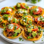 - 1 lb ground beef - 1 small onion, finely chopped - 2 cloves garlic, minced - 1 tablespoon taco seasoning - 1 can (15 oz) black beans, rinsed and drained - 8 to 10 tostada shells - 1 cup shredded lettuce - 1 cup diced tomatoes - 1 cup shredded cheddar cheese - 1 avocado, sliced - 1/4 cup sour cream - Hot sauce - Fresh cilantro, chopped (for garnish) Gathering the right ingredients makes cooking fun and easy. I love using ground beef as my main protein. It’s juicy and packed with flavor. Chopping a small onion and mincing garlic adds great taste to the mix. The taco seasoning brings everything together with its warm spices. Canned black beans are a quick and healthy addition. They boost protein and fiber. Tostada shells are your crunchy base. I enjoy using fresh toppings like crisp lettuce, juicy tomatoes, and creamy avocado. They add color and freshness to the dish. For extra flavor, I recommend sour cream and hot sauce. They add richness and a spicy kick. A sprinkle of fresh cilantro on top makes it look beautiful and bright. When you have these ingredients ready, you’re set to make tasty ground beef tostadas in just 30 minutes! {{ingredient_image_1}} - Sauté onions and garlic In a large skillet, heat the pan over medium heat. Add the finely chopped onion and minced garlic. Cook for about 2-3 minutes. You want them to be soft and fragrant. - Brown the ground beef Now, add the ground beef to the skillet. Use a wooden spoon to break it apart. Cook until the beef is browned and fully cooked, which takes about 5-7 minutes. - Add taco seasoning and black beans Once the beef is browned, stir in the taco seasoning and rinsed black beans. Mix well and cook for an additional 2-3 minutes. This allows the flavors to blend nicely. - Preheat the oven for tostada shells While the beef mixture cooks, preheat your oven to 375°F (190°C). Place the tostada shells on a baking sheet. Warm them in the oven for about 5-7 minutes. You want them crispy. - Assemble the tostadas with toppings Take the crispy tostada shells out of the oven. Spoon the beef and bean mixture generously onto each shell. Make sure each gets a good amount. - Garnishing with cilantro and serving suggestions Top each tostada with a handful of shredded lettuce, diced tomatoes, and cheddar cheese. Finish with slices of avocado and a dollop of sour cream. Don’t forget to garnish with fresh cilantro. For some heat, add hot sauce if you like. This recipe is simple and fun, perfect for a quick meal! - Using canned ingredients: Canned black beans save time and add great flavor. Rinse them well before using. This step cuts down on prep time while still giving you a hearty and tasty filling. - Preparing toppings in advance: Chop your lettuce, tomatoes, and avocado ahead of time. Store them in separate containers. This helps speed up the assembly when you are ready to eat. - Ensuring ground beef is well-cooked: Cook the ground beef until it’s brown and no longer pink. This usually takes about 5 to 7 minutes. Breaking it apart while cooking helps it cook evenly. - Best practices for warming tostada shells: Warm tostada shells in the oven at 375°F for 5 to 7 minutes. This makes them extra crispy. Keep an eye on them to avoid burning. - How to present tostadas: Arrange the tostadas on a colorful platter. Add some lime wedges on the side for a fresh touch. A sprinkle of extra cilantro brightens up the look. - Pairing ideas (sides and beverages): Serve with a side of refried beans or Mexican rice. A light beer or a refreshing iced tea pairs well with these tostadas. Consider a fruity salsa for extra zing! Pro Tips Use Lean Ground Beef: Opt for 85% lean ground beef for a balance of flavor and health. It reduces excess grease while still providing a satisfying taste. Customize Your Toppings: Feel free to mix and match toppings! Consider adding diced onions, jalapeños, or corn for an extra crunch and flavor. Toast Tostada Shells: For an even crispier texture, toast the tostada shells in a dry skillet over medium heat for a minute or two before baking. Make Ahead: Prepare the beef and bean mixture ahead of time and store it in the fridge. Just reheat and assemble the tostadas for a quick meal. {{image_2}} You can easily swap out ground beef for other proteins. Ground turkey is a lean option that works well. If you want a plant-based dish, try using lentils or black bean crumbles. These alternatives keep the meal tasty and satisfying. When it comes to toppings, the sky is the limit! You can add jalapeños for heat or diced bell peppers for sweetness. Try using Greek yogurt instead of sour cream for a healthier twist. You can also consider adding corn or olives for extra flavor and texture. For gluten-free options, choose corn tostada shells. Make sure to check the labels. You can pair these with fresh veggies and your favorite toppings. This way, you enjoy a delicious meal without gluten. If you want a vegetarian or vegan version, use black beans or chickpeas. Top with avocado, lettuce, and tomato for freshness. You can even make a cashew cream for a creamy touch. This keeps the dish hearty and nutritious. To enhance the flavor of your tostadas, consider adding spices. Cumin, paprika, or smoked chili powder can add depth. You can mix these into your beef or sprinkle them on top for an extra kick. For a zesty dressing, mix lime juice with olive oil and cilantro. This brightens up the dish and adds a refreshing twist. You could also add a splash of hot sauce for those who like more heat. To store assembled tostadas, wrap them in plastic wrap or foil. Place them in an airtight container. This keeps them fresh for up to two days in the fridge. The shells may lose some crunch, but the flavors remain. For the beef mixture, let it cool first. Then, place it in a separate airtight container. It can last in the fridge for three to four days. This method keeps the beef tasty and safe. To reheat tostadas, use the oven. Preheat it to 375°F (190°C). Place the tostadas on a baking sheet. Heat them for about 5 minutes. This warms them without making them soggy. For the beef mixture, use a skillet. Heat it over medium heat. Stir it often until hot. This method keeps the beef juicy. If needed, add a splash of water to avoid drying. Yes, you can freeze tostadas, but it's best to freeze the beef mixture. For freezing, let the beef cool completely. Then, place it in a freezer-safe bag. Squeeze out the air and seal it tight. It can last up to three months in the freezer. When ready to use, thaw it in the fridge overnight. Reheat it in a skillet for best results. For tostadas, freeze the shells separately. Keep them in a sealed bag. They can stay crispy longer this way. It takes about 10 minutes to prep and 20 minutes to cook. So, you can have these tasty tostadas ready in just 30 minutes. The quick steps keep your kitchen from getting too hot. Yes, you can prep some parts ahead. You can cook the beef and bean mix a day before. Just store it in the fridge. When you’re ready, warm it up. You can also prepare the toppings in advance. Keep the veggies and cheese in separate containers. If you need a taco seasoning swap, try mixing these spices: - 1 teaspoon chili powder - 1 teaspoon cumin - 1 teaspoon paprika - 1/2 teaspoon garlic powder - 1/2 teaspoon onion powder - 1/4 teaspoon salt These spices give great flavor to your beef. You can adjust the amounts based on your taste. You now know how to make tasty ground beef tostadas effortlessly. We covered essential ingredients, cooking steps, and clever tips. You can also explore tasty variations to suit your needs. Remember, storing leftovers properly keeps them fresh. Don’t hesitate to experiment with new flavors or alternative options. Whether for a family meal or a gathering, these tostadas are sure to impress. Enjoy creating your perfect dish!