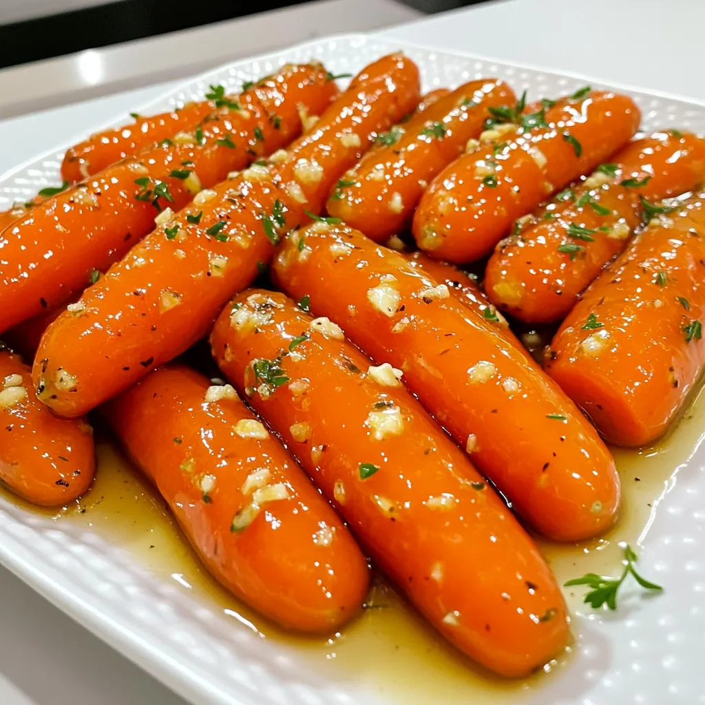 - 1 lb baby carrots - 3 cloves of garlic - Fresh thyme - Fresh parsley (optional) - Unsalted butter - Honey - Salt and pepper You can swap baby carrots for larger ones. Just cut them into bite-sized pieces. If you prefer, use olive oil instead of butter. Maple syrup can replace honey for a different flavor. To start, boil the baby carrots in a pot of salted water. This should take about 5-7 minutes. You want them tender but still crisp. After boiling, drain the carrots and set them aside. This step gets the carrots ready for the tasty sauce. Next, grab a large skillet and melt the unsalted butter over medium heat. The butter should melt smoothly. After that, add minced garlic to the skillet. Sauté the garlic for about 1 minute. You want it fragrant but not burnt. Once the garlic smells great, stir in the honey and fresh thyme. Mix well until you see a nice sauce forming. Now, it’s time to combine! Add the cooked baby carrots to the skillet. Toss the carrots gently in the honey garlic sauce. Let them cook for an additional 3-4 minutes. This will help the carrots soak up all that flavor and achieve a lovely glaze. Season with salt and pepper to taste. Toss again to ensure every carrot is evenly coated. To get tender yet crisp carrots, boil them for 5-7 minutes. This time helps them stay firm. When you drain them, let them cool for a minute before adding to the skillet. This helps keep their crunch. Avoid burnt garlic by cooking it for just one minute. Watch it closely. If it turns brown, it can taste bitter. If you smell it, that is the right time to add honey. You can pair honey garlic butter carrots with many main dishes. They go great with chicken or pork. You can also serve them with roasted fish. The sweet and savory flavor balances rich meats. For a pop of color, garnish with chopped fresh parsley. It adds a nice touch and fresh flavor. Sprinkle it on just before serving for the best look. Prep your ingredients in advance to save time. Peel the carrots and mince the garlic the night before. Store them in the fridge until you are ready to cook. Using frozen carrots is another great time-saver. They are already cut and ready to cook. Just skip the boiling step. Add them directly to the skillet with the sauce. {{image_2}} You can easily change the flavor of your honey garlic butter carrots. Try adding a pinch of cayenne for some heat. This will give your dish a nice kick. You can also use different herbs, like rosemary or basil. These herbs will add a unique twist to the recipe. Experiment with your favorite spices to find what you love best. If you want to switch things up, use different types of carrots. Rainbow carrots can add color and fun. You can also try other veggies, like green beans or zucchini. If you want a different sweet taste, substitute maple syrup for honey. This will give your dish a rich flavor with a slight twist. To make this recipe vegan, simply replace the butter with olive oil or vegan butter. This keeps the dish plant-based while still tasting great. If you need it to be gluten-free, you’re in luck! This recipe is naturally gluten-free. Just ensure that any added ingredients, like stock or sauces, are gluten-free. Enjoy this delicious side dish without worry! To keep leftover honey garlic butter carrots fresh, place them in an airtight container. Store them in the fridge for up to 3 days. Make sure they cool down before sealing. This keeps them tasty for your next meal. You can also sprinkle a bit of water over them before sealing. This adds moisture and helps prevent drying out. To enjoy the carrots again, reheat them gently. The best method is using a skillet on low heat. Just add a splash of water or a bit of butter. Stir often to keep them moist and flavorful. You can also use the microwave. Heat them in 30-second bursts, stirring in between. This method saves time, but the skillet method is best for taste. If you want to freeze honey garlic butter carrots, let them cool first. Then, place them in a freezer-safe bag. Squeeze out as much air as you can. Label the bag with the date. They can last up to 3 months in the freezer. When you're ready to eat, thaw them overnight in the fridge. Reheat them on the stove or microwave for the best taste and texture. Honey garlic butter carrots last about 3 to 5 days in the fridge. Store them in an airtight container. This keeps them fresh and tasty. Yes, you can make honey garlic butter carrots ahead of time. Cook them, let them cool, and store them in the fridge. When ready to serve, just reheat them gently. Honey garlic butter carrots go well with many dishes. You can pair them with grilled chicken, roasted pork, or baked fish. They also fit nicely with rice or quinoa. Yes, carrots are very healthy. They are rich in vitamins A and K. Eating carrots can help with vision and boost your immune system. They are also low in calories and high in fiber. Yes, you can use other sweeteners. Maple syrup or agave nectar work well. Just keep in mind that the taste might change slightly, but it will still be delicious! In this blog post, we explored a delicious recipe for honey garlic butter carrots. You learned about fresh and pantry ingredients, plus tips for perfect cooking and serving. Remember to keep carrots tender yet crisp, and feel free to try different flavors. These carrots pair well with many dishes and can be stored for later enjoyment. Enjoy experimenting with this recipe and making it your own. Cooking should be fun and tasty!