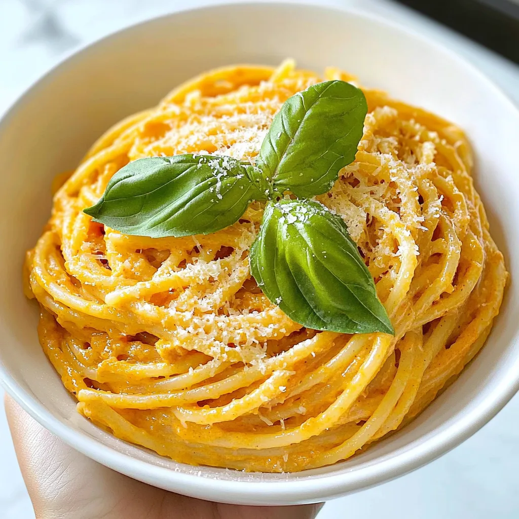 - 300g pasta (spaghetti or penne) - 1 tablespoon olive oil - 1 medium onion, finely chopped - 2 cloves garlic, minced - 1 can (400g) crushed tomatoes - 1 cup heavy cream or coconut cream for a dairy-free version - 1 teaspoon dried oregano - 1 teaspoon sugar - Salt and pepper to taste - Fresh basil leaves, for garnish - Grated Parmesan cheese (optional) You can swap heavy cream for coconut cream if you want a dairy-free dish. If you don’t have crushed tomatoes, use diced tomatoes instead. You can also replace the onion with shallots for a milder taste. If you want a gluten-free option, try a gluten-free pasta. For a vegan dish, leave out the Parmesan cheese or use a vegan alternative. Spaghetti and penne work best for creamy tomato pasta. Other great choices include fusilli and farfalle. These shapes hold the sauce well, making every bite tasty. You can also experiment with whole grain or chickpea pasta for added nutrition. {{ingredient_image_1}} Start by bringing a large pot of salted water to a boil. Add the pasta, either spaghetti or penne. Cook it according to the package instructions until it is al dente. This usually takes around 8 to 10 minutes. When done, reserve ½ cup of the pasta cooking water. Drain the pasta in a colander, but keep that water. You might need it later for the sauce. While your pasta cooks, grab a large skillet. Heat 1 tablespoon of olive oil over medium heat. Add 1 medium onion that you have finely chopped. Sauté this for 3 to 4 minutes until it turns translucent. Next, add 2 cloves of minced garlic. Cook this for an extra 1 to 2 minutes until you smell that fragrant garlic aroma. Pour in 1 can of crushed tomatoes, which is about 400 grams. Sprinkle in 1 teaspoon of dried oregano and 1 teaspoon of sugar. Season with salt and pepper to taste. Let this mixture simmer for about 10 minutes, stirring occasionally to blend the flavors. Now, lower the heat and gradually stir in 1 cup of heavy cream or coconut cream for a dairy-free option. Mix it well until the sauce becomes creamy. If the sauce is too thick, add that reserved pasta water a little at a time until it reaches your desired consistency. Once your sauce is creamy, it’s time to add the pasta. Toss the drained pasta into the skillet, ensuring it gets a nice coating of the sauce. Let it cook together for another 2 minutes. This helps the flavors meld perfectly. Taste your dish and adjust the seasoning if needed. Serve hot and garnish with fresh basil leaves and grated Parmesan cheese if you like. Enjoy the rich and creamy flavors of your homemade tomato pasta! To make your sauce creamy, use heavy cream or coconut cream. Both work well. If you find the sauce too thick, add some pasta water. This will help reach the right texture. Stir in the cream slowly for even mixing. Each bite should feel smooth and rich. Add fresh herbs like basil to boost flavors. You can also add grated Parmesan cheese for a cheesy kick. A pinch of red pepper flakes will give a nice heat. If you want a sweet touch, a little sugar balances the acidity of the tomatoes. Don’t skip salting the pasta water. This step adds flavor to the pasta. Avoid cooking the sauce too fast, as it needs time to blend flavors. Make sure to taste the sauce before serving. Adjust salt and pepper as needed for a perfect finish. Pro Tips Use Fresh Ingredients: Whenever possible, use fresh tomatoes instead of canned for a more vibrant flavor. If using canned, opt for high-quality brands. Adjust Creaminess: For a lighter sauce, you can substitute half of the heavy cream with vegetable or chicken broth, allowing the tomato flavor to shine. Enhance Flavor: Add a splash of balsamic vinegar or a pinch of red pepper flakes to the sauce for a depth of flavor and a little kick. Perfect Pasta Texture: Make sure not to overcook your pasta. Cooking it al dente ensures it holds up well in the sauce and absorbs flavors. {{image_2}} You can easily boost the flavor and nutrition of your creamy tomato pasta by adding proteins. Chicken is a great choice. Simply cook diced chicken in the skillet before adding the onion. For shrimp, add them after cooking the garlic. Cook them until they turn pink. You can also use cooked sausage for a hearty touch. Just slice it and mix it in with the sauce. If you want a vegetarian version, just skip the meat. You can add vegetables like spinach, mushrooms, or bell peppers. Sauté them along with the onions. For a vegan option, use coconut cream instead of heavy cream. This keeps the dish rich and creamy without dairy. You can also add nutritional yeast for a cheesy flavor. If you need a gluten-free option, choose gluten-free pasta. There are many types available, like rice or chickpea pasta. Just cook them as you would regular pasta. The creamy sauce works well with these options. Just be sure to check that your other ingredients, like the broth, are also gluten-free. To store your creamy tomato pasta, let it cool to room temperature first. Then, place it in an airtight container. This keeps it fresh and prevents unwanted smells in your fridge. Leftovers can stay good for up to three days. Always label the container with the date. This helps you track how long it has been stored. When you are ready to eat the leftovers, reheat them gently. You can use a skillet over medium heat. Add a splash of water or extra cream to keep it moist. Stir often to heat evenly. If you prefer the microwave, use a microwave-safe bowl. Heat in 30-second intervals, stirring in between, until it’s hot. If you want to freeze your creamy tomato pasta, use a freezer-safe container. Make sure to leave some space at the top. The sauce can expand when it freezes. Your pasta can last up to three months in the freezer. When you are ready to enjoy it, thaw it overnight in the fridge. Then, reheat it as mentioned above. This way, you can enjoy delicious pasta anytime! Yes, you can use fresh tomatoes. Start with about 1.5 pounds of fresh ripe tomatoes. Blanch and peel them for best results. Dice the tomatoes and add them to your skillet. Cook them down until soft, about 10 to 15 minutes. This process helps bring out their natural sweetness. The sauce will taste fresh and bright. To add heat, you can use red pepper flakes. Start with ¼ teaspoon and adjust to your taste. You can also add diced jalapeños or serrano peppers to the onion and garlic. Cook with them for a few minutes to release their heat. Another option is to sprinkle in some hot sauce while cooking the sauce. This allows you to control the spice level. This creamy tomato pasta pairs well with a fresh salad. Try a simple green salad with lemon vinaigrette. Garlic bread is another great option for dipping. You could also serve it with grilled vegetables for a colorful plate. For protein, grilled chicken or shrimp complements the pasta nicely. Enjoy exploring different sides! This blog post covered everything you need to know for creamy tomato pasta. We explored key ingredients, simple steps, and helpful tips. I shared ways to add protein and even vegan options. You learned about storing leftovers and reheating. Remember, cooking is about having fun and trying new things. So, get creative with flavors and enjoy your meal!