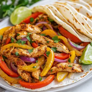 When making sheet pan chicken fajitas, you need fresh and tasty ingredients. Here’s what you will use: - 1 lb boneless, skinless chicken breasts, sliced into thin strips - 1 red bell pepper, sliced - 1 yellow bell pepper, sliced - 1 green bell pepper, sliced - 1 red onion, sliced - 3 tablespoons olive oil - 2 teaspoons chili powder - 1 teaspoon cumin - 1 teaspoon garlic powder - 1 teaspoon onion powder - 1 teaspoon smoked paprika - Salt and pepper to taste - 8 small flour tortillas - Fresh cilantro, chopped (for garnish) - Lime wedges (for serving) Each ingredient plays a role in adding flavor and texture. The chicken is the star, while the peppers and onion add crunch. The spices bring warmth and depth to your dish. Use fresh ingredients for the best taste. You can find most of these items at your local grocery store. {{ingredient_image_1}} First, preheat your oven to 425°F (220°C). This high heat helps to cook the chicken and veggies fast. Next, grab a large baking sheet and line it with parchment paper. This makes for an easy cleanup later. In a large bowl, combine the sliced chicken, red bell pepper, yellow bell pepper, green bell pepper, and red onion. Make sure everything is evenly mixed. Now, drizzle 3 tablespoons of olive oil over the mixture. Next, add the spices: 2 teaspoons of chili powder, 1 teaspoon of cumin, 1 teaspoon of garlic powder, 1 teaspoon of onion powder, and 1 teaspoon of smoked paprika. Finally, season with salt and pepper to taste. Toss all the ingredients together until they are well coated with the oil and spices. Spread the chicken and vegetable mixture in a single layer on the prepared baking sheet. This helps everything cook evenly. Bake in the preheated oven for 20-25 minutes. Check the chicken’s internal temperature; it should reach 165°F (74°C). The veggies should be tender and slightly charred. Be sure to toss the mixture halfway through for even cooking. While the chicken and veggies bake, warm the flour tortillas in a dry skillet over medium heat. Heat them for about 30 seconds on each side until they are soft and pliable. Once your chicken and veggies are done, take the baking sheet out of the oven and let it cool for a few minutes. Serve the chicken and veggies in the warm tortillas. Don’t forget to garnish with fresh cilantro and serve lime wedges on the side for a zesty kick! Choosing the right chicken Use boneless, skinless chicken breasts. They cook fast and stay juicy. Slice them into thin strips. This helps them cook evenly and absorb flavors well. Best vegetables for flavor Bell peppers and red onion work best. Use red, yellow, and green bell peppers for color and taste. They add sweetness and crunch to your fajitas. Red onion gives a nice sharpness that balances the dish. Achieving the right char Bake your fajitas at 425°F (220°C). This high heat helps create a nice char. Spread the chicken and veggies in a single layer on the sheet. Avoid overcrowding; this lets them brown properly. How to avoid dry chicken Toss the chicken with olive oil and spices before baking. This keeps it moist. Check the chicken's internal temperature; it should reach 165°F (74°C). Tossing halfway through cooking also helps keep it juicy. Pro Tips Marinate for Extra Flavor: For even more flavorful chicken, marinate it in the spices and olive oil for at least 30 minutes or up to overnight in the fridge. Use Fresh Ingredients: Fresh bell peppers and onions not only add vibrant colors but also enhance the dish's overall flavor and texture. Toss for Even Cooking: Remember to toss the chicken and veggies halfway through baking to ensure they cook evenly and develop a nice char. Customize Your Toppings: Feel free to add your favorite toppings like avocado, sour cream, or cheese to enhance your fajitas! {{image_2}} You can easily swap chicken for other proteins. Try using shrimp or beef for a change. Both options add unique flavors. Shrimp cooks fast, while beef can add a nice chew. If you prefer plant-based meals, use tofu or tempeh. Both soak up flavors well. Just marinate them like chicken before baking. Spice up your fajitas with extra seasonings. You can add cayenne pepper for heat or smoked paprika for depth. Other spices like oregano or coriander also work great. For veggies, try adding zucchini or mushrooms. These will add more texture and taste. Mix and match to find your favorite combination. Pair your fajitas with tasty sides. Rice or beans make excellent options. You can also serve them with a fresh salad. For toppings, consider guacamole or sour cream. Fresh salsa adds a nice kick too. Don't forget to sprinkle some cheese for extra creaminess. Enjoy your meal with lime wedges for a zesty finish! To store leftovers, let the fajitas cool first. Place them in an airtight container. Make sure to separate the chicken and veggies from the tortillas. Store them in the fridge for up to three days. Label the container with the date. This helps you remember when you made them. To freeze the fajitas, let them cool completely. Put the chicken and veggies in a freezer-safe bag. Remove as much air as you can to prevent freezer burn. You can freeze them for up to three months. For tortillas, wrap them in plastic wrap and freeze in a separate bag. When ready to eat, thaw in the fridge overnight. To reheat, you can use the oven or a skillet. If using the oven, preheat it to 350°F (175°C). Spread the chicken and veggies on a baking sheet. Heat for about 10-15 minutes until warm. If using a skillet, add a splash of water and cover with a lid. This helps keep the fajitas moist. Enjoy the great flavor! To check if the chicken is done, use a meat thermometer. Insert it into the thickest part of the chicken. The safe internal temperature is 165°F (74°C). This ensures your chicken is cooked through and safe to eat. If you don’t have a thermometer, cut into the chicken. The meat should be white, not pink. Yes, you can prep the chicken and veggies ahead. Slice the chicken and vegetables the night before. Store them in a sealed container in the fridge. You can also mix the spices in advance. When you’re ready, just toss everything together and bake. This saves time on busy nights. You can serve chicken fajitas with many sides. Some great options include: - Mexican rice - Black beans - Corn salad - Guacamole - Salsa - Sour cream For drinks, try a fresh limeade or a light beer. These pair well with the flavors of fajitas. This blog post covers how to make delicious chicken fajitas from start to finish. We discussed the key ingredients, preparation steps, and cooking techniques to create the best flavors. You learned about variations and smart storage tips for leftovers. In the end, making fajitas can be simple and fun. Experiment with different proteins and spices to match your tastes. Enjoy this dish as a crowd-pleaser for any meal!