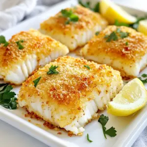 To make crispy Parmesan air fryer cod, gather these key ingredients: - 4 cod fillets (6 oz each) - 1 cup panko breadcrumbs - ½ cup grated Parmesan cheese - 1 teaspoon garlic powder - 1 teaspoon onion powder - ½ teaspoon paprika - ½ teaspoon dried oregano - Salt and pepper to taste - 1 large egg - 2 tablespoons lemon juice - Cooking spray You can add extra flavor to your cod with these options: - Fresh herbs like parsley or dill - A pinch of cayenne pepper for heat - Lemon zest for a bright touch Each serving of crispy Parmesan air fryer cod is healthy and filling. Here’s what you get: - Calories: 320 - Protein: 30g - Carbohydrates: 20g - Fat: 15g - Fiber: 1g This meal is not only tasty but also provides a good balance of protein and healthy fats. Enjoy this dish guilt-free! {{ingredient_image_1}} First, take the cod fillets and pat them dry with paper towels. This step helps the coating stick better. Make sure they are not wet. If they are, the breading will not crisp up nicely. Drying them well is key for that perfect crunch! In a shallow bowl, combine the panko breadcrumbs and grated Parmesan cheese. Add the garlic powder, onion powder, paprika, oregano, salt, and pepper. Mix it well. This coating gives the cod its crispy texture and rich flavor. In another bowl, beat one large egg and mix in two tablespoons of lemon juice. This mixture will help the breadcrumbs stick to the fish. Preheat your air fryer to 400°F (200°C). Once ready, take each cod fillet and dip it into the egg mixture. Make sure it is fully coated. Then dredge it in the breadcrumb mixture. Press gently to make sure it sticks. Place the coated fillets in a single layer in the air fryer basket. Lightly spray the tops with cooking spray for extra crispiness. Cook the cod for 10-12 minutes. Check halfway through to see if it’s cooking evenly. The cod should be golden brown and flake easily with a fork when done. Once cooked, let it cool for a few minutes before serving. To get the best crispiness, use panko breadcrumbs. They create a light and airy coating. Before frying, spray the cod with cooking spray. This helps the coating turn golden brown. You can also flip the fillets halfway through cooking. This ensures both sides get crispy. Do not skip drying the cod fillets. Patting them dry helps the coating stick. Avoid using too much egg mixture. If the fillets are soggy, the coating won't crisp up. Make sure to coat each fillet evenly. This prevents bald spots and helps achieve a golden crust. Use a high-quality cooking spray for the best results. Olive oil spray adds a nice flavor. Canola oil spray works well too. Both options help achieve that crispy texture without added calories. Avoid sprays with propellants, as they can leave a bad taste. Pro Tips Choose Fresh Cod: Always opt for fresh, high-quality cod fillets for the best flavor and texture. Look for fillets that are moist and have a mild scent of the sea. Egg Mixture is Key: The egg and lemon juice mixture not only helps the breadcrumbs stick but also enhances the flavor of the fish. Make sure to coat each fillet thoroughly. Adjust Cooking Time: Air fryers can vary in performance. Check your cod halfway through cooking to ensure it doesn’t overcook, adjusting the time as needed. For Extra Crispiness: Lightly spraying the tops of the fillets with cooking spray before air frying promotes a golden, crispy coating that enhances the overall texture. {{image_2}} If you want a gluten-free version, use gluten-free panko breadcrumbs. These breadcrumbs give you the same crunch without the gluten. You can also swap the flour with almond flour or crushed cornflakes for a tasty twist. For added flavor, mix in herbs and spices. Consider using fresh parsley, dill, or basil. You can also try adding cayenne pepper for heat or lemon zest for brightness. Experimenting with different herbs can create new taste experiences. Pair your crispy cod with simple sides. A fresh salad or steamed veggies works well. For sauces, tartar sauce or a homemade lemon aioli adds a nice touch. You can also serve with a side of rice or quinoa for a hearty meal. To store leftover cod, let it cool first. Place the fillets in an airtight container. Keep them in the fridge for up to three days. Make sure to cover the cod to keep it fresh. When you are ready to eat, reheat the cod in the air fryer. Set it to 350°F (175°C) for about 5 to 7 minutes. This keeps the coating crispy. Avoid using the microwave, as it can make the fish soggy. If you want to keep the cod longer, freezing is a great option. Wrap each fillet tightly in plastic wrap. Then, place them in a freezer bag. Label the bag with the date. You can freeze the cod for up to three months. When ready to use, thaw overnight in the fridge before reheating. Yes, you can use fresh cod. Fresh cod will taste great. Just ensure it is at a similar size. If your fillets are thicker, you may need to adjust cooking time. If your fillets are thicker than 6 oz, cook them a little longer. Start with 12-14 minutes. Check for a golden crust and flaky fish. You want it fully cooked but not dry. You can use Pecorino Romano as a substitute. It has a sharp flavor similar to Parmesan. Nutritional yeast is another option for a dairy-free choice. Both will still give you a nice crust. Yes, you can bake the cod in an oven instead. Preheat your oven to 425°F (220°C). Place the coated fillets on a baking sheet and bake for about 15-20 minutes. Check for doneness. We covered essential ingredients, instructions, and tips for cooking cod. You learned how to achieve crispiness, avoid common mistakes, and explore variations for extra flavor. Remember to store leftovers properly and reheat them to keep that perfect crunch. With these steps, you can enjoy a delicious meal anytime. Embrace the fun of cooking and don't hesitate to experiment with your favorite flavors!