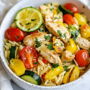 To make Lemon Veggie Orzo Chicken, you will need: - 1 cup orzo pasta - 1 lb boneless, skinless chicken breast, cut into bite-sized pieces - 2 tablespoons olive oil - 1 small onion, diced - 2 cloves garlic, minced - 1 zucchini, diced - 1 bell pepper (any color), diced - 1 cup cherry tomatoes, halved - 3 cups chicken broth - Zest of 1 lemon - Juice of 1 lemon - 1 teaspoon dried oregano - Salt and pepper to taste - Fresh parsley, chopped for garnish You can add these items to boost taste: - 1 teaspoon red pepper flakes for heat - 1/2 cup feta cheese for creaminess - Fresh basil leaves for extra freshness - A splash of white wine for depth If you have dietary needs, try these swaps: - Use quinoa or rice instead of orzo for gluten-free. - Swap chicken with firm tofu for a vegetarian dish. - Replace chicken broth with vegetable broth for vegan options. - Use olive oil or avocado oil for a healthier fat choice. {{ingredient_image_1}} Start by gathering all your ingredients. You'll need: - 1 cup orzo pasta - 1 lb boneless, skinless chicken breast, cut into bite-sized pieces - 2 tablespoons olive oil - 1 small onion, diced - 2 cloves garlic, minced - 1 zucchini, diced - 1 bell pepper (any color), diced - 1 cup cherry tomatoes, halved - 3 cups chicken broth - Zest of 1 lemon - Juice of 1 lemon - 1 teaspoon dried oregano - Salt and pepper to taste - Fresh parsley, chopped for garnish Chop the onion, garlic, zucchini, and bell pepper. This helps the dish cook evenly. In a large pot, heat the olive oil over medium heat. Add the diced onion and minced garlic. Sauté them until the onion looks clear, about 3-4 minutes. This step builds the flavor base. Next, toss in the chicken pieces. Season them with salt, pepper, and oregano. Cook the chicken until it turns brown and is cooked through, around 5-7 minutes. Make sure to stir often for even cooking. Now, add the zucchini and bell pepper to the pot. Cook for another 3-4 minutes until the veggies start to soften. Then, stir in the orzo pasta. Pour in the chicken broth, lemon zest, and lemon juice. Mix everything well to combine. Bring the pot to a boil. Once boiling, lower the heat and cover it. Let it simmer for about 10-12 minutes. Stir occasionally to keep the orzo from sticking. In the last few minutes, add the halved cherry tomatoes. This warms them without making them mushy. When the orzo is cooked and has soaked up most of the liquid, take it off the heat. Taste and adjust seasoning with more salt and pepper if needed. Serve warm and finish with a sprinkle of fresh parsley for a pop of color. Enjoy your Lemon Veggie Orzo Chicken! To get the best orzo texture, cook it until it’s al dente. This means it should be firm but not hard. Stir the orzo often while it cooks. This helps prevent it from sticking together. If the orzo absorbs too much broth, add a splash of water. This keeps it moist and tender. You can boost the flavor in many ways. Try adding fresh herbs like basil or thyme. For a kick, add red pepper flakes. You can also use different veggies. Broccoli or spinach works well too. If you want a richer taste, add a bit of grated Parmesan cheese before serving. A large pot is key for this dish. It should be deep enough for the orzo and broth. A wooden spoon helps mix everything well. A cutting board and sharp knife are great for prepping veggies and chicken. Having measuring cups and spoons ensures you get the right amounts. Pro Tips Use Fresh Ingredients: Fresh vegetables and herbs can significantly enhance the flavor of this dish. Opt for seasonal produce whenever possible. Don't Overcook the Orzo: Keep an eye on the orzo while it simmers to ensure it remains al dente. It will continue to cook slightly after being removed from heat. Customize the Veggies: Feel free to swap or add other vegetables like spinach, broccoli, or asparagus based on your preference or what you have on hand. Enhance with Cheese: For an extra layer of flavor, consider stirring in some grated Parmesan cheese just before serving. {{image_2}} To make Lemon Veggie Orzo Chicken vegetarian, skip the chicken. You can add more veggies instead. Try mushrooms, spinach, or carrots. Use vegetable broth in place of chicken broth. This keeps the dish rich in flavor. To make this dish gluten-free, swap orzo pasta for gluten-free pasta. You can find many brands that taste great. Also, check your chicken broth. Some brands add gluten, so look for gluten-free labels. Want more nutrients in your meal? Add chickpeas or lentils for protein. You can also toss in kale or broccoli for extra vitamins. Fresh herbs like basil or dill elevate the dish’s flavor and nutrition. You can store your Lemon Veggie Orzo Chicken in the fridge. Use an airtight container for best results. It keeps well for about 3 to 4 days. Make sure it cools before sealing it. This helps avoid moisture build-up. If you want to freeze it, use a freezer-safe container. This dish freezes well for about 2 to 3 months. Divide it into single servings if you like. Just remember to leave some space in the container. This allows for expansion as it freezes. To reheat, you can use the microwave or stovetop. If using a microwave, cover it to keep moisture in. Heat in short bursts, stirring in between. This helps it heat evenly. On the stovetop, add a splash of chicken broth to keep it moist. Heat over low, stirring often. Enjoy your meal again! Yes, you can use other pastas in this dish. I suggest using small shapes like ditalini or mini shells. These work well because they catch the sauce nicely. Avoid larger pasta shapes, as they need more time to cook. Just keep an eye on the cooking time. Adjust it based on the pasta you choose. To add heat, try these simple changes. First, add red pepper flakes while cooking the onion and garlic. You can also add diced jalapeño or fresh chili peppers. For a smoky flavor, try smoked paprika. Each of these will give your dish a nice kick without overpowering the lemon flavor. This dish pairs well with many sides. A fresh green salad brings a nice contrast. You could serve it with garlic bread for extra flavor. If you want something warm, try roasted vegetables. They add color and nutrients to your meal. This blog post covered key aspects of making Lemon Veggie Orzo Chicken. We discussed the essential ingredients, optional enhancements, and substitutes for dietary needs. I shared step-by-step instructions for preparing and cooking the dish, plus tips to get the best flavor and texture. Variations like vegetarian and gluten-free options help everyone enjoy it. Lastly, proper storage and reheating advice keep leftovers fresh. With these insights, you can create a delicious meal that suits your taste while enjoying the cooking process.