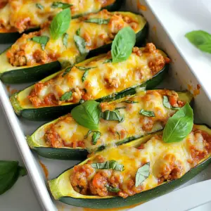 - 4 medium zucchinis - 1 lb ground chicken - 1 cup marinara sauce - 1 cup shredded mozzarella cheese - 1/2 cup grated Parmesan cheese - 1/2 teaspoon Italian seasoning - 1 garlic clove, minced - Salt and pepper to taste - 1 tablespoon olive oil - Fresh basil leaves for garnish - Red pepper flakes for heat - Chopped spinach for extra veggies - Fresh parsley for garnish - Any other cheese like provolone or cheddar Each serving (1 zucchini boat) has around: - Calories: 350 - Protein: 30g - Fat: 20g - Carbohydrates: 10g - Fiber: 3g - Sugar: 5g These ingredients make Chicken Parmesan Zucchini Boats a tasty and healthy choice. The dish is low in carbs and high in protein. You can adjust the ingredients as you like. Adding more veggies or spices can make it your own. Enjoy this simple meal that packs a lot of flavor! {{ingredient_image_1}} Start by preheating your oven to 400°F (200°C). While it warms, grab your zucchinis. Cut them in half lengthwise. Use a spoon to scoop out the center. Leave some flesh on the sides, so they hold their shape. Set the scooped-out flesh aside; we will use it later. In a large skillet, pour in one tablespoon of olive oil and heat it over medium heat. Add one minced garlic clove and stir for about one minute until it smells great. Next, add one pound of ground chicken. Break it apart with a spatula as it cooks. Stir until it turns brown and is cooked through, which takes about five to seven minutes. Season with salt, pepper, and half a teaspoon of Italian seasoning. Chop the zucchini flesh you saved earlier. Add it to the skillet with the cooked chicken. Pour in one cup of marinara sauce and half of the shredded mozzarella cheese. Stir it all together and let it simmer for about three minutes. This step makes the filling flavorful and rich. Take your hollowed zucchinis and place them in a baking dish. Carefully fill each boat with the chicken mixture. Press down lightly to pack it in well. This helps keep everything together while it bakes. Top each stuffed zucchini with the rest of the shredded mozzarella cheese. Then, sprinkle half a cup of grated Parmesan cheese on top. Cover the baking dish with aluminum foil and bake for twenty minutes. After that, remove the foil and bake for another ten minutes. This makes the cheese melty and bubbly. Once done, let them cool for a few minutes and garnish with fresh basil leaves before serving. Enjoy your meal! When selecting zucchinis, look for firm, glossy skin. They should feel heavy for their size. Avoid zucchinis with blemishes or soft spots. Smaller zucchinis are often sweeter and more tender. Aim for ones about six to eight inches long for the best results. Fresh zucchinis offer more flavor and better texture in your dish. To make stuffed zucchini boats shine, scoop out the flesh gently. Leave some flesh for structure. This helps the boat hold its shape. When cooking the chicken, make sure to break it apart well. This ensures even cooking and flavor. Don't rush the simmer with the marinara sauce; let it meld for a few minutes. For a golden top, broil the boats at the end. Just keep an eye on them to prevent burning. If you have leftovers, store them in an airtight container. They will keep in the fridge for about three days. For reheating, use the oven for the best texture. Preheat to 350°F (175°C) and bake for about 15 minutes. You can also microwave them for a quicker option, but the texture may not be as good. Enjoying these zucchini boats later is just as tasty! Pro Tips Choose Firm Zucchini: Select firm, medium-sized zucchinis to ensure they hold their shape during baking and provide a sturdy base for your filling. Customize the Filling: Feel free to add other ingredients like diced bell peppers, onions, or mushrooms to the chicken mixture for added flavor and nutrition. Use Fresh Herbs: Incorporate fresh herbs like basil or parsley into the filling for an aromatic boost that enhances the overall flavor of the dish. Allow to Cool: Let the zucchini boats cool for a few minutes after baking to make them easier to handle and to prevent burns when serving. {{image_2}} You can easily make this dish vegetarian. Use ingredients like lentils or chickpeas instead of chicken. These options give you protein and texture. You can also add mushrooms for a meaty feel. They bring a nice umami taste to the dish. For a cheesy twist, use ricotta or cottage cheese in the filling. This adds creaminess and flavor. While marinara is a classic choice, you can explore other sauces. Try pesto for a fresh, herby flavor. Alfredo sauce also works well if you like a creamy texture. For cheese, mix mozzarella with provolone or gouda. These cheeses melt beautifully and add depth to the dish. Adding a touch of feta or goat cheese can also bring a tangy twist. If you love spice, add crushed red pepper flakes to the filling. It gives a nice kick without overpowering the dish. You can also mix in diced jalapeños for a bolder flavor. For extra zing, consider adding a dash of hot sauce to the marinara. This way, you can customize the heat to your taste. Experiment and find the level of spice that you enjoy! To store unbaked zucchini boats, follow these steps: - Place the filled zucchini boats in a single layer. - Cover them tightly with plastic wrap or foil. - Keep them in the fridge for up to 24 hours. This way, you can prep ahead and bake them fresh later. You can freeze unbaked zucchini boats for easy meals later. Here’s how: - Prepare the zucchini as directed, but do not bake them. - Wrap each boat in plastic wrap. - Place wrapped boats in a freezer-safe bag or container. - Label with the date and freeze for up to three months. To use, thaw in the fridge overnight before baking. To reheat cooked zucchini boats, follow these tips: - Preheat your oven to 350°F (175°C). - Place the zucchini boats on a baking dish. - Cover with foil to keep them moist. - Bake for about 15-20 minutes until heated through. You can also use a microwave for a quick reheat. Just place one boat on a microwave-safe plate and heat for 1-2 minutes. Enjoy your meal! Yes, you can use different meats in this recipe. Ground turkey or beef works well. If you prefer, you can even use cooked shredded chicken. Each option brings its own flavor. Just season it the same way as the ground chicken. You can adjust the cooking time based on the meat you choose. Using turkey or beef may take a bit longer to cook through. Always check the meat's internal temperature to ensure it's safe. To make Chicken Parmesan Zucchini Boats gluten-free, use gluten-free marinara sauce. Most brands are gluten-free, but always check the label. You can also use gluten-free breadcrumbs if you want a crunchy topping. Mix them with your cheese for added texture. This way, you can still enjoy the great taste without gluten. Be sure to keep all other ingredients gluten-free as well. These zucchini boats are great on their own, but sides can elevate your meal. A simple green salad pairs nicely. You can also serve garlic bread for a classic touch. Roasted vegetables add color and health to your table. For a light option, try steamed broccoli or asparagus. Each side complements the flavors of the boats well. This blog post covered making Chicken Parmesan Zucchini Boats from start to finish. We discussed key ingredients and ways to enhance flavors. I shared step-by-step instructions, along with tips for selecting the best zucchinis and cooking techniques. You learned about different variations and how to store or freeze your creations. In summary, these boats are fun and healthy. Experiment with flavors and enjoy this dish. You’ll impress family and friends with your tasty cooking!