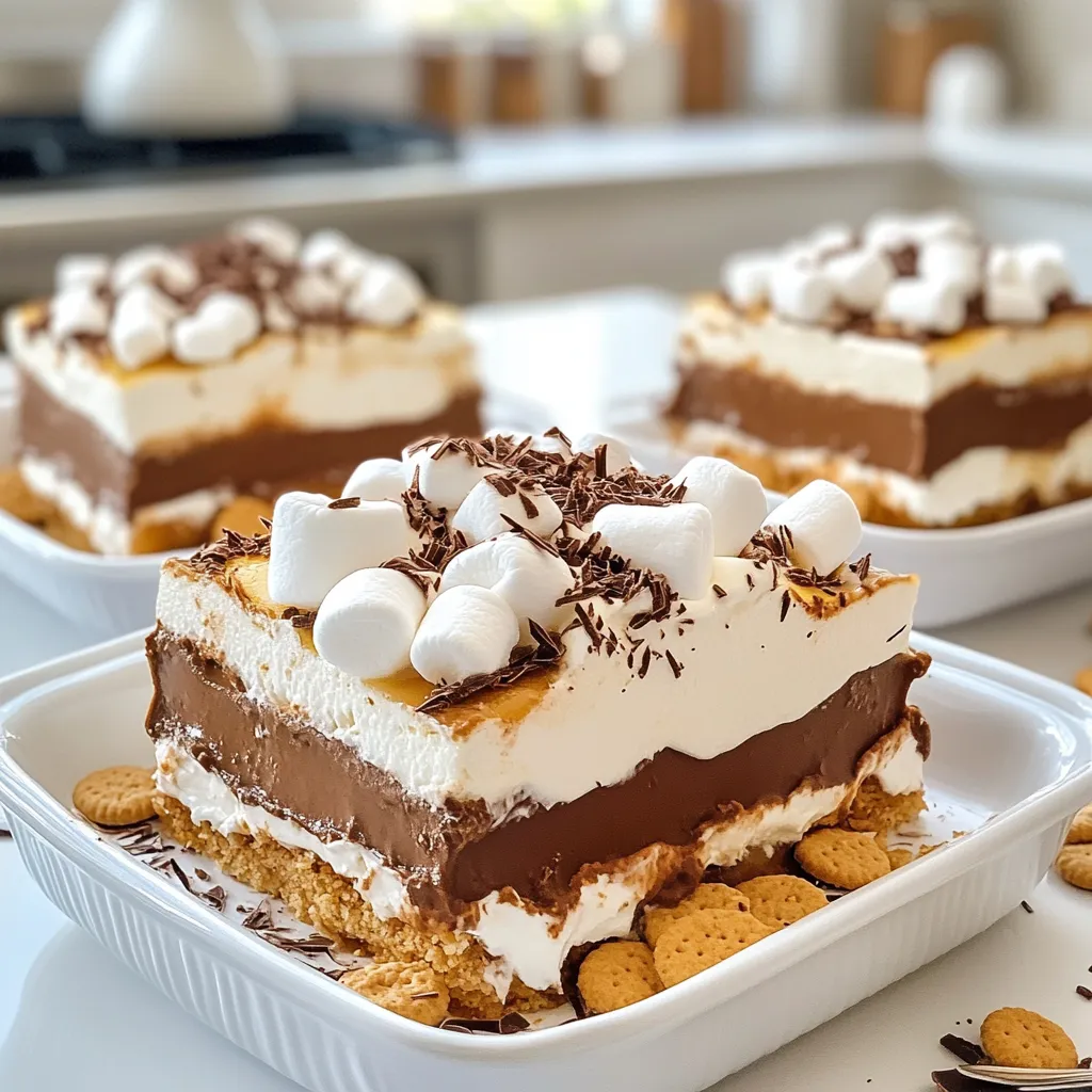 - Graham crackers - Milk - Heavy cream - Chocolate syrup - Instant chocolate pudding mix - Cream cheese - Powdered sugar - Vanilla extract - Mini marshmallows - Whipped cream - Grated chocolate or chocolate shavings for garnish To make hot chocolate lasagna, gather these simple ingredients. Start with graham crackers. They form the base of the dessert. You will also need two cups of milk. This helps make the pudding layer creamy. Next, get one cup of heavy cream. This adds richness and a light texture. For sweetness, grab one cup of chocolate syrup. It brings deep chocolate flavor. You will need one package of instant chocolate pudding mix, too. This thickens the pudding layer quickly. Don't forget the cream cheese! You need one package, softened to mix well. To sweeten the cream cheese layer, use one cup of powdered sugar. A teaspoon of vanilla extract adds warmth to the flavors. For a fun touch, grab two cups of mini marshmallows. They give that classic hot chocolate vibe. Finally, have whipped cream on hand for topping. Grated chocolate or chocolate shavings will add a nice finish to your dessert. With these ingredients, you can create a wonderful dessert. Each layer brings its own flavor and texture. Enjoy gathering your supplies! {{ingredient_image_1}} To start, take your softened cream cheese and place it in a large mixing bowl. Beat the cream cheese with a mixer until it becomes smooth. This step is key for a creamy texture. Next, gradually add in the powdered sugar. Mix well until it blends perfectly. Then, pour in the vanilla extract and mix again. Once done, set this creamy layer aside. In another bowl, open your package of instant chocolate pudding mix. Whisk it with 2 cups of cold milk. Follow the package directions to ensure it thickens well. After it thickens, gently fold in 1 cup of heavy cream. This will give your pudding a light and airy feel. Make sure to mix carefully so you don’t lose that fluffiness. Now, grab your 9x13 inch dish. Start by placing a layer of graham crackers at the bottom. Spread half of the cream cheese mixture over the crackers. Then, layer half of the chocolate pudding on top. Sprinkle a layer of mini marshmallows evenly over the pudding. Repeat this process. Add another layer of graham crackers, the rest of the cream cheese mixture, the remaining chocolate pudding, and more mini marshmallows. Finish with a top layer of graham crackers. Once assembled, cover the dish with plastic wrap. Refrigerate for at least 4 hours or overnight. This chilling time helps set the layers perfectly. When you’re ready to serve, spread whipped cream on top. Garnish with grated chocolate or chocolate shavings for a beautiful finish. Enjoy this sweet treat! For a stunning look, slice the hot chocolate lasagna into neat squares. Serve each square on a plate. Drizzle some chocolate syrup over each piece for that extra touch of sweetness. You can also add a handful of mini marshmallows on the side. This makes the dish fun and adds a pop of color. If you want to switch things up, use ricotta cheese instead of cream cheese. It gives a nice texture and taste. For those who are dairy-free, swap the heavy cream with coconut cream. It still adds a creamy feel without the dairy. You can also use almond milk in place of regular milk for a lighter version. One common mistake is overmixing the layers. Mix just enough to combine, and don't beat too long. Overmixing can make the texture less smooth. Another mistake is not chilling the lasagna long enough. Always chill it for at least 4 hours. This helps the layers set properly, making each bite a delight. If you skip this step, the layers might not hold together when you cut into them. Pro Tips Chill for Best Results: Make sure to chill the lasagna for at least 4 hours, or overnight if possible. This allows the layers to meld together, enhancing the flavor and texture. Use Fresh Ingredients: Opt for fresh, high-quality cream cheese and heavy cream. This will significantly improve the overall taste and creaminess of your layers. Layering Technique: When layering, ensure each layer is spread evenly. This helps in achieving a balanced flavor in each bite and prevents any layer from overpowering the others. Garnish Creatively: Don’t just stop at chocolate shavings! Consider adding crushed cookies or a sprinkle of cocoa powder on top for an extra touch of flavor and visual appeal. {{image_2}} You can make hot chocolate lasagna even more special. Try adding peppermint extract. This gives a refreshing twist, perfect for winter. Just a teaspoon adds a lot of flavor. You can also use different types of chocolate. Dark chocolate adds richness, while white chocolate gives sweetness. Mix and match your favorite chocolates for fun flavors. Pair your hot chocolate lasagna with drinks. Milk or hot cocoa works well. For adults, try coffee or a rich dessert wine. Add seasonal toppings for fun. Use crushed candy canes for a festive touch or sprinkle cinnamon for warmth. Fresh berries can bring a splash of color and taste. Mini hot chocolate lasagna is cute and fun. You can use small cups or dishes. This way, each person gets their own. Just layer the same way, but in smaller sizes. They’re great for parties or gatherings. Plus, they look adorable on any table! To keep your hot chocolate lasagna fresh, store it in the fridge. Cover the dish tightly with plastic wrap. This step prevents air from getting in and keeps the layers moist. You can also use a lid if your dish has one. Make sure it stays in the fridge until you're ready to serve. You can freeze hot chocolate lasagna for later enjoyment. First, cover the dish tightly with plastic wrap, then wrap it in aluminum foil. This double layer helps protect it from freezer burn. When you're ready to eat, move the lasagna to the fridge to thaw overnight. Once thawed, serve it cold or let it sit at room temperature for a bit. Then, add whipped cream and chocolate shavings before serving. Enjoy your delicious treat! You can keep hot chocolate lasagna in the fridge for up to five days. Store it in an airtight container to keep it fresh. This dessert tastes great cold, so it is perfect for leftovers. Yes, you can make hot chocolate lasagna a day before you serve it. Prepare all the layers, then assemble them in your dish. Cover it with plastic wrap and chill overnight. This gives the layers time to set and meld together for better flavor. If you want to switch it up, use cookies like Oreos or Digestive biscuits. You can also try vanilla wafers for a lighter taste. Just crush them into crumbs and use them as a crust. Each option adds its own unique flavor to your hot chocolate lasagna. In this post, I shared how to make a delicious hot chocolate lasagna. We talked about simple ingredients like graham crackers, cream cheese, and chocolate pudding. I provided step-by-step instructions for each layer and tips for great presentation. Remember to avoid common pitfalls, like overmixing. You can also customize flavors or make mini versions! Enjoy bringing this treat to your table, and don’t forget to store it right. Making this dessert can be a fun way to create sweet memories. Enjoy every bite and get ready for compliments!