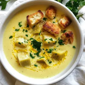 To make Lemony Tuscan Artichoke Soup, you need a few key ingredients: - 2 cans (14 oz each) artichoke hearts, drained and quartered - 1 medium onion, chopped - 3 cloves garlic, minced - 4 cups vegetable broth - 1 medium potato, peeled and cubed Artichoke hearts are the star of this soup. They add a unique flavor and texture. Onions and garlic create a tasty base. The potato adds creaminess when you blend it. Vegetable broth gives depth to the soup. Next, we have the seasonings and extras that really bring this soup to life: - 2 tablespoons olive oil - 1 teaspoon dried oregano - 1 teaspoon dried thyme - Juice of 1 lemon - Zest of 1 lemon - Salt and pepper to taste - Fresh parsley, chopped (for garnish) - Croutons or toasted bread (for serving) Olive oil helps to sauté the onions and garlic. Oregano and thyme add earthy notes. Lemon juice and zest brighten the flavor. Don’t forget salt and pepper for seasoning! Fresh parsley makes a lovely garnish and adds color. Croutons or toasted bread give a nice crunch when serving. {{ingredient_image_1}} First, heat 2 tablespoons of olive oil in a large pot over medium heat. Add 1 chopped onion. Sauté it until it turns translucent, which takes about 5 minutes. Next, add 3 minced garlic cloves. Cook for another minute until the garlic smells good. This mix is the start of our soup, and it fills your kitchen with a warm aroma. Next, add 2 cans of drained and quartered artichoke hearts to the pot. Stir in 1 teaspoon of dried oregano and 1 teaspoon of dried thyme. Cook this mix for 2 to 3 minutes. This step helps the flavors blend and makes the soup even tastier. Now, it’s time to add the main ingredients. Put in 1 peeled and cubed medium potato along with 4 cups of vegetable broth. Bring the pot to a boil, then turn the heat down low. Let it simmer for about 15 to 20 minutes. The potato should be tender after this time. Once the potatoes are cooked, use an immersion blender to blend the soup. You can blend until smooth or leave some chunks if you want a thicker texture. Blending gives the soup a creamy feel and makes it rich and comforting. After blending, stir in the juice and zest of 1 lemon. This adds a bright flavor that makes the soup special. Season with salt and pepper to taste. Let it simmer for another 5 minutes. This helps the new flavors mix in well. When serving, ladle the soup into bowls. Garnish with fresh chopped parsley for a pop of color. Add croutons or toasted bread on the side for a crunchy contrast. Enjoy the deliciousness of this Lemony Tuscan Artichoke Soup! Using fresh ingredients makes a big difference in taste. Fresh artichoke hearts add a bright flavor. Chopped onion and minced garlic bring a nice smell. Sauté them well to make the base extra tasty. Heat olive oil in a pot on medium heat. Add the onion first, cooking until it's clear. This should take about 5 minutes. Then, add the garlic for one more minute. This step wakes up the flavors! I recommend using an immersion blender for this soup. It’s easy and quick. You can blend the soup right in the pot. If you want a smoother texture, blend it all. If you like some chunks, blend only half of it. This gives the soup a nice mix of textures. For a traditional blender, let the soup cool a bit before blending. Always be careful to avoid splatters! Pair this soup with crusty bread or croutons. They add a nice crunch and flavor. You can also sprinkle fresh parsley on top for color. This makes it look pretty too! When storing leftovers, put the soup in an airtight container. It stays fresh in the fridge for about 3 days. To reheat, use the stove or microwave. Add a splash of broth to boost the flavor if needed. Enjoy your meal! Pro Tips Use Fresh Herbs: Fresh herbs can elevate the flavor of your soup. If available, substitute fresh oregano and thyme for the dried versions for a more vibrant taste. Adjust Consistency: If you prefer a creamier soup, consider adding a splash of coconut milk or a dollop of sour cream before serving for extra richness. Customize Your Garnish: Try adding a sprinkle of grated Parmesan cheese or a drizzle of balsamic glaze on top for an extra layer of flavor. Make It Ahead: This soup stores well in the refrigerator for up to 3 days. Reheat gently on the stove and add a bit more broth if it thickens too much. {{image_2}} You can mix things up with different veggies in this soup. Try using spinach or kale for more greens. If you want protein, add cooked chicken or white beans. For a gluten-free option, make sure your broth is certified gluten-free. You can also swap the potato for sweet potato for a hint of sweetness. If you need a dairy-free version, skip the cream or use a plant-based cream. Herbs and spices can change the soup's taste. Add basil or rosemary for a new twist. A pinch of red pepper flakes gives it a nice kick. For a creamy version, stir in coconut milk or heavy cream after blending. This adds richness and smoothness to the soup. You can also try a splash of white wine for added depth. Seasonal ingredients can brighten your soup. In the fall, add roasted butternut squash. In summer, toss in fresh corn or diced tomatoes. If you want to make it a pasta dish, cook some small pasta like orzo or ditalini separately and mix it in. This turns the soup into a hearty meal that fills you up. To keep your soup fresh, store it in an airtight container. Place it in the fridge within two hours of cooking. The soup will stay good for about three to four days. If you want to save it longer, consider freezing it. Use freezer-safe containers or bags. Make sure to leave some space for expansion. The soup will last for up to three months in the freezer. You can reheat the soup in two ways: microwave or stovetop. For the microwave, pour the soup into a bowl and cover it. Heat in short bursts, stirring in between to warm it evenly. For the stovetop, pour the soup into a pot. Heat it on low, stirring often, until warm. To boost the flavor, add a splash of lemon juice or a pinch of salt before serving. Most ingredients stay fresh for a week. Artichoke hearts in a can last long if stored properly. Check the expiration date on the can. Fresh potatoes last for weeks in a cool, dry place. If the soup has been cooked, look for signs of spoilage. If it smells off or has mold, it's best to toss it. Always trust your senses when it comes to food safety. Can I use frozen artichoke hearts? Yes, you can use frozen artichoke hearts. Just thaw and drain them first. They will still add great flavor to your soup! How long does the soup last in the fridge? The soup lasts about 3 to 5 days in the fridge. Store it in an airtight container for the best results. Is this soup vegan-friendly? Yes, this soup is vegan-friendly! It uses vegetable broth and no animal products. Enjoy it guilt-free! Nutrition benefits of artichokes and potatoes Artichokes are rich in fiber, which aids digestion. They also have antioxidants that help fight inflammation. Potatoes provide vitamins C and B6, plus potassium. Together, they make this soup healthy and hearty. How to make a thicker soup? To thicken your soup, blend more of it until smooth. You can also add a bit more potato. This adds texture and keeps it filling. Can I add proteins like chicken or beans? Absolutely! You can add cooked chicken for extra protein. Canned beans, like white beans, work well too. Just stir them in before blending for a tasty twist. Lemony Tuscan Artichoke Soup offers bright flavors and an easy preparation process. We discussed the key ingredients, including artichoke hearts and fresh herbs. I shared step-by-step cooking instructions and helpful tips for the best taste. You can even explore variations to suit your diet. Remember to store leftovers properly for later enjoyment. Enjoy this delicious soup that warms the heart and nourishes the body!