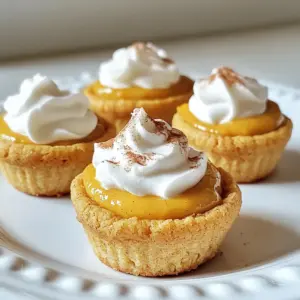 - 1 cup all-purpose flour - 1/2 teaspoon baking soda - 1/4 teaspoon salt - 1/2 teaspoon ground cinnamon - 1/4 teaspoon ground nutmeg - 1/4 teaspoon ground ginger - 1/2 cup unsalted butter, softened - 1/2 cup brown sugar, packed - 1/4 cup granulated sugar - 1 large egg - 1 teaspoon vanilla extract - 3/4 cup pumpkin puree - 8 oz cream cheese, softened - 1/2 cup powdered sugar - 1/4 teaspoon vanilla extract (for cheesecake filling) - Whipped cream for topping (optional) - Ground cinnamon for garnish (optional) Using unsalted butter is best for this recipe. It lets you control the salt flavor. Fresh spices give these cookie cups a warm taste. Always use high-quality cream cheese for a smooth filling. If you need a swap, try using Greek yogurt instead of cream cheese. It gives a tangy flavor but has less fat. For those needing gluten-free options, you can use a gluten-free flour blend. This will also work well in your cookie cups. 1. Prepping the oven and muffin tin Start by preheating your oven to 350°F (175°C). This temperature helps the cookie cups bake evenly. While the oven warms, grab a muffin tin and lightly grease it. I like using cooking spray or butter. This step ensures the cookie cups come out easily. 2. Mixing dry and wet ingredients In a medium bowl, whisk together the all-purpose flour, baking soda, salt, ground cinnamon, nutmeg, and ginger. Mixing these dry ingredients first helps blend the flavors. In a large bowl, cream together the softened butter, brown sugar, and granulated sugar until light and fluffy. This process adds air to the mix, which makes the cookie cups tender. Beat in the egg and one teaspoon of vanilla extract until fully combined. Gradually add in the dry mix, stirring gently until just combined. 1. How to shape the cookie dough in the muffin tin Divide the cookie dough into 12 equal portions. I find using a cookie scoop helps with this. Press each portion firmly into the bottom of the muffin tin cups, creating a shell. Make sure the dough goes up the sides a little. This step will hold the filling nicely. 2. Tips for even distribution To ensure even distribution, use your fingers or the back of a spoon to smooth the dough. It’s important to have each cup as uniform as possible. This way, they cook evenly and look great. 1. Optimal baking time and temperature Bake the cookie cups in your preheated oven for 15-18 minutes. Keep an eye on them as they bake. The goal is for the edges to turn a light golden brown. 2. Signs of doneness You’ll know they’re done when they look slightly set and the tops are just beginning to crack. Let them cool in the muffin tin for about 10 minutes. This cooling time helps them firm up before you transfer them to a wire rack. To get the right softness in your cookie cups, start with softened butter. Cream it well with sugars until fluffy. This helps create a tender base. For a thicker cheesecake filling, use room-temperature cream cheese. It mixes better and prevents lumps. Also, beat the mixture until smooth and creamy. This ensures a rich texture. Garnishing your cookie cups is simple yet delightful. Top each cup with a dollop of whipped cream. A sprinkle of ground cinnamon adds a nice touch. These treats pair well with coffee or tea. The warmth of these drinks complements the pumpkin flavor. Serve them at your next gathering for a cozy vibe. If your cookie cups collapse, check your baking time. Underbaking can cause them to lose shape. Let them cool in the muffin tin to firm up. For overcooked cheesecake filling, keep an eye on the baking time. The filling should be set but not too firm. If it gets too hard, next time reduce the baking time slightly. {{image_2}} You can make pumpkin cheesecake cookie cups even more fun. Try adding chocolate chips or caramel sauce to the cookie dough. This adds a rich twist to the flavor. You can also mix in some mini chocolate chips for a sweet surprise. Spices can change the taste too. While cinnamon, nutmeg, and ginger are great, consider adding cloves or allspice. Each spice brings a unique flavor that can surprise your taste buds. Experiment to find your favorite spice mix! Want to make these cookie cups vegan? Swap out the egg for a flax egg. Just mix one tablespoon of flaxseed meal with two and a half tablespoons of water. Let it sit for five minutes to thicken. Use vegan cream cheese instead of regular cream cheese too. If you want a low-sugar option, use a sugar substitute like stevia or monk fruit. You can also reduce the brown sugar in the cookie dough. Just keep the balance so the cookie cups stay yummy and soft. These cookie cups make a great mini dessert platter. You can serve them with other small treats like mini brownies or fruit tarts. It adds variety to your dessert table and makes it look fancy. You can also turn the cookie cups into a layered dessert. First, make the cookie cups. Then, layer them with more pumpkin cheesecake filling and whipped cream. This gives a fun twist and makes them look even more inviting! To keep your pumpkin cheesecake cookie cups fresh, you need the right storage. If you plan to eat them soon, store them in the fridge. Place them in an airtight container. This helps keep them moist and tasty for a few days. If you want to keep them longer, freeze them! Use a freezer-safe container or wrap them tightly in plastic wrap and foil. This will keep them fresh for up to three months. These cookie cups taste best within five days if stored in the fridge. After that, they may lose their flavor and texture. Watch for signs of spoilage. If you see any mold or if they smell off, it's time to toss them. You want to enjoy these treats at their best! When you want to enjoy your cookie cups again, reheating is easy. Preheat your oven to 300°F (150°C). Place the cookie cups on a baking sheet. Heat them for about 10 minutes. This warms them up and keeps the texture nice. Avoid using the microwave, as it can make them soggy. Enjoy your delightful treat warm! You can make your own pumpkin puree by cooking and mashing fresh pumpkin. Just cut the pumpkin, remove seeds, and roast it until soft. After it cools, mash it well. If you prefer store-bought options, look for canned pumpkin puree. Make sure it is pure pumpkin, not pumpkin pie filling. Other alternatives include butternut squash puree or sweet potato puree. Both have similar flavors and textures. Yes, you can prepare cookie cups ahead of time. You can make the dough and shape it into cups. Store them in the fridge for up to 24 hours. When you are ready to bake, simply add the filling and pop them in the oven. You can also bake the cookie cups ahead. Let them cool completely, then store them in an airtight container. Just add the cheesecake filling and toppings when you are ready to serve. The cheesecake filling is done when the edges are set and the center is slightly jiggly. If it looks too wet, it needs more time. You can also check the texture; it should be creamy but firm. After baking, let them cool down completely. This will help the filling set more as it cools. A light golden color on top is also a good sign of doneness. You now have a complete guide to making delicious Pumpkin Cheesecake Cookie Cups. From choosing the right ingredients to tips on baking and storage, you have all the tools you need. Remember, using quality ingredients makes a big difference. Don't hesitate to experiment with flavors and variations. These cookie cups are fun to make and share. With the right care, they can stay fresh for days. Enjoy creating these tasty treats in your kitchen. You’ll impress everyone with your skills and flavors!