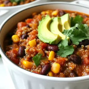 - 1 cup quinoa, rinsed - 1 can (15 oz) black beans, drained and rinsed - 1 can (15 oz) kidney beans, drained and rinsed - 1 can (15 oz) diced tomatoes with green chilies - 1 medium onion, diced - 3 cloves garlic, minced - 1 bell pepper (red or green), diced - 1 cup corn kernels (fresh or frozen) - 2 tablespoons chili powder - 1 tablespoon ground cumin - 1 teaspoon smoked paprika - 1 teaspoon salt (adjust to taste) - 4 cups vegetable broth - 2 tablespoons olive oil - Fresh cilantro, for garnish - Avocado slices, for serving This chili is packed with protein. Quinoa and beans offer great sources. Each serving gives you a good mix of protein, fiber, and vitamins. Quinoa alone has about 8 grams of protein per cup. Black and kidney beans add about 15 grams per cup. This makes each bowl not just tasty but filling too. The veggies bring in essential nutrients and make it colorful. Plus, it’s low in fat and high in flavor! You can switch items based on what you have. If you don’t like quinoa, use brown rice or farro. Instead of black beans, go for pinto or navy beans. If you want less spice, skip the diced tomatoes with green chilies. You can add more fresh veggies like zucchini or carrots. If you need a quick option, use canned corn. This chili is flexible, so make it your own! {{ingredient_image_1}} Start by gathering all your ingredients. This makes cooking easier and fun. Rinse 1 cup of quinoa under cold water. This removes any bitter taste. Next, drain and rinse the black and kidney beans. Chop the onion and bell pepper into small pieces. Mince the garlic cloves. If you use frozen corn, measure 1 cup and set it aside. This prep step saves time when cooking. Grab a large pot and heat 2 tablespoons of olive oil over medium heat. Add the diced onion. Sauté it for about 5 minutes until soft. Stir in the minced garlic and diced bell pepper. Cook for another 2-3 minutes. You want the mix to smell amazing! Now, add 2 tablespoons of chili powder, 1 tablespoon of ground cumin, 1 teaspoon of smoked paprika, and 1 teaspoon of salt. Stir to coat the veggies and cook for another minute. Pour in 4 cups of vegetable broth and bring it to a boil. Once boiling, add the rinsed quinoa, black beans, kidney beans, diced tomatoes with green chilies, and corn. Stir well to mix everything. Lower the heat, cover the pot, and simmer for 20-25 minutes. The quinoa should be cooked, and the chili should thicken nicely. Taste and adjust the seasoning if needed. For extra heat, add more chili powder or hot sauce. To get the best texture, make sure not to overcook the quinoa. It should be fluffy, not mushy. If your chili is too thick, add a little more vegetable broth. Stir it in and let it simmer for a few more minutes. If it seems too thin, let it cook uncovered for a while. This helps it thicken naturally. Always taste your chili before serving. Adjust spices to fit your taste. Enjoy it hot, garnished with fresh cilantro and avocado slices! To boost flavors, I use fresh herbs like cilantro. It adds a bright taste. If you want heat, add diced jalapeños or cayenne pepper. You can also mix in lime juice for a zesty kick. Toasting spices in olive oil helps release their oils and deepen the taste. For this chili, I suggest using a large pot. A heavy-bottomed pot works best, as it heats evenly. A wooden spoon is perfect for stirring without scratching the pot. A good knife helps you chop veggies quickly. A measuring cup will make measuring quinoa easy. Let your chili cool before storing. Use airtight containers to keep it fresh. It stays good in the fridge for up to five days. If you want to keep it longer, freeze it. It can last for up to three months in the freezer. When reheating, add a splash of broth to restore the texture. Pro Tips Perfect Quinoa: To ensure fluffy quinoa, rinse it thoroughly before cooking to remove any bitterness from the saponins. Custom Spice Level: Adjust the heat of your chili by adding fresh jalapeños or chili flakes along with the spices for an extra kick! Meal Prep Friendly: This chili stores well in the fridge for up to 5 days, making it a perfect option for meal prep or batch cooking. Garnish for Flavor: Add a squeeze of lime juice on top before serving to enhance the flavors and add a refreshing twist! {{image_2}} You can switch up the protein in your chili. If you want a different taste, try lentils. They cook fast and add a nice texture. Chickpeas are another great option. They blend well with other flavors and boost protein. Use them instead of black beans or kidney beans. Tempeh is also a fun choice. Crumble it into the pot for a meaty feel. All these options keep your chili high in protein and tasty. Want more color and nutrients? Add extra veggies! Spinach or kale works well. Toss them in during the last few minutes of cooking. They wilt quickly and add a fresh touch. Zucchini or carrots are also great. Dice them up and add them early in the cooking. This way, they soften and soak up the chili's flavor. More veggies make your dish hearty and healthy. Do you like heat? You can control the spice level. For a mild chili, skip the hot sauce and use less chili powder. If you want it spicy, add more chili powder or diced jalapeños. Fresh or pickled jalapeños on top can also add a kick. You can even add a dash of cayenne for extra heat. Adjust it to fit your taste. Enjoy your chili just how you like it! After making your High Protein Vegan One Pot Chili, let it cool. Store it in an airtight container. It lasts for about 4 to 5 days in the fridge. If you want to keep it fresh, try not to leave it out for more than 2 hours after cooking. You can freeze this chili too! Use freezer-safe bags or containers. Make sure to leave some space for the chili to expand as it freezes. It will stay good for up to 3 months. When you're ready to eat, thaw it in the fridge overnight before reheating. To reheat, you can use the stove or microwave. If using the stove, pour the chili into a pot. Heat it over medium heat, stirring often until it's warm. If using the microwave, place it in a microwave-safe bowl. Heat for 2-3 minutes, stirring halfway through. Always check the temperature to ensure it's hot before serving. You can boost protein in this chili. Add more beans, like pinto or chickpeas. Another great option is to mix in lentils or tempeh. Both options blend well and add flavor. You can also top the chili with hemp seeds or serve it with quinoa. Each of these options makes the dish heartier and more filling. Yes, you can make this chili in a slow cooker. Just sauté the onion, garlic, and bell pepper first. Then, add all the ingredients to the slow cooker. Set it on low for 6-8 hours or high for 3-4 hours. This method will make the flavors meld beautifully and create a rich taste. You can pair this chili with various sides. Try serving it with cornbread or tortilla chips. A fresh salad with lime dressing also works well. If you want something creamy, add avocado slices or a dollop of vegan sour cream. Each option adds unique flavors and textures to your meal. This blog post covered how to make a great High Protein Vegan One Pot Chili. We explored key ingredients and their nutritional benefits. I shared tips to enhance flavors and achieve a perfect consistency. Remember, you can easily substitute ingredients and create your own twist. Enjoy experimenting with various protein sources and veggies. Proper storage ensures your chili stays fresh longer. Dive in, enjoy your cooking, and make this dish your own!