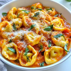 - 12 oz cheese tortellini - 1 tablespoon olive oil - 3 cloves garlic, minced - 1 can (14 oz) crushed tomatoes - 1 cup heavy cream - 1 cup fresh basil leaves, chopped - 1 teaspoon dried oregano - Salt and pepper to taste - ½ cup grated Parmesan cheese (plus extra for serving) In this dish, cheese tortellini is the star. It brings a rich, hearty flavor. The olive oil adds a nice touch of warmth and a hint of fruitiness. Garlic is key here, as it gives a bold taste. Crushed tomatoes create a vibrant base, while heavy cream brings smoothness. Fresh basil leaves add a burst of flavor and aroma. Dried oregano gives depth, making each bite special. Finally, salt and pepper enhance the taste, while Parmesan cheese melts in to tie it all together. - Additional Parmesan cheese - Fresh basil leaves For garnish, I suggest adding more Parmesan cheese on top. It adds a nice salty kick. Fresh basil leaves are perfect to sprinkle on as well. They not only look great but also boost the flavor. Together, these garnishes make each serving look like a work of art. Enjoy your creamy tomato basil tortellini with these simple touches! {{ingredient_image_1}} To cook the tortellini, start by boiling salted water. Use a large pot for this. Bring the water to a rolling boil. This step is key for flavor. Next, add the cheese tortellini to the boiling water. Cook them according to the package instructions. This usually takes about 3 to 5 minutes. Stir gently to prevent sticking. Once cooked, drain the tortellini and set them aside. In the same pot, heat one tablespoon of olive oil over medium heat. Add three minced garlic cloves. Sauté for about one minute. You want the garlic fragrant but not browned. Now, pour in a can of crushed tomatoes. Let them simmer for about five minutes. This allows the flavors to mix well. After that, reduce the heat to low. Stir in one cup of heavy cream. Mix until it’s well blended. This will make the sauce creamy and rich. Next, add one cup of chopped fresh basil and one teaspoon of dried oregano. Season with salt and pepper to taste. Stir everything together, letting the sauce come alive with flavor. Now it’s time to fold in the cooked tortellini. Toss them gently in the sauce. Make sure each piece is well coated. Finally, add half a cup of grated Parmesan cheese. Stir until it melts and becomes creamy. Let everything heat through for another minute. This dish is now ready to serve! To make your sauce really pop, taste as you go. You can add salt, pepper, or even a pinch of sugar if it's too tart. If you like more flavor, try adding a dash of red pepper flakes. This adds a nice kick! For creaminess, make sure your heavy cream is fresh. It blends better and gives a rich taste. If you want extra creaminess, stir in more Parmesan cheese at the end. This makes the sauce even thicker and more delicious. When cooking tortellini, follow the package instructions closely. This helps you avoid overcooking. Overcooked pasta can become mushy and lose flavor. To check if it's done, taste a piece! If you want a fun twist, you can use other types of pasta. Bowtie or penne can work well too. Just remember to adjust the cooking time as needed. Pair your creamy tomato basil tortellini with a slice of crusty bread. This balances the meal nicely. A fresh salad with mixed greens also adds a nice crunch. For drinks, a light white wine like Pinot Grigio complements the dish perfectly. Its crisp flavor contrasts with the creamy sauce. If you prefer non-alcoholic options, try sparkling water with lemon. It’s refreshing and keeps it light! Pro Tips Use Fresh Basil: For the best flavor, use fresh basil leaves instead of dried. Add them at the end of cooking to retain their vibrant taste and aroma. Don't Overcook Tortellini: Follow the package instructions carefully to avoid mushy tortellini. They should be al dente for the best texture in the dish. Add a Kick: If you like a little heat, consider adding a pinch of red pepper flakes when you sauté the garlic for an extra layer of flavor. Make it Lighter: For a lighter version, substitute half-and-half or whole milk for heavy cream. This will reduce the richness while still keeping the dish creamy. {{image_2}} For a vegetarian twist, I suggest substituting protein sources. Use chickpeas or lentils for added protein. These legumes blend well with the creamy tomato sauce. They also boost nutrition while keeping the dish plant-based. You can also add vegetables for more flavor and texture. Spinach, zucchini, or bell peppers work great. Simply sauté them with garlic before adding the tomatoes. This way, you enhance both taste and nutrition. If you need gluten-free options, choose gluten-free tortellini. Many brands offer tasty alternatives made from rice or chickpeas. Check the package for cooking instructions, as they may differ from regular tortellini. For lactose-free options, try using coconut cream instead of heavy cream. It gives a rich texture without dairy. Additionally, find lactose-free cheese for a cheesy flavor without the lactose. To elevate the dish, add spices like red pepper flakes for heat. A pinch can make a big difference. You might also enjoy a dash of smoked paprika for a unique twist. Experimenting with other herbs can also be fun. Try thyme or parsley alongside basil. These herbs can give the dish a fresh, new flavor profile. Don't hesitate to mix and match based on what you have at home! You can keep creamy tomato basil tortellini in the fridge for up to three days. Store it in an airtight container to keep it fresh. I like to use glass containers, as they do not stain or retain odors. Make sure to let it cool down before sealing it up. This helps prevent excess moisture inside the container. You can freeze creamy tomato basil tortellini before or after cooking. If you freeze it before cooking, prepare the tortellini and sauce separately. Place them in freezer bags or containers. If you freeze it after cooking, let it cool first, then pack it away. To thaw, move the frozen tortellini to the fridge overnight. Reheat it in a pot over low heat. Stir gently and add a splash of cream or water if needed. This helps make the sauce creamy again. Enjoy your delicious meal anytime! Yes, you can use fresh tortellini. Fresh tortellini cooks faster than frozen. Make sure to follow the package instructions for cooking times. Fresh options often have a softer texture, which blends well with the creamy sauce. I love using fresh tortellini when I can find it. It adds a nice touch to the dish. You can use half-and-half or whole milk as a substitute. To keep the creaminess, add a little cornstarch to thicken. You might also consider cashew cream for a dairy-free option. Just blend soaked cashews with water until smooth. This keeps the dish rich and tasty without heavy cream. You can cook the tortellini and the sauce separately. Store them in airtight containers in the fridge. When you are ready to eat, combine them in a pot and heat gently. This method keeps the flavors fresh. You can also prepare the sauce in advance and add the tortellini later. Yes, you can make a vegan version. Use plant-based tortellini and substitute heavy cream with coconut milk or cashew cream. Nutritional yeast adds a cheesy flavor without dairy. Fresh basil enhances the taste, keeping it bright and fresh. This version is just as delicious! This dish combines cheese tortellini with a rich, creamy sauce. You start with simple ingredients like garlic, crushed tomatoes, and heavy cream. I shared tips to make your sauce perfect and ideas for serving. You can even modify it for various diets. Always remember, proper storage keeps your dish fresh for longer. Enjoy mixing flavors and trying new variations. A warm bowl of creamy tortellini never disappoints.