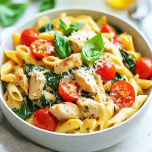 To make this One-Pot Creamy Tuscan Chicken Pasta, you need key items: - 2 tablespoons olive oil - 2 boneless, skinless chicken breasts, diced - Salt and pepper to taste - 3 cloves garlic, minced - 1 teaspoon dried Italian herbs (basil, oregano, thyme) - 4 cups chicken broth - 12 ounces penne pasta - 1 cup cherry tomatoes, halved - 1 cup spinach, fresh or frozen - 1 cup heavy cream - 1/2 cup Parmesan cheese, grated - Fresh basil leaves for garnish These ingredients blend well to create a rich, creamy dish. The chicken, broth, and cream form a base that makes the pasta tasty. You can add extra flavors to this dish. Consider these options: - Sun-dried tomatoes for a tangy twist - Mushrooms for a meaty texture - Peas for a pop of color and sweetness - Red pepper flakes for some heat These add-ins can elevate your meal. Feel free to mix and match based on your taste. Choose fresh ingredients for the best taste. Here are some tips: - Look for firm and bright cherry tomatoes; they should not have blemishes. - Choose spinach with vibrant green leaves for freshness. - Pick herbs that smell fragrant and have no brown spots. Fresh produce enhances the flavor of your dish. Always inspect your items before buying to ensure quality. {{ingredient_image_1}} First, grab a large pot and heat two tablespoons of olive oil over medium heat. While the oil warms, season the diced chicken with salt and pepper. Once hot, add the chicken to the pot. Cook it for about 5-7 minutes, stirring often, until the chicken is browned and fully cooked. When done, remove the chicken from the pot and set it aside. In the same pot, add minced garlic and dried Italian herbs. Sauté this for one minute until you smell the great aroma. Next, pour in 4 cups of chicken broth and bring it to a gentle simmer. Now, add 12 ounces of penne pasta. Cook the pasta for about 10-12 minutes, stirring it occasionally. You want it to be al dente. About 2 minutes before the pasta is ready, stir in 1 cup of halved cherry tomatoes and 1 cup of spinach. Cook for another 3-4 minutes. The spinach should wilt, and the tomatoes should soften a bit. Once the pasta and veggies are cooked, lower the heat. Stir in 1 cup of heavy cream and 1/2 cup of grated Parmesan cheese. Mix until everything is creamy and combined. Now, return the cooked chicken to the pot. Stir it all together, and taste to see if you need more salt or pepper. When everything is heated through, let it sit for a minute to thicken a little. Serve the pasta hot, and don’t forget to add freshly torn basil leaves on top for that perfect finish! To get that lovely creamy texture, use heavy cream. It blends well with the chicken broth and cheese. Stir it in slowly over low heat. This helps it mix smoothly without curdling. If you want it creamier, add more cheese. Grated Parmesan works best. Always taste as you mix. Adjust if needed. Timing is key for perfect pasta. Cook the penne until it’s al dente. This means it should be firm but not hard. Follow the package instructions for timing. Usually, it takes about 10-12 minutes. Stir it often to prevent sticking. Add the spinach and tomatoes a few minutes before it's done. This keeps them fresh and vibrant. To boost flavor, think about herbs and spices. Dried Italian herbs bring depth. You can also add red pepper flakes for heat. Fresh basil adds a nice touch too. For more richness, try a splash of white wine. It adds a layer of flavor that makes each bite special. Don’t forget to season well with salt and pepper! Pro Tips Use Fresh Herbs: Fresh basil or parsley can elevate the flavor of your dish significantly compared to dried herbs. Adjust Creaminess: For a lighter version, you can substitute half of the heavy cream with low-fat milk or Greek yogurt. Perfectly Cooked Pasta: To prevent overcooking, aim to cook the pasta just until al dente, as it will continue to cook slightly after being mixed with the sauce. Leftover Chicken: You can easily use leftover rotisserie chicken for this recipe to save time and add extra flavor. {{image_2}} You can switch up the pasta in this dish. I love using penne, but other shapes work well too. Try fusilli, farfalle, or even spaghetti. Each pasta shape holds sauce differently. This adds new textures and flavors to your meal. Just keep the cooking time in mind. Some shapes may need a little more or less time. Want to change the protein? You have options. Instead of chicken, use shrimp, turkey, or even sausage. Each choice brings a different taste. For a lighter dish, chicken breast is best. If you prefer a bolder flavor, go for sausage. Remember to adjust cooking times based on your protein. You can make this dish vegetarian, and it’s still delicious! Skip the chicken and add more veggies. Consider zucchini, mushrooms, or bell peppers. These add great flavor and nutrition. You can also use tofu for protein. Just sauté it until golden before adding to the pot. This way, you keep the creamy sauce and enjoy a veggie-packed meal. To store leftovers, let the pasta cool first. Then, place it in an airtight container. It stays fresh for up to three days in the fridge. Make sure to press out any air. This keeps the pasta from getting soggy. When you’re ready to eat, reheat the pasta on the stove. Add a splash of chicken broth or water. This helps bring back the creamy texture. Heat it over medium-low heat, stirring often. You can also use the microwave. Just cover the dish and heat in short bursts, stirring in between. If you want to freeze some, use a freezer-safe container. It can last up to three months. Before you freeze, leave out the heavy cream and cheese. Add those when you reheat it. To thaw, place it in the fridge overnight. Reheat on the stove for best results. It takes about 30 minutes to make this dish. First, you spend 10 minutes prepping. Then, it cooks for 20 minutes. This quick time makes it perfect for busy nights. Yes, you can make this dish ahead of time. Cook it and store in the fridge. It stays good for 3 days. When you reheat, it will still taste great. You can serve this pasta with a simple salad or garlic bread. A light salad adds freshness. Garlic bread gives a nice crunch. Both sides complement the creamy pasta well. This blog post covered all you need for One-Pot Creamy Tuscan Chicken Pasta. We talked about key ingredients, including chicken and fresh produce, and how to cook everything step by step. I shared tips for creamy texture and perfect timing. You can switch up the pasta or protein to fit your tastes. Finally, I detailed how to store leftovers or freeze the dish. Enjoy making this meal; it’s simple, tasty, and sure to impress!