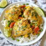 To make Coconut Chicken and Rice, you need a few key items: - 2 cups jasmine rice - 1 can (14 oz) coconut milk - 1 cup chicken broth - 4 chicken thighs, skinless and boneless - 1 tablespoon curry powder - 1 teaspoon garlic powder - 1 teaspoon ginger powder - 2 tablespoons olive oil - 1 red bell pepper, diced - 1 cup frozen peas - 1 tablespoon soy sauce - Salt and pepper to taste - Fresh cilantro, for garnish - Lime wedges, for serving These ingredients give the dish its rich, creamy flavor and satisfying texture. You can add extra touches to make the meal special. Consider: - Sliced green onions for crunch - Chopped peanuts for a nutty flavor - Fresh chili for heat These garnishes provide added flavors and textures. They also make the dish look beautiful on the plate. If you can't find some ingredients, don't worry! Here are some swaps: - Use basmati rice instead of jasmine rice. - Swap chicken thighs for chicken breasts if you prefer. - Coconut milk can be replaced with almond milk for a lighter option. - You can use vegetable broth in place of chicken broth for a vegetarian dish. These substitutions keep the dish tasty while allowing you to use what you have on hand. {{ingredient_image_1}} Start by rinsing the jasmine rice. Place it in a fine-mesh strainer. Run cold water over the rice until the water runs clear. This step removes extra starch, giving you fluffy rice. Next, in a medium saucepan, combine the rinsed rice with the coconut milk and chicken broth. Add 1/2 teaspoon of salt. Bring this mixture to a boil over medium heat. Once it boils, reduce the heat to low. Cover the pan and let it simmer for 15 to 20 minutes. The rice should become tender and absorb all the liquid. While the rice cooks, grab your chicken thighs. Season them with curry powder, garlic powder, ginger powder, salt, and pepper. Make sure every piece is coated well. In a large skillet, heat olive oil over medium-high heat. Add the seasoned chicken thighs to the skillet. Cook them for about 5 to 6 minutes on each side. Look for a golden brown color. Ensure the chicken is cooked all the way through. Once done, remove the chicken from the skillet and set it aside. In the same skillet, add the diced red bell pepper. Sauté it for about 3 to 4 minutes until it softens. This adds a nice crunch and color to your dish. Next, add the frozen peas and soy sauce. Mix everything well. Cook for an additional 2 minutes until the peas are heated through. Now, slice the cooked chicken thighs and return them to the skillet. Mix them with the vegetables for one last minute of cooking. Once the rice is ready, fluff it with a fork and serve it warm on plates. Top it with the coconut chicken and vegetable mix. Garnish with fresh cilantro, and serve lime wedges on the side for an extra zing. Enjoy your meal! To get fluffy rice, rinse jasmine rice well. Use cold water until it runs clear. This removes extra starch and helps prevent stickiness. When cooking, combine rice, coconut milk, chicken broth, and a little salt. Bring it to a boil, then lower the heat. Cover and simmer for 15-20 minutes. Let it rest for a few minutes after cooking, then fluff with a fork. This will make your rice light and airy. For juicy chicken thighs, season them well. Use curry powder, garlic powder, ginger powder, salt, and pepper. Heat olive oil in a skillet over medium-high heat. Cook the chicken for about 5-6 minutes on each side. Look for a golden brown color and ensure it’s cooked through. If you want extra flavor, let the chicken rest for a few minutes before slicing. This keeps the juices locked in. Seasoning makes a big difference in taste. Use curry powder for warmth and depth. Garlic and ginger powders add a nice kick. Don’t forget salt and pepper to bring out the flavors. For a fresh touch, add diced red bell pepper and frozen peas to the skillet. A splash of soy sauce boosts umami and ties everything together. Garnish with fresh cilantro and serve with lime wedges for a zesty finish. Pro Tips Rinse the Rice: Rinsing jasmine rice helps to remove excess starch, resulting in a fluffier final texture. Check Chicken Doneness: Always ensure chicken is cooked to an internal temperature of 165°F for safety. Enhance Flavor: Add a splash of lime juice to the rice before serving for an extra burst of flavor. Vegetable Variations: Feel free to switch up the vegetables based on seasonal availability or your personal preferences. {{image_2}} You can switch chicken for other proteins. Try shrimp, tofu, or fish. Each choice gives a new taste. Shrimp cooks fast, so add it to the skillet last. Tofu needs a bit of time to soak up flavor. Just cook it until golden brown. Making this dish vegan is easy. Replace chicken with chickpeas or lentils. Use vegetable broth instead of chicken broth. Coconut milk still adds creaminess. You can also add mushrooms for a meat-like texture. The recipe is flexible with veggies. You can use broccoli, carrots, or snap peas. Just chop them small for even cooking. Cook them with the red bell pepper to keep flavors bright. Mix in spinach at the end for extra greens. Store any leftover coconut chicken and rice in an airtight container. Make sure to let it cool first. Place it in the fridge. It will stay fresh for about three days. If you want to keep it longer, consider freezing it. To reheat, you can use a microwave or a skillet. If using a microwave, place the rice and chicken in a bowl. Add a splash of water to keep it moist. Heat in short bursts until warm. In a skillet, add a little oil and cook on low heat. Stir often until heated through. To freeze, store the dish in a freezer-safe container. Keep it sealed well to avoid freezer burn. It can last up to three months in the freezer. When ready to eat, thaw it in the fridge overnight. Then, reheat as mentioned before. This way, you have a quick meal ready for busy days! You can serve this dish with a few tasty sides. A simple green salad works well. You can also add sliced cucumbers for crunch. If you want more flavor, serve with mango salsa. Fresh fruit like pineapple or mango pairs nicely too. Don’t forget lime wedges for a zesty kick. Yes, you can use brown rice. Just keep in mind that it takes longer to cook. You will need to adjust the cooking time to about 40-45 minutes. Brown rice also has a nuttier flavor. It adds more fiber too, which is great for health. Coconut Chicken and Rice is moderate in calories. One serving has about 400-500 calories. It has protein from chicken and fiber from rice. Coconut milk adds healthy fats but also calories. To make it lighter, you can use less coconut milk or chicken. In this post, I covered the key ingredients, easy steps, and helpful tips for coconut chicken and rice. You learned about substitutions and variations to fit your taste. Remember, cooking is fun! Experiment with sides, sauces, and veggies. Store your leftovers properly for later enjoyment. This dish is both tasty and versatile, making it perfect for anyone. Embrace your cooking journey and share your creations with others. Happy cooking!
