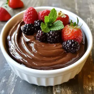 - 2 ripe avocados, peeled and pitted - 1/2 cup unsweetened cocoa powder - 1/3 cup maple syrup or honey - 1/4 cup almond milk or any milk of your choice - 1 teaspoon vanilla extract - A pinch of sea salt - Optional garnishes: Fresh berries and mint leaves To make a rich and creamy avocado chocolate mousse, you need simple, healthy ingredients. Start with two ripe avocados. They give the mousse a smooth texture. Next is cocoa powder. It adds a deep chocolate flavor. Use half a cup for the best taste. For sweetness, use either maple syrup or honey. One-third of a cup works well. You can also adjust this to your taste. Almond milk makes it creamy, so add a quarter cup. If you prefer another milk, that&rsquo;s fine too. A teaspoon of vanilla extract gives a nice touch of flavor. Finally, a pinch of sea salt helps balance the sweetness. You can get creative with garnishes! Fresh berries and mint leaves add color and freshness. Enjoy making this delightful treat! {{ingredient_image_1}} 1. Start by taking two ripe avocados. Peel them and remove the pits. Place them in a blender. I love using ripe avocados because they add a creamy texture. 2. Blend the avocados until they become smooth and creamy. Use a spatula to scrape the sides of the bowl. This helps all the avocado mix well. 3. Now, add 1/2 cup of unsweetened cocoa powder, 1/3 cup of maple syrup (or honey), 1/4 cup of almond milk, 1 teaspoon of vanilla extract, and a pinch of sea salt to the blender. 4. Blend again until everything combines into a rich and velvety mix. If you want it sweeter, you can add more maple syrup. 5. Taste the mousse. If it feels too thick, pour in a little more almond milk. Blend again until you reach your desired consistency. 6. Once you have the mousse ready, transfer it to serving bowls or glasses. 7. To get the best flavor, chill the mousse in the fridge for at least 30 minutes. This step helps firm it up and blend the flavors. 8. When you're ready to serve, take the mousse out and garnish it with fresh berries and mint leaves. This adds a nice touch of color and freshness to your dessert. To know if your mousse is too thick or thin, look for a silky texture. If it feels too dense, simply add a bit more almond milk. A good mousse should flow smoothly from a spoon but still hold its shape. For the best blending techniques, always start with the ripe avocados. Blend them alone first until they are creamy. Then, add the cocoa powder and sweeteners. Make sure to scrape the sides of the bowl often. This helps mix everything evenly and avoids lumps. You can adjust the flavors based on your taste. If you like it sweeter, add more maple syrup. If you want a richer chocolate flavor, increase the cocoa powder slightly. Always taste as you go; this lets you find the perfect balance that suits you. Pro Tips Avocado Ripeness: Use ripe avocados for the creamiest texture. They should yield slightly to pressure when gently squeezed. Sweetness Adjustment: Taste the mousse before chilling. If you prefer it sweeter, feel free to add more maple syrup or honey. Chilling Time: Allow the mousse to chill for at least 30 minutes. This helps the flavors meld together and enhances the overall taste. Garnish for Presentation: Use a mix of fresh berries and mint leaves to elevate presentation. They add color and a refreshing contrast to the rich mousse. {{image_2}} You can easily adapt avocado chocolate mousse to fit different diets. For a vegan option, just use maple syrup and almond milk. This mousse stays rich and creamy without any dairy. The avocados provide a smooth texture, while cocoa powder adds a deep chocolate flavor. If you want a dairy-free mousse, stick with almond milk or any other non-dairy milk. You can try oat milk or coconut milk for different tastes. Both will keep the mousse creamy and delicious. To make your mousse even more special, think about adding flavor enhancers. A touch of espresso powder can give it a rich coffee taste. You could also mix in nut butters, like almond or peanut butter. This adds a nice twist and more creaminess. Feel free to play with these options. You can create a mousse that fits your taste and diet. Enjoy experimenting with flavors! To keep your avocado chocolate mousse fresh, store it in an airtight container in the refrigerator. This helps the mousse stay rich and creamy. It is best to cover the mousse tightly to avoid air exposure, which can lead to browning. If you want to save mousse for a longer time, consider freezing it. Use a freezer-safe container or ice cube trays for easy portioning. When you want to enjoy it again, just thaw it in the fridge overnight. This mousse stays fresh for about three days in the fridge. If frozen, it can last for up to two months. Just remember that the texture may change slightly after freezing, but it will still taste great! Yes, avocado chocolate mousse is healthy. It uses ripe avocados, which are full of good fats. These fats help your heart. Cocoa powder adds antioxidants, which are great for your body. Maple syrup or honey give it sweetness without refined sugar. This dessert is tasty and nutritious. Yes, you can use different sweeteners. If you prefer, try honey, agave, or coconut sugar. Each sweetener gives a unique taste. Just adjust the amount to fit your liking. Taste the mousse as you mix to find the right sweetness for you. You can use any milk you like. Cow's milk, soy milk, or oat milk work well. Each option changes the flavor a bit. If you want a nut-free choice, go for oat milk or soy milk. Just keep blending until it&rsquo;s creamy. You can keep it in the fridge for about three days. Make sure to store it in an airtight container. The mousse may darken a bit but will still taste great. If you have leftovers, enjoy them the next day! You now know how to make delicious avocado chocolate mousse. We covered key ingredients, step-by-step instructions, and tips for the perfect texture. You learned about tasty variations and storage tips to keep your mousse fresh. This dessert is simple, healthy, and fun to make. Enjoy your culinary adventure and share this treat with others! I hope you feel inspired to try it for yourself.