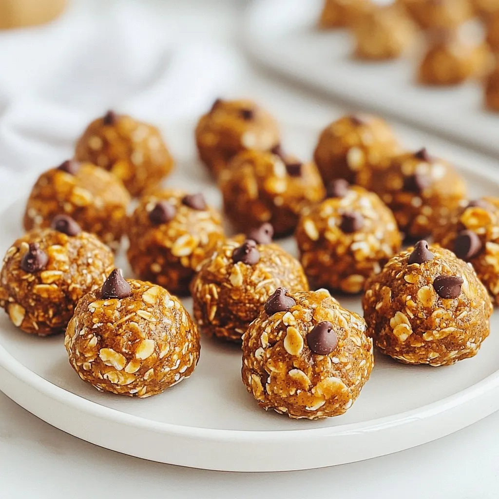 To make pumpkin spice energy bites, you need a few key items. Here’s what to gather: - 1 cup rolled oats - 1/2 cup pumpkin puree - 1/4 cup almond butter (or another nut butter) - 1/4 cup honey or maple syrup - 1 teaspoon pumpkin spice blend - 1/2 teaspoon vanilla extract - Pinch of salt These ingredients create a soft, chewy texture. The oats and pumpkin give you fiber and nutrients. Almond butter adds healthy fats and protein. Honey or maple syrup sweetens the bites naturally. You can make these energy bites more fun with extra flavors. Here are some great options: - 1/4 cup mini chocolate chips - 1/4 cup chopped nuts or seeds (like pecans or sunflower seeds) Adding chocolate chips makes them sweeter. Chopped nuts or seeds add a nice crunch. Feel free to mix and match based on what you like! These energy bites are not just tasty; they are good for you too! Each bite packs: - Good carbs from oats and pumpkin - Healthy fats from nut butter - Natural sweetness from honey or maple syrup They are a great snack before or after a workout. Plus, they are easy to store and grab on the go. Enjoy a healthy treat that fuels your day! {{ingredient_image_1}} Start by gathering your ingredients. You will need rolled oats, pumpkin puree, almond butter, honey, and vanilla extract. In a large mixing bowl, combine 1 cup of rolled oats, 1/2 cup of pumpkin puree, 1/4 cup of almond butter, and 1/4 cup of honey or maple syrup. Stir until all ingredients mix well. Make sure everything is blended evenly. Next, add 1 teaspoon of pumpkin spice blend and a pinch of salt. If you want some sweetness, toss in 1/4 cup of mini chocolate chips. Stir again until well combined. Now, it's time to shape the mixture into bites. Add 1/4 cup of chopped nuts or seeds to the bowl. Fold them gently into the mix. To form the bites, take a small amount of the mixture in your hands. Roll it into a ball that's about 1 inch in diameter. If it sticks to your hands, wet them slightly with water. This will help you shape the bites without a mess. After forming the bites, place them on a parchment-lined baking sheet. Make sure they are spaced out well. Refrigerate the bites for at least 30 minutes. This helps them firm up and hold their shape. Once they are set, you can store them in an airtight container. Keep them in the fridge for up to one week, or freeze them for longer storage. Enjoy your tasty and healthy snack anytime! When you mix the ingredients for your pumpkin spice energy bites, do it in a large bowl. Start with the rolled oats, pumpkin puree, and almond butter. Make sure to add honey or maple syrup next. Mix these well. I like to use a sturdy spatula or my hands for this. You want a smooth blend where all flavors come together. If your mixture feels too sticky, wet your hands slightly before rolling. This small trick helps. You can also chill the mixture for 10 minutes before rolling. This makes it easier to handle. If you want, add a bit more oats to the mix. This can help reduce stickiness too. You can make these bites even better with some changes. Try adding a pinch of nutmeg or cinnamon for extra warmth. If you prefer, swap out almond butter for peanut butter or sunbutter. For sweetness, use agave syrup instead of honey. Mini chocolate chips are a fun option, but you can skip them if you want a healthier treat. Pro Tips Use Fresh Pumpkin Puree: For the best flavor, consider using fresh pumpkin puree instead of canned. You can easily roast and puree your own pumpkin for a more vibrant taste. Customize Your Sweetener: Feel free to adjust the amount of honey or maple syrup according to your taste preference. You can also substitute with agave syrup for a vegan option. Experiment with Add-ins: Get creative with your energy bites by adding different mix-ins such as dried fruits, seeds, or spices to suit your flavor preferences. Perfect Storage: To keep your energy bites fresh, store them in an airtight container in the fridge. For longer storage, freeze them and enjoy them anytime! {{image_2}} You can switch up the nut butter to fit your taste. Almond butter is my go-to, but peanut butter works well too. Cashew butter adds a creamy touch. Sunflower seed butter is great for nut-free options. Each type brings a unique flavor and texture. Feel free to experiment with the nut butter you love most. Honey and maple syrup add sweetness, but other options exist. Agave syrup offers a lighter flavor. You could also use brown rice syrup for a thicker texture. If you want to cut sugar, try mashed bananas or dates. These natural sweeteners make your energy bites tasty and healthy. You can make these bites festive by adding seasonal ingredients. Dried cranberries add tang and color. Chopped nuts like pecans boost crunch and flavor. You could even mix in pumpkin seeds for extra nutrition. These small changes keep your snacks fresh and fun all year. To keep your pumpkin spice energy bites fresh, store them in an airtight container. This helps prevent moisture from getting in. Place the container in the fridge right after making them. They stay fresh for up to one week. If you want to enjoy them longer, freezing is a great option. To freeze your energy bites, first let them chill in the fridge for 30 minutes. This helps them hold their shape. After they are firm, place them in a single layer on a baking sheet. Freeze them for about two hours. Once frozen, transfer them to a freezer bag or container. They can last for up to three months in the freezer. The shelf life of pumpkin spice energy bites is about one week in the fridge. Always look for signs of spoilage, like an off smell or change in texture. If they seem dry or hard, it’s best to toss them. If frozen, thaw them in the fridge overnight before eating. Enjoy your tasty and healthy snack with peace of mind! Yes, you can! Feel free to swap pumpkin spice for other blends. Cinnamon, nutmeg, and ginger all work well. You can even create your own mix. Just keep in mind that the flavor will change. Experiment to find what you like best! These energy bites stay fresh for one week in the fridge. Store them in an airtight container to keep them moist. If you want to keep them longer, freeze them. They can last up to three months in the freezer. Absolutely! These bites are packed with nutrients. They have oats, which provide fiber. The pumpkin puree adds vitamins and minerals. Almond butter gives you healthy fats and protein. They are a great snack choice for energy! Yes! To make these bites vegan, replace honey with maple syrup. This keeps the recipe plant-based. All other ingredients are already vegan. Enjoy these tasty bites while staying true to your dietary needs! You now know how to make tasty pumpkin spice energy bites. We covered the main ingredients, preparation steps, and storage tips. You can mix in extra flavors or swap ingredients to fit your taste. These bites are easy to make and fun to enjoy anytime. They stay fresh in the fridge or freezer, making them a perfect snack. Try different nut butters or sweeteners for variety. Happy snacking!