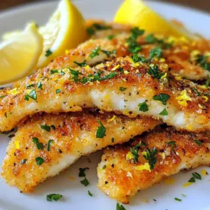 - 4 tilapia fillets - 1 cup all-purpose flour - 1/2 cup cornmeal - 1 tablespoon lemon zest - 2 teaspoons freshly cracked black pepper - 1 teaspoon garlic powder - 1 teaspoon paprika - 1/2 teaspoon salt - 2 large eggs - 1/4 cup milk - 1/4 cup olive oil (for frying) - Fresh lemon wedges (for serving) - Fresh parsley, chopped (for garnish) To boost the taste, add these options: - 1 teaspoon cayenne pepper for heat - 1 tablespoon fresh herbs like thyme or dill - 1 tablespoon grated Parmesan cheese for a cheesy touch Each serving of crispy lemon pepper tilapia offers: - Calories: 320 - Protein: 25g - Fat: 15g - Carbohydrates: 25g - Fiber: 1g - Sugar: 1g This dish provides protein and healthy fats. The lemon zest adds a bright flavor. Feel free to customize the recipe for your needs. {{ingredient_image_1}} Start by gathering your ingredients. You will need flour, cornmeal, lemon zest, black pepper, garlic powder, paprika, and salt. In a shallow dish, mix the flour, cornmeal, lemon zest, black pepper, garlic powder, paprika, and salt. This blend gives the fish a great flavor. Make sure to mix well so all spices combine evenly. Next, take two large eggs and crack them into a bowl. Add 1/4 cup of milk and whisk until smooth. Now, take your tilapia fillets. Dip each fillet into the egg mixture. Allow any extra egg to drip off. Then, coat the fillet in the flour mixture. Press down gently to ensure the coating sticks well to the fish. Repeat this for all fillets. Heat 1/4 cup of olive oil in a large skillet over medium heat. Once the oil is hot, place the coated tilapia fillets into the pan. Make sure not to overcrowd the skillet. You may need to fry in batches. Cook each fillet for about 3 to 4 minutes on each side. The fish should turn a nice golden brown. Use a spatula to flip the fillets gently. When done, remove them from the skillet and place them on a plate lined with paper towels. This step helps to soak up any extra oil. Enjoy your crispy lemon pepper tilapia hot, garnished with parsley and fresh lemon wedges. To get that perfect crispiness, start with dry fillets. Pat them with a paper towel. This helps the coating stick well. Use a mix of flour and cornmeal. Cornmeal gives a nice crunch. Don't rush the frying. Cook the tilapia in hot oil. This seals in the moisture and keeps it flaky. Fry each side for just 3-4 minutes. Look for a golden brown color for the best result. You need some basic tools for this recipe. Use a shallow dish for the coating mix. This helps you coat the fish evenly. A large skillet is key. It should be heavy enough to hold heat well. A spatula is important for flipping the fish gently. Don't forget a paper towel-lined plate. This helps drain excess oil after frying. These tools will make your cooking easier and more fun. Crispy lemon pepper tilapia tastes great with many sides. Try serving it with a fresh salad. A simple green salad adds crunch and brightness. You can also pair it with rice or quinoa for a filling meal. Adding fresh lemon wedges enhances the flavor. A sprinkle of chopped parsley makes it look nice and adds freshness. Each bite will feel balanced and delightful. Pro Tips Use Fresh Ingredients: Always opt for fresh tilapia fillets for the best flavor and texture. Frozen fish can be used, but ensure they are thoroughly thawed and dried before cooking. Maintain Oil Temperature: Ensure the olive oil is hot enough before adding the fillets. If the oil is not hot, the coating may become soggy instead of crisping up. Don’t Overcrowd the Pan: Fry the fillets in batches if necessary. Overcrowding can lower the oil temperature, resulting in uneven cooking and less crispy fish. Serve Immediately: For the best texture, serve the tilapia right after frying while it's still hot and crispy. Reheating can make it lose its crunch. {{image_2}} You can change the flavor of your crispy lemon pepper tilapia easily. Try using different herbs and spices. For a spicy kick, add cayenne pepper or chili powder. If you love Italian flavors, use dried oregano and basil. For a smoky taste, swap in smoked paprika. You can even add some grated Parmesan to the coating mixture for a cheesy twist. Each option gives the dish a fresh taste. Frying gives you that crispy texture, but baking is a healthier choice. If you want to bake, preheat your oven to 400°F. Line a baking sheet with parchment paper. After coating the tilapia, place the fillets on the sheet. Brush them lightly with olive oil and bake for 15-20 minutes. Check for a golden color on the outside. Baking keeps the fish juicy and cuts down on extra oil. Crispy lemon pepper tilapia goes well with many sides. Serve it with a light salad for a fresh crunch. Roasted vegetables like asparagus or broccoli complement the dish nicely. You can also pair it with rice or quinoa for a filling meal. Don’t forget to squeeze fresh lemon juice on top for even more flavor. Enjoying this dish with the right sides can make it even more special. After enjoying your crispy lemon pepper tilapia, store leftovers in an airtight container. Let the fish cool down before sealing it. This helps keep the fish fresh and tasty. You can keep it in the fridge for up to three days. If you want to keep it longer, freezing is a great option. To reheat your tilapia, use the oven or a skillet. Preheat your oven to 350°F (175°C). Place the fillets on a baking sheet. Heat for about 10-15 minutes. This helps regain some crispiness. If using a skillet, warm it on medium heat. Add a little oil and cook each side for 2-3 minutes. Avoid the microwave, as it can make the fish soggy. To freeze tilapia, wrap each fillet in plastic wrap. Then place them in a freezer bag or container. Remove as much air as possible. This prevents freezer burn. You can keep them in the freezer for up to three months. When ready to eat, thaw in the fridge overnight before reheating. Yes, you can use frozen tilapia fillets. Just make sure to thaw them first. You can leave them in the fridge overnight or run them under cold water for a quick thaw. After thawing, pat them dry with a paper towel. This helps the coating stick better. Tilapia is fully cooked when it turns opaque. The flesh should flake easily with a fork. You can also check the internal temperature. It should reach 145°F (63°C). If you cut into the fish and see no pink, it is done. If you don't have cornmeal, you can use breadcrumbs instead. They will give a nice crunch as well. You could also use crushed crackers or panko for a different texture. Each option will add its own flavor and crunch to the dish. This blog post covered key steps for making tasty tilapia. We discussed the ingredients and optional flavors to enhance your dish. You learned how to coat, fry, and achieve that perfect crispiness. We also looked at variations, storage tips, and answered common questions. In closing, make this tilapia your own with different spices and cooking methods. Enjoy experimenting with sides and flavors for a meal that suits you.