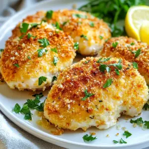 - 4 boneless, skinless chicken breasts - 1 cup grated Parmesan cheese - 1 cup panko breadcrumbs - 2 eggs - 2 teaspoons garlic powder - 1 teaspoon dried Italian herbs (oregano, basil, thyme) - 1/2 teaspoon salt - 1/2 teaspoon black pepper - Cooking spray The main ingredients for this dish are simple. Boneless, skinless chicken breasts form the base. They cook quickly and stay juicy. Grated Parmesan cheese adds a rich flavor. Panko breadcrumbs give the chicken a nice crunch. You will also need two eggs for binding. For seasoning, garlic powder adds a savory touch. Dried Italian herbs bring in a mix of flavors. Salt and black pepper balance everything. Together, they enhance the chicken's taste without overpowering it. Finally, cooking spray is a must. It helps achieve that golden, crispy finish. It also keeps the chicken from sticking to the basket. Use it generously to get the best results. {{ingredient_image_1}} Set your air fryer to 380°F (190°C). Preheating helps cook the chicken evenly. This step is key for the best results. In a shallow bowl, mix together the grated Parmesan cheese, breadcrumbs, garlic powder, dried Italian herbs, salt, and black pepper. Blend these well for an even flavor. This coating gives the chicken a crispy and tasty layer. Take two eggs and beat them in a separate bowl. Dip each chicken breast into the egg wash, coating it fully. Let any extra egg drip off. Next, press the chicken into the Parmesan and breadcrumb mix. Make sure to coat both sides well. This step is crucial for that delicious crunch. Place the coated chicken breasts in the air fryer basket. Keep them in a single layer, and do not let them touch. Lightly spray the tops with cooking spray for extra crispiness. Air fry them for about 12-15 minutes. Flip the chicken halfway through the cooking time. Check that the internal temperature reaches 165°F (75°C) to ensure they are fully cooked. Once done, let the chicken rest for a couple of minutes before serving. To get that perfect crust, use panko breadcrumbs. They are light and fluffy. This texture gives your chicken a nice crunch. Regular breadcrumbs can work, but they won’t be as crispy. Using cooking spray is key to achieving crispiness. After you coat the chicken, spray the top lightly. This helps the crust brown evenly. Don't skip this step. A little spray goes a long way! Always check the internal temperature of your chicken. It should reach 165°F (75°C). This ensures the chicken is safe to eat and juicy. An instant-read thermometer makes this easy. After cooking, let your chicken rest for a couple of minutes. This allows the juices to settle. If you cut it too soon, the juices run out. Give it time to relax for the best flavor! Presentation makes every meal feel special. Serve your chicken on a clean plate, garnished with fresh parsley. A side of lemon wedges adds a pop of color and flavor. Pair it with a simple green salad for a balanced meal. The colors and textures make the dish look inviting. Enjoy your beautiful, tasty creation! Pro Tips Use Fresh Ingredients: For the best flavor, opt for fresh herbs and high-quality Parmesan cheese. Fresh ingredients elevate the dish significantly. Don’t Overcrowd the Air Fryer: Ensure chicken breasts are placed in a single layer without overlapping. This allows for even cooking and crispiness. Let It Rest: After cooking, allow the chicken to rest for a few minutes. This helps juices redistribute, keeping the chicken moist and tender. Experiment with Flavors: Feel free to customize the breadcrumb mixture by adding spices or herbs like paprika or crushed red pepper for extra kick! {{image_2}} You can change the herbs for more flavor. Try fresh oregano or basil instead of dried. You can also use rosemary for a strong taste. Mix in some parsley for a fresh touch. Each herb gives the chicken a unique flavor. Experiment and find your favorite mix! Parmesan cheese is great, but you can switch it up. Use Pecorino Romano for a sharper bite. Mozzarella can add a nice melt and creaminess. For a smoky flavor, try smoked Gouda. These cheeses can change the overall taste of your dish. Don’t be afraid to mix and match! Pair your chicken with tasty sauces or sides. A side of marinara adds a nice kick. You can also serve it with a creamy garlic sauce for richness. For sides, a green salad works well. Roasted veggies can add color and nutrition. Enjoy making it your own! To store leftover chicken, let it cool first. Place the chicken in an airtight container. Make sure to cover it tightly. This helps keep it fresh. You can store it in the fridge for up to four days. If you want to eat it later, freezing is a great choice. When freezing cooked chicken, wrap each piece in plastic wrap. Then, put the wrapped chicken in a freezer bag. Make sure to push out any extra air before sealing. This helps prevent freezer burn. You can freeze the chicken for up to three months. When you are ready to eat it, just thaw it in the fridge overnight. To reheat the chicken, use an air fryer or oven for the best texture. Set the air fryer to 350°F (175°C). Heat for about 5-7 minutes. Flip the chicken halfway through to ensure even heating. If using an oven, place the chicken on a baking sheet. Cover it with foil to keep it moist. Heat for about 10-15 minutes. Enjoy the crispy texture and juicy flavor! It takes about 12 to 15 minutes to cook air fryer Parmesan crusted chicken. Start by preheating your air fryer to 380°F (190°C). Once it’s hot, place the chicken in a single layer. Flip the chicken halfway through cooking. To ensure it is done, check that the internal temperature reaches 165°F (75°C). This ensures juicy chicken with a crispy crust. Yes, you can easily make this recipe gluten-free. Just swap the regular breadcrumbs for gluten-free panko breadcrumbs. These will work well and still give you that crunchy texture. Check the Parmesan cheese to ensure it's gluten-free, as some brands may add fillers. This way, everyone can enjoy this tasty dish. Air fryer Parmesan crusted chicken pairs well with many sides. A fresh green salad adds crunch and color. Roasted vegetables bring a nice balance, too. You can also serve it with mashed potatoes or rice for a hearty meal. Add lemon wedges for a zesty kick, and enjoy the flavors together! This blog post showed you how to make air fryer Parmesan crusted chicken. We went over the main ingredients, how to prep and cook it, and tips for a perfect dish. Remember, the right breadcrumbs and cooking spray make a big difference. Explore variations to fit your taste, and don't forget to store leftovers properly. Using this guide, you can create a tasty meal that's quick and satisfying. Enjoy your chicken!