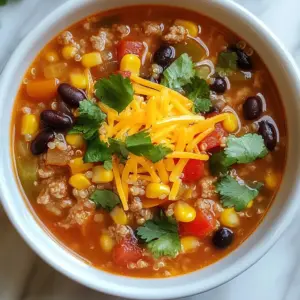 - 2 large bell peppers (red, yellow, or green), diced - 1 medium onion, chopped - 2 cloves garlic, minced - 1 lb ground turkey or beef - 1 can (14.5 oz) diced tomatoes - 4 cups chicken or vegetable broth - 1 cup uncooked quinoa or rice - 1 teaspoon dried oregano - 1 teaspoon smoked paprika - Salt and pepper to taste - 1 cup corn kernels (fresh or frozen) - 1 cup black beans, rinsed and drained - &frac12; cup shredded cheese (cheddar or mozzarella) for topping - Fresh cilantro or parsley for garnish - Extra shredded cheese - Chopped fresh herbs, like cilantro or parsley - A squeeze of lime juice for brightness - Sliced jalape&ntilde;os for a spicy kick For the best flavor, choose fresh bell peppers. Bright colors mean ripe and tasty peppers. Use lean ground turkey for a healthier option, or go with beef for a richer taste. Fresh herbs elevate the dish. If possible, pick organic vegetables and herbs to avoid pesticides. Quality broth adds depth. Homemade broth is great, but store-bought works too. Always check labels for low sodium options. {{ingredient_image_1}} To make stuffed pepper soup, gather all your ingredients first. This helps you stay organized. You will need bell peppers, onion, garlic, ground turkey or beef, diced tomatoes, broth, quinoa or rice, corn, black beans, and cheese. Having everything ready makes cooking fun and easy. 1. Heat the Oil: In a large pot, add a splash of olive oil. Heat it over medium heat. 2. Saut&eacute; the Onion and Garlic: Add the chopped onion and minced garlic. Cook them until they are fragrant and soft, about 3-4 minutes. 3. Brown the Meat: Add the ground turkey or beef to the pot. Cook until it is browned, breaking it into smaller pieces with a wooden spoon. 4. Add the Peppers: Stir in the diced bell peppers. Cook for another 3-4 minutes until they start to soften. 5. Mix in Tomatoes and Broth: Pour in the diced tomatoes and their juice. Add the chicken or vegetable broth and mix well. 6. Incorporate Grains and Seasonings: Add the uncooked quinoa or rice, dried oregano, smoked paprika, salt, and pepper. Stir to combine everything. 7. Bring to a Boil: Let the soup come to a gentle boil. Then, reduce the heat to a simmer. Cover the pot and cook for 20-25 minutes. This time allows the grains to become tender. 8. Final Touches: Stir in the corn and black beans. Heat them through for an extra 5 minutes. Taste and adjust the seasoning if needed. 9. Serve: Ladle the soup into bowls. Top with shredded cheese and fresh cilantro or parsley. - Prep First: Chop your veggies and measure ingredients before cooking. It saves time. - Use a Timer: Set a timer for each step. This helps you stay on track. - Clean as You Go: Wash dishes and utensils while the soup cooks. It makes cleanup easier. With these steps, you will create a hearty and flavorful stuffed pepper soup that warms the soul! When making stuffed pepper soup, avoid these common mistakes: - Not browning the meat: Always brown the ground turkey or beef well. This step adds depth to the flavor. - Skipping saut&eacute;ing the onions and garlic: Saut&eacute;ing builds a strong flavor base. Don&rsquo;t rush this step. - Using too much liquid: Follow the broth amount in the recipe. Too much can make the soup watery. To make your soup even tastier, consider these tips: - Add fresh herbs: Toss in fresh basil or thyme before serving. They add a bright flavor. - Use spices wisely: Consider adding cumin or chili powder for a warm kick. Just a pinch can change everything. - Incorporate acid: A splash of lime juice before serving brightens the flavors. It adds a nice contrast. You can easily adjust the soup to your taste: - Swap proteins: Use ground chicken or plant-based meat for a different flavor. Each choice adds its own twist. - Change the grains: If you don&rsquo;t like quinoa, try brown rice or even barley. Each option offers unique texture. - Add vegetables: Feel free to include zucchini, carrots, or spinach. They boost nutrition and flavor. Making stuffed pepper soup is simple and fun. Each tweak gives you a new dish! Pro Tips Choose Colorful Peppers: Using a mix of bell pepper colors not only enhances the visual appeal of your soup but also adds a variety of flavors and nutrients. Cook Quinoa Separately: For a more controlled texture, consider cooking the quinoa separately and adding it to the soup just before serving. This prevents it from becoming mushy. Customize Protein: Feel free to substitute the ground turkey or beef with other proteins like chicken, sausage, or plant-based alternatives to cater to your dietary preferences. Spice Adjustment: Adjust the amount of smoked paprika and oregano according to your taste. Adding a pinch of cayenne pepper can give your soup an extra kick! {{image_2}} You can make a tasty vegetarian or vegan version of stuffed pepper soup. Replace the ground turkey or beef with lentils or mushrooms. Both options bring a nice texture and flavor. Use vegetable broth instead of chicken broth. This keeps the soup plant-based. Add more beans, like kidney or pinto beans, for protein. You can also toss in extra veggies like zucchini or spinach for added nutrition. If you like a spicy kick, add red pepper flakes or diced jalape&ntilde;os. Start with a small amount and taste as you go. This way, you can control the heat. For a milder soup, skip the spicy additions and focus on herbs. You can enhance flavors with cumin or chili powder. These spices give warmth without too much heat. If you prefer different proteins, consider using chicken or pork. Ground chicken works well and cooks quickly. If you want a plant-based source, try using tofu. Crumble firm tofu and saut&eacute; it with the onion and garlic. This will give you a hearty and filling meal. Remember, adjust cooking times for any protein changes you make. Each option can change the flavor, so feel free to experiment! To keep your stuffed pepper soup fresh, let it cool first. Use an airtight container for storage. Fill the container with soup, leaving some space at the top for expansion. Store it in the fridge. It will last for about three to four days. Always label your container with the date. This helps keep track of freshness. If you want to save some for later, freezing works great. Allow the soup to cool completely before freezing. Use freezer-safe bags or containers. Portion out the soup for easy meals. Squeeze out the air from bags to prevent freezer burn. You can freeze it for up to three months. When you are ready to eat, just thaw it in the fridge overnight. Reheating is easy! You can use a pot on the stove or the microwave. If using a pot, heat it over medium-low heat. Stir the soup occasionally to avoid sticking. For the microwave, place the soup in a bowl and cover it. Heat for 2-3 minutes, stirring halfway through. Check the temperature before serving. Make sure it is hot all the way through. Enjoy your warm and hearty meal! You can swap quinoa or rice with pasta. Small pasta works best. You can also use farro or barley. These options will add a nice texture. Just adjust the cooking time as needed. Yes, you can make this soup in a slow cooker. Cook the meat and veggies first. Then add them to the slow cooker with all other ingredients. Set it on low for 6-8 hours or high for 3-4 hours. Stuffed pepper soup lasts about 3-5 days in the fridge. Store it in an airtight container. If you want to keep it longer, freeze it. It can last for up to 3 months in the freezer. Just make sure to cool it first before freezing. This blog post covered all you need to know about stuffed pepper soup. We discussed key ingredients, preparation steps, and tips for perfect flavor. I shared ways to avoid common mistakes and customize your dish. Storage tips help you enjoy leftovers with ease. When you try this recipe, remember to have fun. Cooking is about exploring tastes and textures. Enjoy your soup and the time in your kitchen!