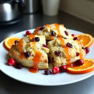 - 2 cups all-purpose flour - 1/4 cup granulated sugar - 1 tablespoon baking powder - 1/2 teaspoon salt - 6 tablespoons cold unsalted butter, cubed - 1/2 cup dried cranberries - Zest of 1 large orange - 1/2 cup heavy cream - 1 large egg - 1 teaspoon vanilla extract - 1/2 cup powdered sugar (for glaze) - 1-2 tablespoons fresh orange juice (for glaze) When baking, precise measurements matter. Use a kitchen scale if you can. For flour, spoon it into your measuring cup and level it off. If you need to swap ingredients, you can use whole wheat flour instead of all-purpose flour. The texture may change but it adds flavor. You can also swap heavy cream with milk, but the scones won&rsquo;t be as rich. For the egg, a flaxseed or chia seed mixture works as an egg substitute. Just mix one tablespoon of seeds with three tablespoons of water and let it sit for a few minutes. Using fresh ingredients is key to great scones. Fresh cranberries give a burst of flavor. Their tartness balances the sweetness of sugar. The orange zest adds a bright note to each bite. Fresh butter creates a flaky texture. Always check for the expiration dates. Quality ingredients enhance the taste, making every scone a delight. {{ingredient_image_1}} Start by preheating your oven to 400&deg;F (200&deg;C). Line a baking sheet with parchment paper. This step keeps the scones from sticking. In a large bowl, whisk together 2 cups of flour, 1/4 cup of sugar, 1 tablespoon of baking powder, and 1/2 teaspoon of salt. Mix until everything blends well. Next, add 6 tablespoons of cold, cubed butter. Use a pastry cutter or your fingers to mix it into the flour. You want it to look like coarse crumbs. Then, stir in 1/2 cup of dried cranberries and the zest of 1 large orange. This gives the scones a nice flavor. In a separate bowl, combine 1/2 cup of heavy cream, 1 large egg, and 1 teaspoon of vanilla extract. Whisk these ingredients together until smooth. Gradually add the wet mix to the dry mix. Stir gently until a dough forms. Be careful not to overmix. This helps keep the scones light and fluffy. Turn the dough onto a lightly floured surface. Knead it gently a few times until it comes together. Pat the dough into a circle about 1 inch thick. This is key for even cooking. Use a sharp knife to cut the circle into 8 wedges. Place the wedges on your prepared baking sheet, leaving about 1 inch between each scone. This allows them to expand while baking. Bake your scones in the preheated oven for 15 to 18 minutes. Keep an eye on them; they should look lightly golden on top. While they bake, prepare the glaze. Mix 1/2 cup of powdered sugar with enough fresh orange juice to make a drizzle-able consistency. Once the scones are out of the oven, let them cool for a few minutes on the baking sheet. Then, transfer them to a wire rack. Just before serving, drizzle the glaze over the warm scones. Enjoy the sweet aroma! To get the best scones, focus on cold ingredients. Use cold butter and cream. This keeps the scones flaky. Mix the butter into the flour until it looks like crumbs. Don&rsquo;t overwork the dough. This can make the scones tough. Just mix until everything is combined. Zest is key for flavor. Use the zest of one large orange in your dough. This adds a bright taste. The orange zest wakes up the scone&rsquo;s flavor. You can also add a bit of fresh juice to the glaze. This makes the scones even more tasty. Serve your scones warm for the best experience. They go great with tea or coffee. You might add a dollop of cream or a smear of butter. For a fun twist, pair them with a fruit jam. Fresh cranberries and orange slices make a lovely garnish. Pro Tips Chill Your Ingredients: For the flakiest scones, ensure your butter and cream are very cold before mixing them into the dough. Don&rsquo;t Overmix: Mix the dough just until combined to prevent tough scones. A little bit of crumbly texture is okay! Use Fresh Orange Zest: For the best flavor, use fresh orange zest rather than bottled. It enhances the citrus aroma of your scones. Experiment with Add-ins: Feel free to add nuts or chocolate chips to the dough for extra texture and flavor variation. {{image_2}} You can switch some ingredients to suit your taste. For a dairy-free version, use coconut cream instead of heavy cream. Replace butter with coconut oil for a plant-based option. If you want a gluten-free scone, use a gluten-free flour blend. You can also try using maple syrup in place of granulated sugar for a unique flavor twist. To make these scones even tastier, consider adding spices. A pinch of cinnamon or nutmeg can add warmth and depth. You might also try mixing in nuts like walnuts or pecans for crunch. For more citrus flavor, add lemon zest along with the orange zest. You can even fold in chocolate chips for a sweet treat! These scones are great for any time of year. In winter, try adding warm spices like ginger or cardamom. For a spring twist, you can mix in fresh berries like blueberries or raspberries. In the fall, consider adding pumpkin puree and spices for a seasonal delight. Each variation gives you a chance to explore new flavors and textures! To keep your leftover scones fresh, store them in an airtight container. Make sure the container is cool and dry. This helps the scones stay soft for about two days. If you want them to last longer, consider refrigerating them. Just be aware that refrigeration may change the texture slightly. If you want to save scones for later, freezing is a great option. First, let the scones cool completely. Then, wrap each scone in plastic wrap. After that, place them in a freezer bag or container. Label it with the date. Scones can stay fresh in the freezer for up to three months. When you are ready to enjoy them, simply thaw them in the fridge or at room temperature. To reheat the scones, preheat your oven to 350&deg;F (175&deg;C). Place the scones on a baking sheet. Heat them for about 5-10 minutes. This brings back their warmth and crispiness. You can also microwave them for 20-30 seconds. However, this might make them a bit softer. For the best result, stick to the oven method. Enjoy your scones warm with a drizzle of glaze! Yes, you can use fresh cranberries. However, fresh cranberries are tart. You may want to add more sugar to balance the flavor. Fresh cranberries also release more moisture during baking. This can change the texture of your scones. If you use fresh cranberries, chop them roughly. This makes them easier to mix into the dough. To make scones less crumbly, you need to handle the dough gently. Overworking the dough can lead to dryness. Use cold butter and cream. This helps keep the scones moist. Make sure not to add too much flour when kneading. Just pat the dough into shape and cut it. This keeps the scones light and fluffy. Yes, you can make the dough ahead of time. After mixing, wrap it in plastic wrap. Store it in the fridge for up to 24 hours. When you are ready to bake, just roll it out and cut your scones. This saves time on busy mornings or special occasions. To make great scones, you need fresh, quality ingredients and careful steps. Start by measuring and preparing your dough. Pay attention to how you shape and bake them for the best results. Use tips to perfect texture and enhance flavors. Try different ingredients and seasonal options for variety. Store leftovers properly to enjoy later. Remember, you can always prepare the dough ahead. Follow these steps to create delicious, delightful scones every time!