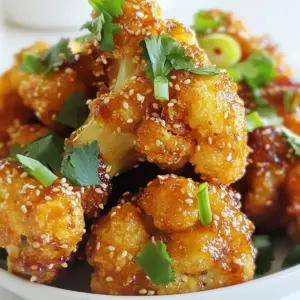 - 1 large head of cauliflower, cut into florets - 1 cup all-purpose flour (or gluten-free flour) - 1 cup almond milk (or any plant-based milk) The main ingredients for crispy sesame cauliflower wings are simple yet effective. Cauliflower is the star here. It gives a nice bite and absorbs flavors well. You can use all-purpose flour or switch it to gluten-free flour if you prefer. Almond milk adds moisture and helps the breading stick to the florets. - 1 teaspoon garlic powder - 1 teaspoon onion powder - 1 teaspoon salt - 1/2 teaspoon black pepper - 1/2 teaspoon smoked paprika - 1 cup breadcrumbs (panko for extra crunch) - 2 tablespoons sesame seeds Now, let&rsquo;s talk about seasonings. Garlic powder and onion powder add depth to the flavor. Salt and black pepper bring out the natural taste of the cauliflower. Smoked paprika adds a hint of smokiness. For the coating, panko breadcrumbs give an extra crunch. Mixing in sesame seeds adds a delicious nutty flavor that makes these wings irresistible. - 1/4 cup soy sauce - 2 tablespoons maple syrup - 1 tablespoon rice vinegar - 1 tablespoon sriracha (optional for heat) The sauce is where the magic happens. Soy sauce gives a savory base. Maple syrup adds sweetness and helps with caramelization. Rice vinegar brings a nice tang. If you like heat, sriracha is a great addition. This sauce brings everything together and makes your cauliflower wings truly special. {{ingredient_image_1}} Start by preheating your oven to 450&deg;F (230&deg;C). This high heat gives the wings their crispy texture. Next, line a large baking sheet with parchment paper. This step helps prevent sticking and makes cleanup easier. Create three breading stations. In one bowl, mix the flour, garlic powder, onion powder, salt, black pepper, and smoked paprika. In a second bowl, pour your almond milk. In the third bowl, combine the breadcrumbs and sesame seeds for extra crunch. To coat the cauliflower, take each floret and dip it into the flour mix first. Shake off any extra flour. Next, dip it into the almond milk, letting the excess drip off. Finally, coat it in the breadcrumb mix. Press gently to make sure it sticks well. Place the coated florets on your prepared baking sheet. Bake the cauliflower wings in the preheated oven for 25-30 minutes. Make sure to flip them halfway through. This helps them cook evenly and get crispy all around. Look for a golden brown color for the perfect crispiness. Enjoy the wonderful aroma as they bake! To get that perfect crunch, use panko breadcrumbs. Panko has a light and airy texture. This helps your cauliflower wings stay crispy longer. Regular breadcrumbs can work, but they may not give you the same result. For baking techniques, start with a hot oven. Preheat it to 450&deg;F (230&deg;C). This high heat helps the wings crisp up quickly. Make sure to flip the wings halfway through baking. This helps both sides get nice and crunchy. You can add spices to boost the flavor. Try adding cayenne pepper for heat. A pinch of cumin can add a nice warmth. Mix it into your breading for an extra kick. For dipping sauces, think outside the box. Ranch dressing is a classic choice. But you can also try tahini or a spicy peanut sauce. These will add new flavors to your wings. Garnish your wings with fresh cilantro or sliced green onions. This adds color and freshness to your dish. You can also sprinkle some extra sesame seeds on top for crunch. Pair your cauliflower wings with sides for a full meal. Serve them with a light salad or crispy fries. The mix of textures will make your meal even more enjoyable. Pro Tips Use Fresh Cauliflower: Fresh cauliflower ensures the best texture and flavor. Avoid any florets that are discolored or soft. Experiment with Spices: Feel free to add your favorite spices to the breading mixture for a personal twist; cayenne pepper or Italian seasoning can add great flavor. Double Coat for Extra Crunch: For an even crispier result, dip the floret in the flour mixture, then almond milk, and repeat before coating in breadcrumbs. Let Them Rest: Allow the coated cauliflower to sit for a few minutes before baking. This helps the breading adhere better during cooking. {{image_2}} You can make crispy sesame cauliflower wings even better with some simple swaps. - Using alternative flours: Try almond flour or chickpea flour instead of all-purpose flour. These flours add more nutrients. They also keep the wings gluten-free. - Low-sodium sauce options: Reduce sodium by using low-sodium soy sauce. You can also mix in some lemon juice for extra flavor without the salt. You can change the taste of your wings by adding different spices or sauces. - Adding spices or different sauces: Consider adding cumin or chili powder for a warm kick. Alternatively, you could use BBQ sauce or teriyaki sauce for a sweet twist. - Adjusting heat levels with various hot sauces: If you enjoy heat, use your favorite hot sauce. Sriracha works well, but you can also try buffalo sauce for a tangy punch. Cauliflower wings are great, but you can explore other veggies too. - Different vegetables to try as wings: Try using broccoli, eggplant, or even zucchini. Each of these veggies has a unique taste and texture. - Creative combinations with cauliflower: Mix cauliflower with chickpeas or sweet potatoes. These combinations can add flavor and nutrition to your snack. To store leftover crispy sesame cauliflower wings, place them in an airtight container. Make sure to let them cool first. Keeping them in the fridge helps maintain their flavor and freshness. For best results, eat them within three days. To keep the wings crispy, avoid stacking them. Instead, place them in a single layer. When you want to eat the leftovers, the best method is using an oven. Preheat your oven to 350&deg;F (175&deg;C). Spread the cauliflower wings on a baking sheet. Heat them for about 10-15 minutes. This helps restore their crispiness. If you have an air fryer, that works great too! Heat them at 350&deg;F for 5-7 minutes. Yes, you can freeze cauliflower wings! To freeze them, let them cool completely. Then, place them in a freezer-safe bag. Try to remove as much air as you can to prevent freezer burn. They can last up to three months in the freezer. When you want to eat them, thaw them in the fridge overnight. After thawing, follow the reheating instructions for the best texture. To make the best crispy cauliflower wings, focus on a few key techniques. First, use panko breadcrumbs for extra crunch. They create a lovely texture. Second, coat each floret well. Dip it into the flour mix, then almond milk, and finally the breadcrumbs. Make sure to press the breadcrumbs on firmly. Finally, bake at 450&deg;F (230&deg;C) and flip halfway through for even cooking. This ensures all sides get crispy. Yes, you can easily make this recipe gluten-free. Instead of all-purpose flour, use gluten-free flour. It's just as effective for the coating. For the breadcrumbs, choose gluten-free panko. Both swaps keep the flavor and texture without the gluten. You can create many different sauces for your cauliflower wings. Try mixing yogurt, lemon juice, and herbs for a tangy dip. For a spicy kick, blend hot sauce and honey. You could also make a sweet and tangy sauce with barbecue sauce and maple syrup. Experiment with flavors to find your favorite! Crispy sesame cauliflower wings pair well with various sides. Serve them with a fresh salad, like a cucumber and tomato salad. You could also offer dipping sauces, like ranch or tahini. For a full meal, add some roasted vegetables or a grain like quinoa. The options are endless! This blog post covered the key ingredients and steps for making crispy sesame cauliflower wings. We discussed the main ingredients needed, how to achieve the perfect crunch, and various flavor options. It&rsquo;s clear that with a few tweaks, you can customize this dish to fit your taste. Remember, whether you choose to bake, store, or serve, these wings can satisfy any craving. Enjoy experimenting and discovering your favorite versions. Enjoy your delicious and crispy cauliflower wings!