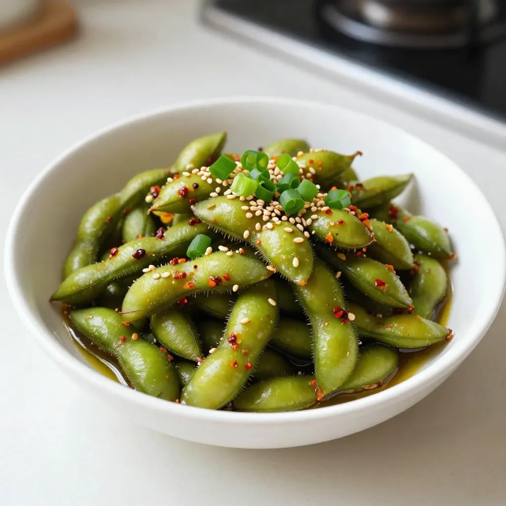 To make spicy garlic edamame, you need: - 2 cups edamame, in pods (fresh or frozen) - 3 tablespoons olive oil - 4 cloves garlic, minced - 1 tablespoon soy sauce - 2 teaspoons chili garlic sauce (adjust for spice preference) - 1 teaspoon sesame oil - 1 teaspoon freshly grated ginger - Salt to taste - 1 teaspoon toasted sesame seeds - Chopped green onions for garnish You can swap ingredients if needed: - Use avocado oil instead of olive oil for a different flavor. - If you lack fresh garlic, use garlic powder. Start with 1 teaspoon. - Tamari works as a gluten-free option instead of soy sauce. - For a milder dish, replace chili garlic sauce with sweet chili sauce. - You can skip ginger if you're not a fan, but it adds great flavor. Edamame is packed with nutrients. Here are some key benefits: - Protein Source: Edamame has all nine essential amino acids. - Fiber-Rich: It helps with digestion and keeps you full longer. - Low in Calories: This snack is healthy and won’t ruin your diet. - Vitamins and Minerals: Edamame contains vitamin K, folate, and iron. - Antioxidants: It may reduce the risk of chronic diseases. Enjoy this zesty and healthy snack while reaping its many benefits! {{ingredient_image_1}} First, decide if you want to use fresh or frozen edamame. If you use frozen edamame, follow the package directions to cook them. If you prefer fresh, bring a pot of water to a boil. Add the edamame pods and boil for 5-7 minutes. You want them tender but not mushy. Once cooked, drain the edamame and set them aside. Next, it’s time to make the spicy garlic mixture. In a large skillet, heat 3 tablespoons of olive oil over medium heat. Once the oil is warm, add 4 minced garlic cloves and 1 teaspoon of freshly grated ginger. Sauté them for about 1 minute until you smell the great aroma. Be careful not to burn the garlic; burnt garlic can taste bitter. Now, stir in 1 tablespoon of soy sauce, 2 teaspoons of chili garlic sauce, and 1 teaspoon of sesame oil. Let this mixture simmer for about 1-2 minutes. This allows all the flavors to blend together nicely. Now comes the fun part—adding the edamame! Toss the cooked edamame into the skillet with the spicy garlic mixture. Stir well to coat each pod in the flavorful sauce. Cook them for an additional 3-4 minutes. Keep stirring often to make sure they heat through and absorb all that spicy goodness. After cooking, taste your edamame. If needed, add a sprinkle of salt to enhance the flavor. Finally, remove the skillet from the heat. Transfer the edamame to a serving bowl and top with 1 teaspoon of toasted sesame seeds and some chopped green onions for a fresh finish. Enjoy your zesty and healthy snack! When cooking edamame, always use fresh or frozen pods. Fresh edamame tastes great, but frozen is just as good. For frozen edamame, follow the package cooking time. If using fresh, boil the pods in salted water for 5-7 minutes. This keeps them tender. After cooking, drain the edamame well. This helps the spicy garlic mixture stick better. Warm edamame absorbs flavors easily. Toss them in the skillet right after draining for the best taste. Want more heat? Use more chili garlic sauce. Start with one tablespoon, then taste. If you like less spice, use less sauce. You can also add a pinch of red pepper flakes for a kick. If the dish becomes too spicy, balance it out. Add a touch of honey or sugar. This cuts the heat while keeping the flavor. Don't be afraid to experiment! Spicy garlic edamame makes a great snack or side dish. Serve it warm in a bowl, topped with sesame seeds and green onions. This adds color and crunch. Pair it with rice or noodles for a full meal. It also goes well with beer or a light wine. Try adding some lime wedges for a zesty twist. Enjoy your healthy snack! Pro Tips Choose Fresh Edamame: Opt for fresh edamame pods whenever possible, as they provide a better texture and flavor compared to frozen. Control the Heat: Adjust the amount of chili garlic sauce based on your spice tolerance; start with less and add more if desired. Don’t Burn the Garlic: Keep an eye on the garlic while sautéing; it can easily burn and become bitter, ruining the dish. Garnish for Color: Adding chopped green onions not only enhances the flavor but also makes the dish visually appealing. {{image_2}} Spicy garlic edamame is naturally vegan and gluten-free. You can enjoy this dish without any worry. Use tamari instead of soy sauce for a gluten-free option. This swap keeps the flavors intact while ensuring everyone can join in. You can add more veggies to your edamame for extra taste and nutrition. Try bell peppers, carrots, or snap peas. Chop them into small pieces and toss them in the skillet with the edamame. This adds color and crunch. It’s a fun way to change up the dish. Feel free to play with different seasonings to suit your taste. If you want more heat, add extra chili garlic sauce or red pepper flakes. For a sweeter note, mix in a dash of maple syrup. You can also try adding lime juice for a zesty kick. Experimenting will help you find your perfect blend. To keep your spicy garlic edamame fresh, place leftovers in an airtight container. Store it in the fridge for up to three days. This will help maintain the flavor and texture of the dish. Make sure it cools down a bit before sealing it up. When you're ready to enjoy the leftovers, heat them on the stove. Place the edamame in a skillet over medium heat. Stir occasionally until warm. You can also use a microwave. Put the edamame in a microwave-safe bowl and cover it. Heat for about 1-2 minutes. Stir halfway through for even warming. If you want to save some for later, freezing is a great option. First, let the edamame cool completely. Then, place it in a freezer-safe bag or container. Remove as much air as possible to prevent freezer burn. You can freeze it for up to three months. When you’re ready to eat, just thaw it in the fridge overnight. Reheat as needed. Yes, you can make Spicy Garlic Edamame ahead of time. Prepare the dish fully and let it cool. Store it in an airtight container in the fridge for up to three days. When ready to eat, just reheat it in a skillet over medium heat, stirring until hot. This makes it a great snack for parties or meal prep. Spicy Garlic Edamame pairs well with several dipping sauces. Here are a few favorites: - Soy sauce for a classic touch. - Sriracha for an extra kick. - Peanut sauce for creaminess. - Sweet chili sauce for a sweet and spicy mix. These sauces add more flavor and keep things fun. The spice level of Spicy Garlic Edamame depends on your choice of chili garlic sauce. If you prefer less heat, use less sauce. For more spice, add more. The garlic and ginger also add a nice kick without being too hot. Adjust the spice to fit your taste! This blog post provided a detailed guide to preparing delicious Spicy Garlic Edamame. I covered ingredients, step-by-step cooking instructions, and helpful tips. You learned about ingredient substitutions and health benefits of edamame. I also shared storage tips and variations to suit different diets. In conclusion, making this dish is simple and fun. Enjoy customizing it to your taste. Keep experimenting to find your favorite version!